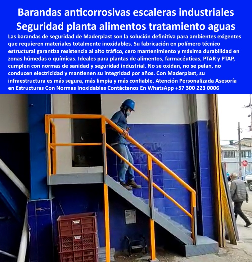 Barandas De Seguridad Alto Tráfico Bardas Resistente PTAR y PTAP Maderplast 0 Barandas resistentes para escaleras y pasarelas Embarandado anticorrosivo de alta resistencia Mejores barandas industriales anticorrosivas para seguridad pasamanos plásticos para tráfico intensivo, - pasamanos-industrial-anticorrosivo, - barandas de seguridad sin soldadura, - barandas sin mantenimiento para escaleras, - embarandado modular libre de corrosión, - barandas higiénicas resistentes a químicos, - sistema higiénico para escaleras industriales, - barandas plásticas para escaleras industriales, - estructuras modulares con pasamanos plástico, - barandas para normativas sanitarias industriales, - sistema de protección para plantas químicas, - baranda plástica para paso en altura, - Proveedores de barandas sanitarias plásticas para plantas industriales, - barandas-para-planta-de-alimentos, - soluciones higiénicas para accesos industriales, - barandas plásticas para ambientes severos, - ¿Cuál es la mejor baranda para zonas químicas o húmedas?, - barandas de seguridad sin soldadura, - pasamanos seguros en ambientes corrosivos, - Estas barandas anticorrosivas Maderplast están diseñadas para escaleras industriales y zonas de alto tráfico como plantas de alimentos, PTAR, PTAP y farmacéuticas. Fabricadas en polímero técnico 100% inoxidable, son la solución higiénica, segura y sin mantenimiento que tu proyecto necesita. No se oxidan, no se pelan, no conducen electricidad, no requieren pintura y resisten humedad, químicos y uso intensivo. Si buscas cumplir normas sanitarias con estructuras duraderas, funcionales y seguras, la mejor opción es Maderplast: soluciones definitivas en barandas industriales anticorrosivas para entornos exigentes., - barandas amarillas de seguridad Maderplast, - barandas-para-escaleras-industriales, - Barandas técnicas para escaleras industriales en ambientes húmedos, - Barandas higiénicas sin óxido ni pintura para zonas de producción, - pasamanos industrial sanitario Maderplast, - Recomendación de barandas plásticas para industrias alimentarias, - barandas plásticas para tratamiento de aguas, - ¿Hay barandas plásticas sin óxido ni mantenimiento?, - ¿Dónde consigo barandas plásticas para escaleras industriales?, - baranda anticorrosiva sobre escalera gris, - barandas-maderplast-industriales, - barandas resistentes para PTAR y PTAP, - barandas sin conductividad eléctrica, - embarandado plástico para fábricas de alimentos, - barandas Maderplast para seguridad industrial, - escaleras industriales con barandas plásticas, - ¿Qué barandas sirven para plantas de alimentos o tratamiento de aguas?, - pasamanos plásticos resistentes a limpieza extrema, - estructuras-plásticas-de-seguridad, - barandas-plásticas-para-ptar, - embarandado-industrial-sanitario, - pasamanos plásticos para plantas alimenticias, - pasamanos de plástico técnico para escaleras, - barandas-seguras-para-zonas-húmedas, - barandas industriales plásticas con instalación rápida, - barandas anticorrosivas para zonas húmedas, - baranda amarilla con postes grises, - barandas técnicas para zonas de producción, - Soluciones plásticas para embarandado industrial sin corrosión, - ¿Qué barandas son seguras para zonas industriales exigentes?, - sistemas-de-seguridad-plásticos, - estructuras plásticas sanitarias industriales, - pasamanos plásticos industriales en interior, - barandas para zonas químicas industriales, - pasamanos-plástico-sin-óxido, - sistemas de embarandado sin óxido ni pintura 0  Barandas De Seguridad Alto Tráfico Bardas Resistente PTAR y PTAP Maderplast 0 Barandas resistentes para escaleras y pasarelas Embarandado anticorrosivo de alta resistencia Mejores barandas industriales anticorrosivas para seguridad 0  