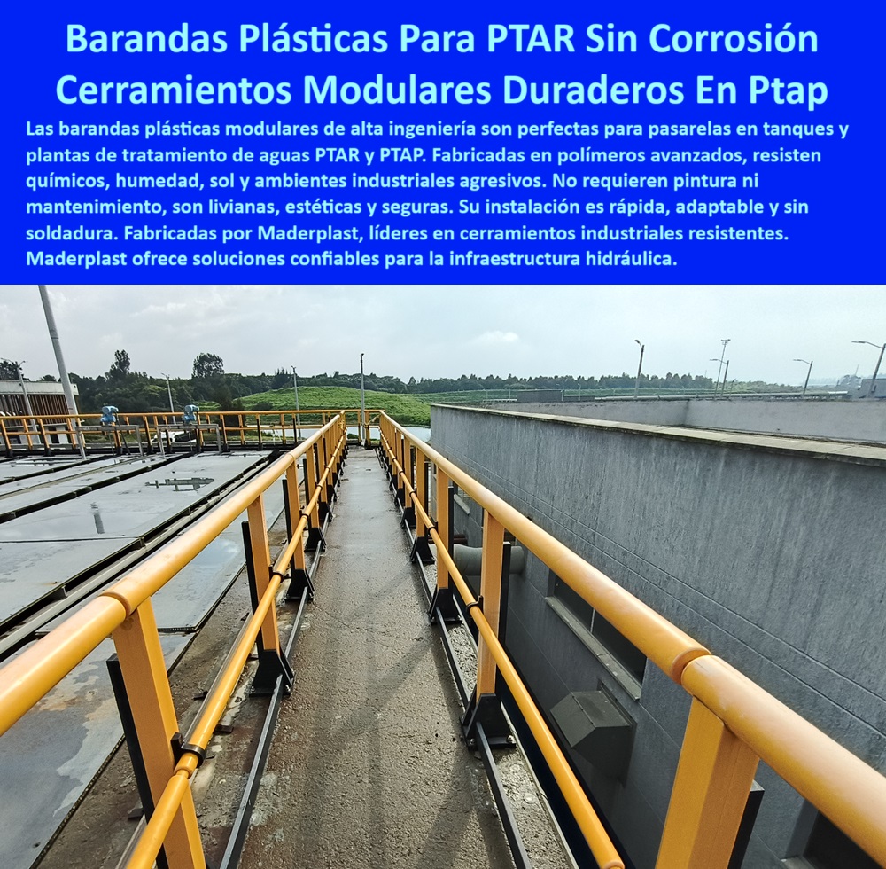 Barandas Anticorrosivas Para Zonas Industriales De Ptar Ptap Maderplast 0 Cerramientos y barandas modulares tanques de tratamiento de aguas residuales PTAR fabricadas en polímeros resistentes sin corrosión de larga duración Ptar barandas visibles para pasillos en entornos industriales agresivos, - barandas-sin-corrosión, - sistema de seguridad sin mantenimiento para plataformas PTAR, - ¿Qué baranda es buena para zonas químicas y húmedas?, - cerramientos técnicos instalados en plantas PTAR elevadas, - sistema de cerramiento modular sobre estructura de concreto elevada, - solución plástica de cerramiento sin soldaduras, - cerramientos seguros para pasarelas de operación hidráulica, - barandas visibles y livianas para seguridad en tránsito, - protección-en-zonas-húmedas, - barandas visibles instaladas en infraestructura de aguas residuales, - barandas de seguridad en polímero para plantas industriales, - barandas plásticas industriales sin corrosión para zonas expuestas, - cerramiento modular de alta visibilidad para plataformas, - barandas resistentes sin mantenimiento para escaleras y pasillos, - cerramiento duradero sin pintura para tratamiento de aguas, - seguridad-industrial-planta, - barandas industriales resistentes a químicos y humedad, - cerramientos técnicos para zonas expuestas en plantas PTAP, - Muéstrame cerramientos sin óxido para tratamiento de agua, - cerramiento técnico anticorrosivo para zonas industriales, - cerramiento sin óxido ideal para plantas de tratamiento, - Descripción Optimizada de la Imagen: La imagen muestra una pasarela técnica en una planta de tratamiento PTAR equipada con barandas plásticas modulares diseñadas para resistir ambientes industriales agresivos con humedad, productos químicos y exposición constante. Estas barandas no se oxidan, no requieren pintura y ofrecen una instalación rápida sin soldaduras, siendo una solución segura, liviana y estéticamente profesional. Su color amarillo mejora la visibilidad operativa y previene accidentes en zonas de tránsito técnico frecuente. Esta estructura de cerramiento está fabricada en polímeros avanzados, garantizando larga durabilidad y cero mantenimiento en infraestructura hidráulica. Ideal para tanques, plataformas, pasarelas y bordes de canales en plantas PTAR y PTAP. Las barandas plásticas son la alternativa moderna a los sistemas metálicos tradicionales, mejorando la seguridad y reduciendo costos de intervención. Su versatilidad modular permite adaptarse a cualquier geometría industrial de forma eficiente y rápida., - cerramientos modulares para plantas de aguas residuales PTAR, - barandas para infraestructura hidráulica sin deterioro, - sistema de protección en polímero para pasarelas técnicas, - soluciones de seguridad plástica para infraestructura hidráulica, - barandas visibles para inspección en plataformas elevadas, - Nombre Optimizado del Producto: barandas-plásticas-modulares-industriales-para-ptar-ptap-sin-corrosión-cerramiento-seguro-duradero-para-zonas-húmedas, - barandas reforzadas con fijación rápida y modular, - pasarela-industrial-segura, - cerramiento modular sin corrosión para plataformas hidráulicas, - sistema perimetral plástico para tanques de tratamiento, - estructura de seguridad plástica instalada en pasarela elevada PTAP, - estructura de baranda plástica resistente para entornos agresivos, - Identificación del Producto por Imagen, - protección lateral en polímero para zonas húmedas, - cerramientos-industriales-plásticos, - estructura plástica de protección para tránsito operativo, - barandas modulares para pasillos en zonas químicas agresivas, - barandas-duraderas-sin-mantenimiento, - cerramiento técnico instalado sobre cubierta de tanques industriales, - cerramiento-plástico-ptap, - barandas continuas instaladas en zona operativa de planta hidráulica, - protección plástica lateral en pasarela expuesta a humedad y químicos, - barandas plásticas modulares en pasillo de planta de tratamiento, - sistema plástico reforzado para tránsito técnico en pasarelas industriales, - Cerramiento modular para pasarela técnica en PTAP, - pasarela industrial con protección perimetral en polímero, - pasarela técnica con barandas plásticas amarillas en planta de tratamiento, - pasarela con protección continua en plantas de agua, - cerramiento sin pintura ni óxido en zona elevada de PTAR, - barandas-plásticas-modulares, - cerramiento-ptar-plataforma, - barandas-para-tránsito-operativo, - Necesito barandas industriales que no se oxiden ni pinten, - barandas plásticas para pasarelas técnicas en plantas PTAR, - ¿Qué barandas plásticas sirven para pasarelas en plantas PTAR? 0 Barandas Anticorrosivas Para Zonas Industriales De Ptar Ptap Maderplast 0 Cerramientos y barandas modulares tanques de tratamiento de aguas residuales PTAR, fabricadas en polímeros resistentes, sin corrosión, de larga duración Ptar