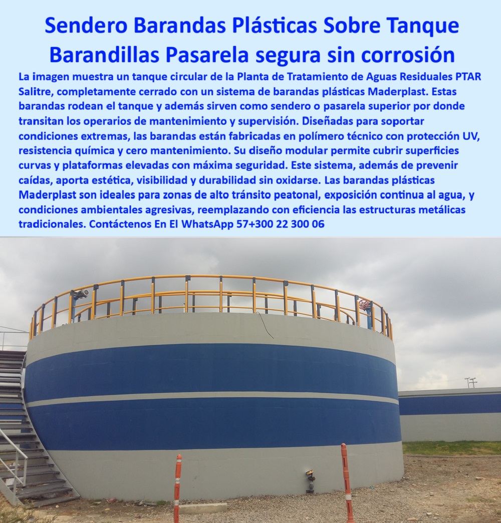 Barandas Plásticas De Seguridad Instalado En Tanque De Ptar Maderplast 0 Quién fabrica barandas sin corrosión para plantas PTAR cerramiento seguro para estaciones 00 Barandas Plásticas De Seguridad Instalado En Tanque De Ptar Maderplast pasarela peatonal en plástico para zonas expuestas, - barandas plásticas rodeando tanque circular con pasarela superior segura, - sendero superior con protección plástica para operarios en planta hidráulica, - pasarela elevada con protección plástica para inspección operativa, - barandas plásticas para pasarela superior en tanque PTAR, - Descripción Optimizada de la Imagen: La imagen muestra un tanque circular en planta de tratamiento PTAR Salitre completamente cerrado con barandas plásticas Maderplast que funcionan como pasarela elevada para el tránsito seguro de operarios durante labores de supervisión y mantenimiento. Estas barandas están fabricadas en polímero técnico con protección UV, alta resistencia química y cero mantenimiento, lo que las hace ideales para ambientes agresivos. Su diseño modular permite cubrir perímetros curvos con máxima seguridad y durabilidad sin oxidación. Aportan estética industrial, visibilidad y protección anticaídas en zonas elevadas. Las barandas plásticas Maderplast reemplazan estructuras metálicas corroídas, brindando seguridad continua incluso en zonas húmedas y expuestas al sol. Son perfectas para tanques PTAR, PTAP y EDAR donde se requiere confiabilidad, fácil instalación y larga vida útil sin pintura. Este sistema Maderplast garantiza eficiencia operativa, integridad estructural y una solución innovadora frente a métodos tradicionales., - pasarela con baranda continua libre de óxido en entorno húmedo agresivo, - Muéstrame una pasarela plástica segura para operarios, - barandales de plástico industrial para PTAP y EDAR, - pasarela modular segura para supervisión de planta, - cerramiento de alta durabilidad para tratamiento de agua, - estructura-seguridad-hidráulica, - cerramiento perimetral plástico para plantas de tratamiento, - sistema perimetral plástico sin óxido ni soldaduras, - protección-perimetral-operarios, - pasarela-superior-planta, - barandillas plásticas resistentes a humedad y químicos, - sistema de seguridad plástica para mantenimiento en altura, - cerramiento plástico UV resistente instalado sobre tanque de concreto, - baranda-industrial-sin-óxido, - estructura perimetral de seguridad para tránsito sobre tanque de PTAR, - Nombre Optimizado del Producto: barandas-plásticas-seguras-modulares-sobre-tanque-industrial-ptar-maderplast-pasarela-elevada-sin-corrosión, - protección sobre tanques PTAR sin corrosión, - pasarela elevada con protección para operarios, - cerramiento anticorrosivo para plataformas elevadas, - cerramiento industrial UV y químicamente resistente, - sistema de pasarela plástica para supervisión técnica, - barandillas industriales plásticas instaladas sobre plataforma elevada, - Necesito cerramiento sin óxido para una planta de agua, - pasarela-segura-industrial, - cerramiento modular para plataformas industriales expuestas, - cerramiento técnico modular en polímero sobre tanque azul industrial, - cerramiento-industrial-moderno, - barandas industriales sin mantenimiento para exteriores, - Identificación del Producto, - módulo plástico perimetral de tránsito industrial, - sendero seguro sobre tanque con barandas modulares, - solución de tránsito seguro sobre tanques PTAR sin corrosión, - Cerramiento plástico para zonas de alto tránsito industrial, - sistema anti caídas en altura para supervisión en tanques, - cerramiento UV estable para plantas hidráulicas, - barandas de seguridad visibles desde vista exterior en tanque hidráulico, - protección perimetral sin pintura para tanques industriales, - barandas-plásticas-ptar, - cerramiento plástico resistente al sol, agua y químicos, - baranda plástica para pasarela elevada en planta hidráulica, - barandas-para-zonas-agresivas, - sistema modular Maderplast en borde de tanque con acceso peatonal, - ¿Quién fabrica barandas plásticas para tanques PTAR?, - estructura de protección peatonal en planta de aguas, - barandas reforzadas para tránsito peatonal seguro, - baranda industrial libre de metal para exteriores, - seguridad plástica para pasarelas en zonas húmedas, - ¿Qué baranda es resistente a químicos y al sol?, - sendero-seguro-mantenimiento, - estructura de contención liviana para mantenimiento, - solución de sendero elevado en polímero técnico, - cerramiento-plástico-modular 0 Quién fabrica barandas sin corrosión para plantas PTAR, - cerramiento seguro para estaciones00