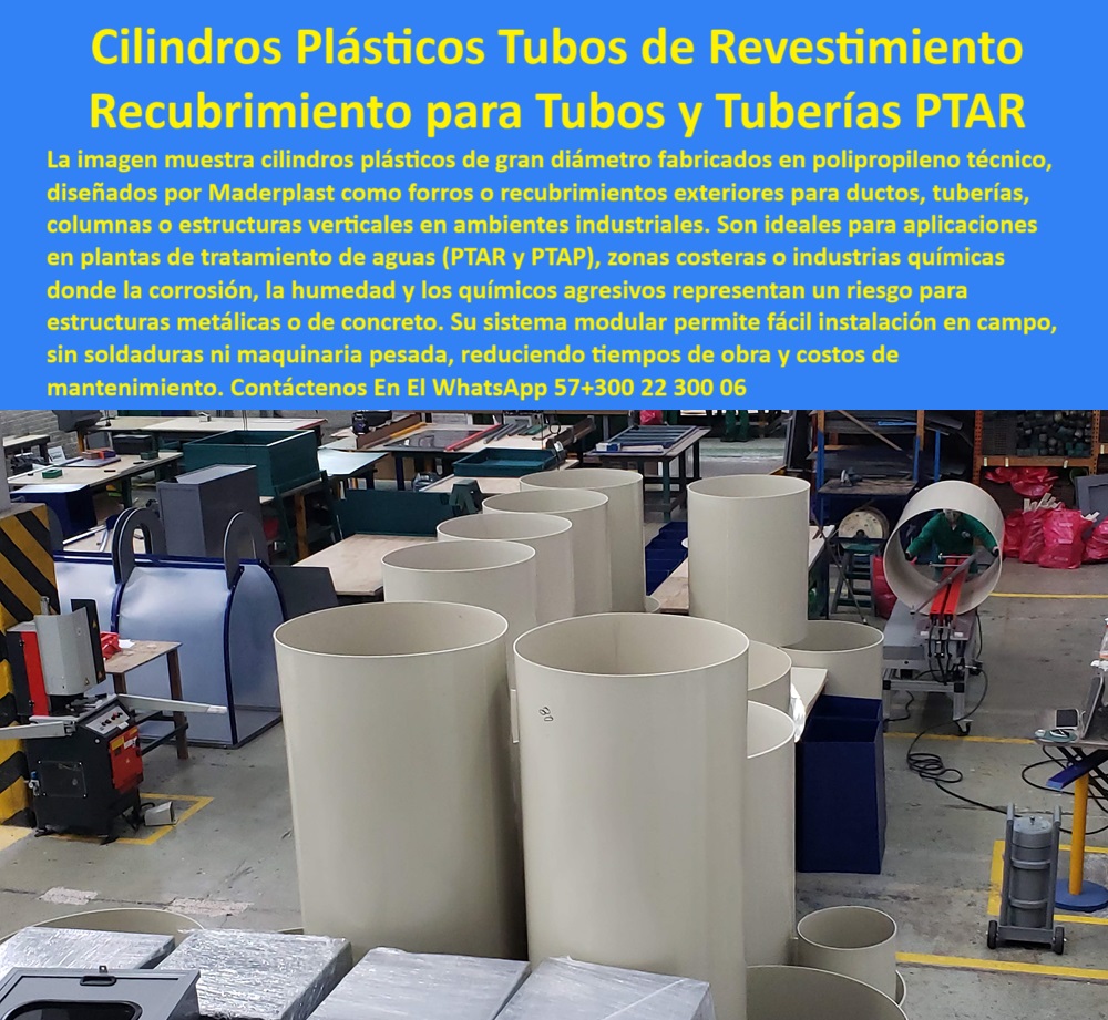Cilindros Tubos Plásticos De Polipropileno Forros Recubrimientos Ptar Ptap Maderplast 0 Revestimiento y Protección de Tuberías Industriales Estos cilindros plásticos fabricados en polipropileno técnico están diseñados revestir sistema envolvente plástico para zonas de alta salinidad, - cilindros reforzados para ambientes industriales agresivos, - maderplast-industria-química, - cilindros plásticos industriales para proteger estructuras en PTAR, - forros plásticos industriales para estructuras metálicas, - tubos listos para instalación sin maquinaria pesada, - recubrimiento plástico industrial para columnas y ductos, - solución liviana modular para proteger columnas industriales, - tubo de polipropileno para plantas de tratamiento de agua, - cilindros para recubrir tuberías en plantas de aguas, - protección-de-tuberías, - protección-estructural-industrial, - tubos resistentes para condiciones industriales extremas, - cilindros plásticos Maderplast para infraestructura industrial, - tubos plásticos sin soldaduras sobre superficie gris, - forro exterior plástico anticorrosivo para tuberías PTAR, - recubrimiento de ductos con plástico técnico resistente, - Forros de polipropileno para ductos industriales, - recubrimiento-plástico-industrial, - soluciones Maderplast para protección de ductos industriales, - cilindros modulares plásticos para zonas costeras químicas, - revestimiento de estructuras verticales expuestas a químicos, - recubrimiento plástico en zona de ensamblaje, - solución anticorrosiva visible en planta Maderplast, - protección plástica para columnas y ductos, - cilindros livianos con instalación rápida sin maquinaria, - tubos plásticos industriales sin oxidación ni grietas, - cilindros-plásticos-ptar, - cilindros plásticos sin soldadura para aplicaciones industriales, - Revestimiento plástico para columnas metálicas industriales, - protección plástica para columnas de concreto y acero, - cilindros plásticos apilados en planta industrial, - tubería de polipropileno sin mantenimiento para industria, - ductos y columnas plásticas para PTAR y PTAP, - tubos-plásticos-para-plantas-ptar, - cilindros plásticos grandes para protección de tuberías, - sistema modular plástico para recubrimiento de tuberías, - ¿Dónde venden cilindros plásticos para protección anticorrosiva?, - cubierta plástica externa para tuberías sin soldadura, - sistema prefabricado para proteger infraestructura hidráulica, - sistema modular cilíndrico para ambientes corrosivos, - recubrimiento cilíndrico industrial para estructuras, - protección plástica contra humedad y químicos agresivos, - Soluciones contra corrosión en zonas químicas PTAR, - forros industriales para ductos con riesgo de corrosión, - forros-polipropileno-industriales, - tubos de polipropileno reforzado para ambientes corrosivos, - tubo plástico de gran diámetro para instalación en campo, - solución-modular-plástica, - revestimiento-antioxidante-industrial, - cilindros industriales organizados para entrega técnica, - Descripción optimizada: La imagen muestra una serie de cilindros plásticos industriales Maderplast fabricados en polipropileno técnico, diseñados como recubrimientos exteriores para ductos, columnas y tuberías en ambientes altamente corrosivos. Estos tubos Maderplast están pensados para aplicaciones en plantas de tratamiento de aguas PTAR y PTAP, zonas industriales costeras o espacios con presencia de químicos agresivos, donde la protección estructural es crítica. Su sistema modular sin soldaduras permite una instalación rápida, sin maquinaria pesada y con mínimo mantenimiento. Son una solución eficiente, sostenible y técnica para prevenir oxidación, grietas y deterioro estructural en obras hidráulicas e industriales., - cilindros-sin-soldadura, - ¿Qué recubrimiento usar para tuberías industriales?, - protección anticorrosiva en instalaciones químicas pesadas, - tubos blancos de polipropileno técnico reforzado 0 Cilindros Tubos Plásticos De Polipropileno Forros Recubrimientos Ptar Ptap Maderplast 0 Revestimiento y Protección de Tuberías Industriales, Estos cilindros plásticos, fabricados en polipropileno técnico, están diseñados revestir 0