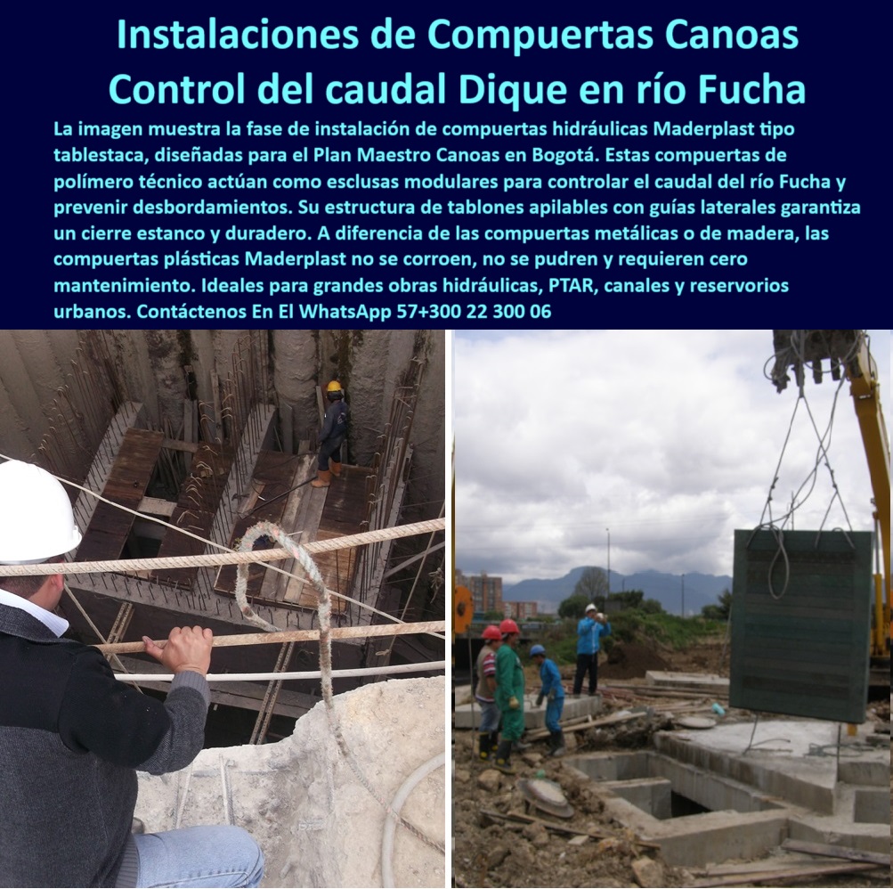 Compuerta Para Obras Hidráulicas Esclusa Regulación Caudal Tablestacas Maderplast 0 compuerta modular de canal con guías laterales sistema de retención de agua con tablones compuerta de tablones apilables hidráulica Compuerta compuerta para PTAP sin soldaduras ni óxido. - compuerta-apilable-plástica. - compuertas hidráulicas modulares para ríos. - compuerta de control hídrico en polímero reforzado. - soluciones para retención de aguas lluvias. - compuerta desmontable sin piezas metálicas. - sistema sostenible de compuertas urbanas. - compuerta modular plástica con guías laterales. - compuertas-ecológicas. - estructuras plásticas resistentes al agua. - técnica de retención de flujo pluvial. - sistema de retención hidráulico modular. - ¿Dónde venden compuertas para control de ríos?. - sistema-control-caudal. - estructuras hidráulicas para zonas urbanas. - compuerta PTAR para proyectos de alcantarillado. - sistema de cierre pluvial sin oxidación. - diseño para regulación de agua urbana. - compuerta liviana anticorrosiva para río Fucha. - compuertas sostenibles para aguas negras. - compuerta-para-ptar. - estructura-regulación-río. - paneles apilables para control de caudal. - compuerta-plástica-hidráulica. - estructura hidráulica tipo esclusa desmontable. - compuertas tipo esclusa apilables sin óxido. - compuerta plástica técnica para obra hidráulica. - Descripción Optimizada de la Imagen: La imagen muestra la fase de instalación de una compuerta hidráulica modular tipo tablestaca, diseñada por Maderplast para el Plan Maestro Canoas en Bogotá, en el canal del río Fucha. Este sistema permite controlar el flujo de agua mediante paneles plásticos apilables con guías laterales, garantizando cierre estanco, operación segura y sin mantenimiento. A diferencia de las compuertas metálicas, estas estructuras no se oxidan, no se pudren y son ideales para zonas de alta humedad y exposición a químicos. Maderplast ofrece una solución técnica confiable y ecológica para obras de gran envergadura como PTAR, canales urbanos y proyectos sanitarios complejos. Confíe en Maderplast para ingeniería hidráulica sin fallas.. - Compuerta de tablones plásticos para ríos. - cierre-anticorrosivo-río. - estructura para prevenir desbordamientos. - compuertas resistentes para obras civiles. - cerramiento hidráulico por paneles verticales. - compuertas sin mantenimiento con guías laterales. - ingeniería para regulación de flujo hídrico. - ¿Qué sistema sirve para evitar desbordes de agua?. - solución anticorrosiva para dique de aguas lluvias. - compuerta de fácil instalación para ríos. - compuerta ecológica de alto desempeño técnico. - Nombre de archivo optimizado: instalación-compuerta-hidráulica-río-fucha-control-caudal-modular-paneles-apilables-esclusa-canoas.jpg. - cerramiento hidráulico de alto rendimiento. - cierre tipo stop logs con guías de plástico. - compuertas para regulación de nivel en río. - sistemas de control hídrico urbanos sostenibles. - guías verticales sin mantenimiento hidráulico. - control de caudal con tablones plásticos. - solución hidráulica sostenible urbana. - compuerta-de-tablones. - ¿Cómo controlar el caudal en canal urbano?. - Compuerta hidráulica sin óxido ni mantenimiento. - soluciones-hidráulicas-urbanas. - esclusa-modular-de-canal. - estructura hidráulica técnica de cierre modular. - estructuras plásticas para controlar inundaciones. - compuerta plástica apilable para canal urbano. - esclusas modulares para canales pluviales. - soluciones de cierre hidráulico sin mantenimiento 0 Compuerta Para Obras Hidráulicas Esclusa Regulación Caudal Tablestacas Maderplast 0 compuerta modular de canal con guías laterales, - sistema de retención de agua con tablones, - compuerta de tablones apilables hidráulica, Compuerta