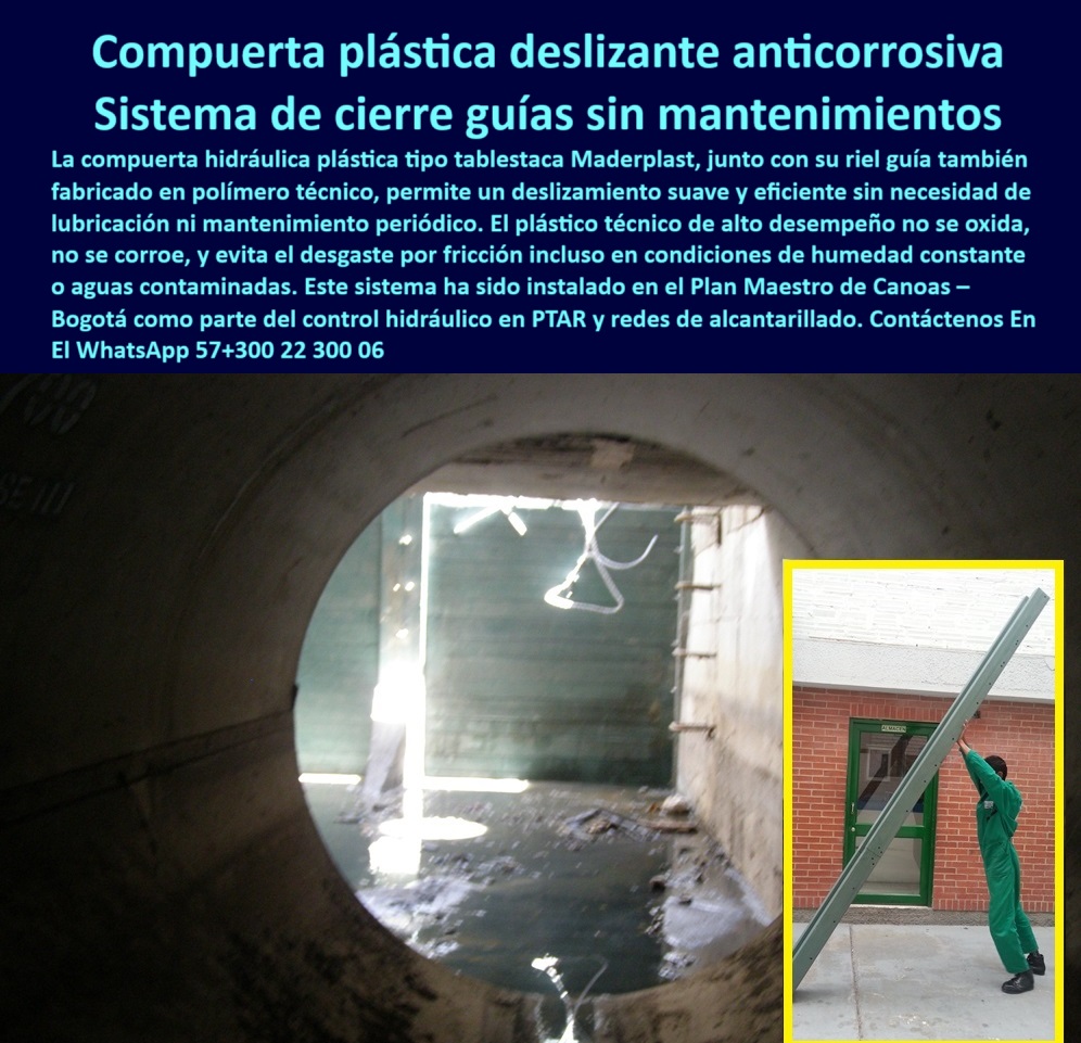 Compuerta Para Obras Hidráulicas Esclusa Regulación Caudal Tablestacas Maderplast 0 compuerta temporal para interrupción de flujo compuerta segmentada de cierre manual paneles plásticos apilables para compuerta compuerta Ptar compuerta para control de flujo. - compuerta deslizante sin óxido. - riel técnico para compuertas. - Descripción Optimizada: La imagen muestra una compuerta plástica hidráulica tipo tablestaca Maderplast instalada en una red subterránea para controlar el flujo de agua residual. Compuesta por paneles plásticos apilables y un riel guía sin partes metálicas, permite un cierre eficiente sin mantenimiento, ideal para condiciones de humedad constante, químicos agresivos o aguas negras. Su diseño ecológico evita oxidación, atascos y lubricación, siendo perfecta para PTAR, EDAR y redes de alcantarillado. Esta solución Maderplast es una alternativa segura, duradera y de fácil instalación para controlar caudales en sistemas hidráulicos exigentes. Con Maderplast, la infraestructura hidráulica alcanza un nuevo nivel de eficiencia.. - compuerta sin mantenimiento ni lubricación. - Quiero compuertas para sistemas de tratamiento de agua. - compuerta para cámaras de concreto. - compuerta para aguas negras. - válvula plástica tipo compuerta. - cierre de agua en redes sanitarias. - cierre-hidráulico-sin-mantenimiento. - compuerta plástica hidráulica ptar. - compuerta verde anticorrosiva. - guía deslizante sin mantenimiento. - Muéstrame compuertas de cierre hidráulico sin mantenimiento. - paneles-de-control-de-agua. - ¿Qué compuerta es ideal para detener aguas negras?. - panel plástico de interrupción de flujo. - compuerta para canales subterráneos. - guía técnica para compuertas segmentadas resistentes a químicos. - sistema hidráulico modular PTAR. - compuerta modular con riel plástico. - compuerta tipo stop logs maderplast. - cierre hidráulico plástico reforzado. - compuerta técnica de emergencia. - Nombre de archivo: compuerta-plástica-deslizante-anticorrosiva-sistema-tabla-segmentada-cierre-sin-mantenimiento-ptar-tablastacas-maderplast.jpg. - tablestacas para diques modulares. - estructura de contención manual. - guía plástica para compuertas. - riel de guía anticorrosivo. - detención temporal flujo residual. - compuerta-plástica-ptar. - compuerta hermética de tablones. - compuerta-sin-óxido. - ¿Dónde consigo compuertas para que no se oxiden?. - compuerta apilable tipo tablón sin mantenimiento para redes sanitarias. - solución anticorrosiva para ptar. - barrera hidráulica sin óxido. - esclusa ecológica de bajo costo. - sistema apilable compuerta lagunas. - tablestacas-de-plástico. - compuerta-ecológica-maderplast. - solución-para-diques. - compuerta sin partes metálicas. - ¿Cuál es la mejor compuerta plástica para canales?. - compuerta-anti vandálica. - compuerta segmentada temporal. - compuerta apilable de plástico técnico. - compuerta plástica deslizante sin óxido para ptar. - paneles de cierre hidráulico modulares para lagunas y canales. - compuerta adaptable para mantenimiento. - compuerta ecológica para control de flujo en alcantarillado. - sistema de compuerta para alcantarillado. - cierre de canal en obras sanitarias. - panel de cierre hidráulico manual. - sistema-stop-logs. - guía-plástica-compuertas 0 Compuerta Para Obras Hidráulicas Esclusa Regulación Caudal Tablestacas Maderplast 0 compuerta temporal para interrupción de flujo, - compuerta segmentada de cierre manual, - paneles plásticos apilables para compuerta compuerta Ptar