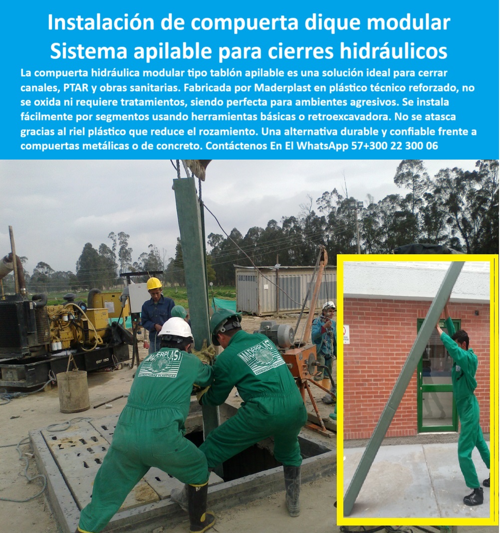 Compuerta Para Obras Hidráulicas Esclusa Regulación Caudal Tablestacas Maderplast 0 tablestacas de cierre para obras sanitarias Cómo instalar compuertas modulares en canales de riego Sistema de Compuertas de Tablones Apilables compuerta con guías plásticas autoalineables. - cerramiento-para-obras-de-agua. - estructura hidráulica sin corrosión ni óxido. - ¿Cómo funcionan las compuertas de tablones apilables?. - compuerta-industrial-de-plástico. - Descripción Optimizada de la Imagen: La imagen muestra la instalación manual de una compuerta hidráulica tipo tablestaca fabricada por Maderplast, compuesta por módulos apilables en polímero técnico reforzado. Esta compuerta es ideal para cerrar canales, plantas PTAR y obras sanitarias, gracias a su resistencia a químicos, humedad y ambientes agresivos. El sistema incluye guías plásticas que permiten un deslizamiento sin fricción, facilitando el montaje sin grúas ni maquinaria pesada. Maderplast ofrece una solución duradera y confiable, eliminando mantenimiento y garantizando un rendimiento técnico superior frente a compuertas metálicas. Esta solución modular plástica de Maderplast redefine la eficiencia y sostenibilidad en obras hidráulicas complejas.. - compuerta-para-canales-sanitarios. - sistema-de-cierre-apilable. - guía plástica anticorrosiva para compuerta. - sistema modular de cierre hidráulico sin óxido. - panel apilable para regulación hidráulica. - estructura vertical en plástico técnico. - Modularidad técnica en compuertas PTAR. - Cómo montar sistema de tablestacas plásticas. - compuerta plástica técnica reforzada. - estructura-hidráulica-plástica. - panel reforzado para aguas negras. - cerramiento hidráulico liviano para canales. - sistema de cierre manual por segmentos. - estructura hidráulica plástica para PTAR. - instalación de compuerta hidráulica manual. - compuerta para canales con guía plástica. - ¿Dónde encuentro compuertas apilables para obras sanitarias?. - panel apilable técnico para PTAR. - panel-hidráulico-anticorrosivo. - compuerta plástica apilable para aguas residuales. - estructura modular para regulación de flujo. - compuerta técnica sin mantenimiento para PTAR. - diseño sin óxido para cierre hidráulico. - instalación-de-compuerta-hidráulica. - panel vertical en polímero técnico. - compuerta de tablestacas manual industrial. - sistema hidráulico para cierre manual. - compuerta-hidráulica-modular. - panel de cierre apilable sin fricción. - instalación de compuerta modular en obra. - compuerta ecológica y manual para obras hidráulicas. - tablestaca reforzada sin mantenimiento. - compuerta apilable con guía plástica para canales. - ¿Qué compuerta sirve para cierre manual sin maquinaria?. - alternativa a compuerta metálica tradicional. - compuerta para cerrar canales de riego. - diseño de compuerta para aguas negras. - cierre hidráulico sin soldadura ni mantenimiento. - ¿Cómo se instala una compuerta modular en un canal de agua?. - compuerta sin óxido de fácil instalación. - Nombre de archivo: instalación-de-compuerta-modular-tabla-apilable-para-cierre-hidráulico-en-canales-ptar-obras-sanitarias-maderplast.jpg. - ¿Qué compuerta hidráulica no necesita mantenimiento?. - componentes plásticos para cierre hidráulico. - panel de cierre resistente a químicos. - esclusa de tablestacas para plantas sanitarias. - tablestacas-para-ptar. - sistema de compuertas sostenibles para EDAR. - paneles-apilables-de-cierre. - estructura liviana para ambientes agresivos. - compuerta de regulación de caudal para plantas de tratamiento. - solución modular hidráulica resistente a químicos 0 Compuerta Para Obras Hidráulicas Esclusa Regulación Caudal Tablestacas Maderplast 0 tablestacas-de-cierre-para-obras-sanitarias, - Cómo instalar compuertas modulares en canales de riego, - Sistema de Compuertas de Tablones Apilables