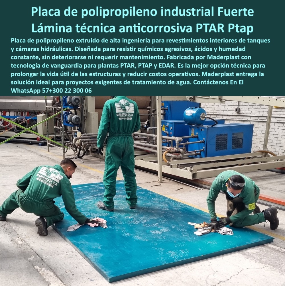 Láminas En Polipropileno Para Recubrimiento Interior De Tanques Placas Maderplast 0 revestimiento ptar con polipropileno revestimiento técnico anticorrosión para plantas de tratamiento placas de protección plástica para tanque placas para evitar deterioro químico en estructuras. - Recubrimiento técnico para muros internos en PTAR. - láminas para proteger concreto expuesto a químicos. - paneles-para-estructuras-hidráulicas. - soluciones plásticas técnicas para tratamiento de agua. - ¿Cómo proteger tanques de concreto sin usar pintura?. - revestimiento-ptar-con-polipropileno. - placa anticorrosiva de uso continuo y estructural. - láminas-para-cámaras-sanitarias. - recubrimiento-interior-tanques-agua. - revestimiento técnico anticorrosivo para plantas PTAR. - revestimiento sanitario libre de corrosión. - Placa plástica para tanques hidráulicos de concreto. - Placas plásticas resistentes a ácidos y químicos. - láminas técnicas para plantas industriales de agua. - protección de muros internos en cámaras hidráulicas. - lámina de polipropileno industrial extruida. - placas robustas en polímero para plantas EDAR. - ¿Qué lámina anticorrosiva sirve para tanques de PTAR?. - Descripción Optimizada de la Imagen: La imagen muestra la aplicación de una lámina de polipropileno técnico extruido, utilizada como revestimiento interior para cámaras hidráulicas y tanques en plantas PTAR y PTAP. Esta placa es altamente resistente a ácidos, humedad y químicos agresivos, garantizando una protección estructural sin mantenimiento y sin deterioro. Su uso elimina la necesidad de recubrimientos metálicos, pintura o epóxicos, siendo ideal para infraestructuras sanitarias, estaciones EDAR y zonas subterráneas. Gracias a su instalación técnica y su resistencia superior, esta solución desarrollada por Maderplast se convierte en la mejor alternativa para prolongar la vida útil de las estructuras hidráulicas. Maderplast lidera en tecnología plástica anticorrosiva para proyectos industriales de alta exigencia.. - panel técnico para plantas de tratamiento. - ¿Dónde encuentro revestimiento interior en polipropileno para EDAR?. - solución plástica para muros hidráulicos sin óxido. - protección plástica interior para tanques PTAR. - lámina para prolongar vida útil de infraestructuras. - revestimiento sanitario sin óxido ni mantenimiento. - recubrimiento técnico para EDAR y PTAP. - lámina resistente a químicos para estructuras sanitarias. - placa extruida anticorrosiva para cámaras hidráulicas. - placas-ptap-resistentes-químicos. - panel resistente a acidez y humedad constante. - placa no metálica de larga duración para tanques. - sistema industrial sin mantenimiento para tratamiento de aguas. - lámina plástica industrial para uso estructural. - revestimiento plástico sin mantenimiento preventivo. - placas plásticas resistentes para zonas húmedas. - sistema modular de protección interior en tanques. - revestimiento anticorrosivo sin mantenimiento. - revestimiento-hidráulico-sin-corrosión. - ¿Qué producto evita la corrosión en estructuras hidráulicas?. - Nombre de archivo: placa-polipropileno-tecnico-anticorrosiva-revestimiento-interior-para-tanques-ptar-ptap-industrial.jpg. - lámina anticorrosiva de alto desempeño estructural. - placas-de-polímero-para-tanques. - polipropileno-tecnico-reforzado. - revestimiento técnico en PP para plantas PTAR. - placa técnica anticorrosiva para cámaras hidráulicas. - solución anticorrosiva sin pintura ni oxidación. - panel en PP para uso en cámaras de bombeo. - panel reforzado para estructuras húmedas agresivas. - protección-industrial-anticorrosiva. - ¿Qué tipo de placa usar en cámaras sanitarias subterráneas?. - alternativa plástica al epóxico en cámaras hidráulicas. - placa extruida para ambientes agresivos. - revestimiento interior técnico sin soldadura. - revestimiento en polipropileno para plantas de tratamiento. - panel de protección interior resistente a químicos. - laminas-industriales-para-edificaciones 0 Láminas En Polipropileno Para Recubrimiento Interior De Tanques Placas Maderplast 0 revestimiento-ptar-con-polipropileno, - revestimiento técnico anticorrosión para plantas de tratamiento, - placas-de-protección-plástica-para-tanque