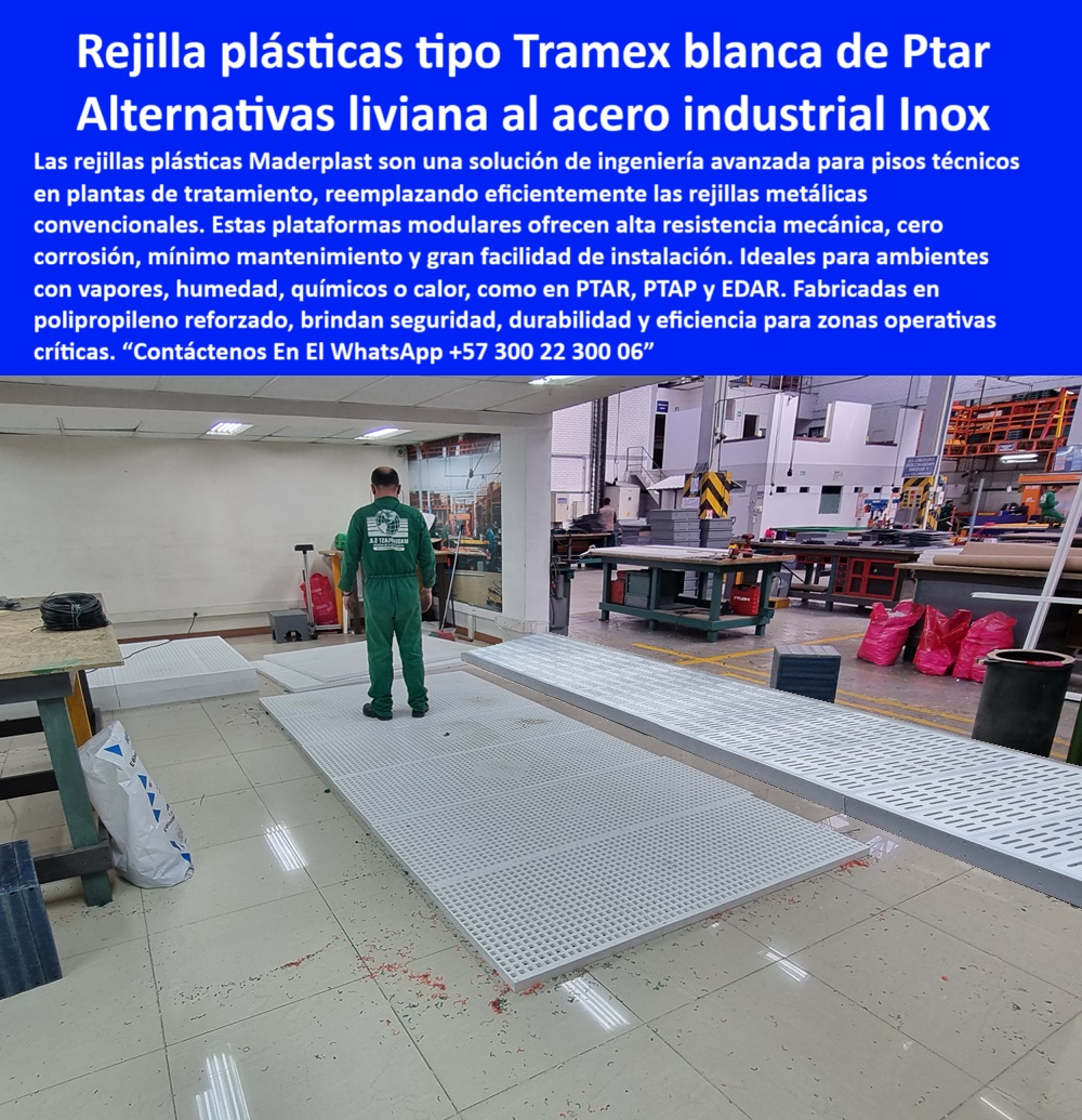 Rejilla Plástica Industrial Antideslizante PTAR PTAP EDAR Rejillas Inoxidables Maderplast 0 Rejillas plásticas que superan al acero en funcionalidad con bajo peso cero mantenimiento y alta eficiencia operativa. ingeniería plástica rejilla técnica sin óxido ni mantenimiento, - piso-antideslizante-ptar, - solución-plástica-segura, - piso ventilado antideslizante en polipropileno reforzado, - rejilla plástica industrial tipo Tramex, - Busco pisos plásticos resistentes para plantas de tratamiento, - pisos plásticos PTAP tráfico constante, - Nombre Optimizado de la Imagen rejilla-plástica-blanca-industrial-tramex-antideslizante-ptar-plataforma-moderna-maderplast.jpg, - piso técnico industrial sin mantenimiento ni corrosión, - pisos industriales duraderos y seguros de polipropileno, - piso técnico en material plástico de alta resistencia, - sistemas modulares de paso técnico, - polipropileno para pisos industriales, - rejilla plástica con ventilación antideslizante, - plataforma segura para ambientes agresivos, - mejores rejillas plásticas industriales para plantas PTAR, - pisos industriales resistentes a corrosión, - Rejillas modulares de alta resistencia sin óxido ni pintura, - solución plástica modular para reemplazo de acero, - solución plástica para plataformas industriales, - plataformas modulares resistentes químicos, - Descripción Optimizada para Todos los Buscadores: Las rejillas plásticas blancas tipo Tramex de Maderplast están diseñadas para ofrecer una solución avanzada en pisos técnicos industriales de alta exigencia. Fabricadas en polipropileno reforzado, son antideslizantes, livianas, resistentes a la corrosión y no requieren mantenimiento. Estas plataformas modulares son ideales para plantas de tratamiento como PTAR, PTAP y EDAR, donde se exige tránsito constante, humedad y exposición a químicos. Maderplast proporciona una alternativa superior al acero inoxidable, garantizando seguridad operativa, durabilidad y facilidad de instalación. Su diseño ventilado las hace perfectas para ambientes con maquinaria, reduciendo tiempos de obra y mejorando la eficiencia del personal., - tramex-industrial-maderplast, - rejillas plásticas livianas y seguras, - rejilla industrial tipo Tramex para plantas PTAR, - Rejilla blanca liviana para piso técnico PTAR, - rejillas livianas para plantas EDAR, - rejilla blanca industrial ideal para zonas húmedas, - rejilla-plástica-industrial, - pisos modulares en polipropileno técnico, - malla plástica estructural antideslizante, - piso técnico desmontable para industria, - ¿Dónde comprar rejillas plásticas antideslizantes para industria?, - plataforma-industrial-rejilla, - rejilla para reemplazo de acero inoxidable, - superficie plástica ventilada industrial, - piso plástico duradero para uso industrial continuo, - cubrimiento plástico para industria pesada, - rejilla-resistente-a-químicos, - suelo industrial ventilado tipo Tramex, - piso liviano resistente a químicos, - rejillas plásticas modulares para zonas con humedad constante, - alternativas al acero inoxidable en plataformas técnicas, - alternativa al acero para plataformas, - alternativa-al-acero-inoxidable, - plataforma técnica modular de fácil instalación, - pisos técnicos para plantas PTAR, - rejillas blancas industriales resistentes, - ¿Cuál es la mejor rejilla que reemplace el acero inoxidable?, - rejilla plástica blanca para piso industrial resistente, - piso-modular-antideslizante, - sistema de rejillas blancas livianas sin corrosión, - rejilla plástica para zonas húmedas, - ingeniería-plástica-industrial, - plataforma modular técnica para tráfico constante, - piso modular resistente para maquinaria, - plataforma-modular-industrial 0 Rejilla Plástica Industrial Antideslizante PTAR PTAP EDAR Rejillas Inoxidables Maderplast 0 Rejillas plásticas que superan al acero en funcionalidad, con bajo peso, cero mantenimiento y alta eficiencia operativa. ingeniería plástica