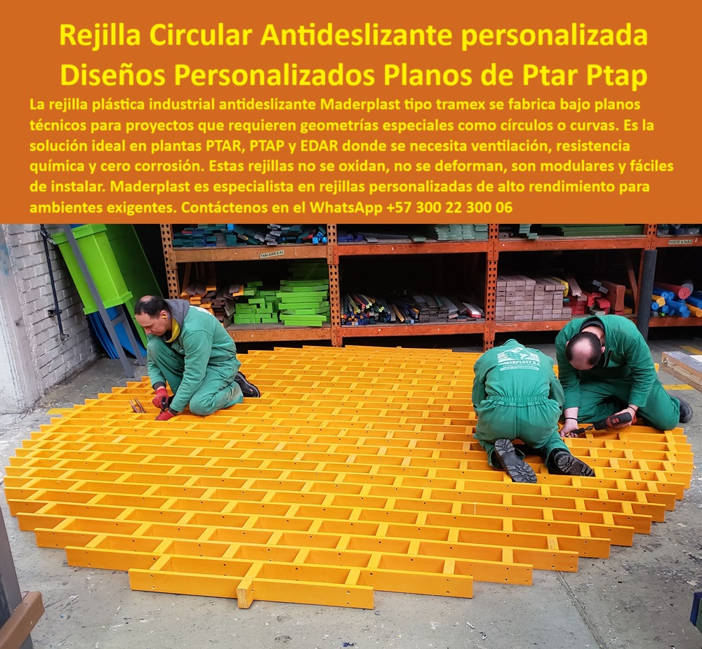 Rejilla Plástica Industrial Antideslizante PTAR PTAP EDAR Rejillas Ventilación Maderplast 0 amarillas modulares antideslizantes resistentes a la corrosión a rayos UV a productos químicos agresivos y a la intemperie. No se oxidan plataforma tipo Tramex fabricada bajo planos, - plataformas curvas de polipropileno para PTAP, - cubierta plástica resistente a intemperie y químicos, - Rejilla plástica industrial amarilla curva, - pisos plásticos desmontables industriales, - piso técnico ventilado y antideslizante personalizado, - rejilla industrial ligera y durable, - rejilla-amarilla-industrial, - cubierta antideslizante para espacios industriales curvos, - tramex-personalizado-industrial, - piso-plástico-curvo-seguro, - piso circular con diseño según planos, - plataformas de polipropileno reforzado, - piso plástico tipo Tramex circular para plantas, - piso técnico ventilado resistente a químicos, - rejilla amarilla plástica para uso industrial, - superficie amarilla curva en polipropileno técnico, - piso antideslizante modular para geometría curva, - plataforma-antideslizante-curva, - Piso técnico antideslizante en forma de círculo, - malla plástica industrial con diseño circular, - sistema de rejilla curvada en polipropileno, - plataformas industriales sin mantenimiento, - plataforma modular amarilla tipo Tramex industrial, - rejilla plástica circular personalizada para plantas PTAR, - piso de seguridad para zonas húmedas, - rejilla-antideslizante-modular, - rejilla plástica circular tipo Tramex, - rejillas curvas para plantas de tratamiento, - cubierta plástica tipo Tramex con diseño especial, - sistema de piso circular modular, - piso-ventilado-planta-ptar, - piso plástico industrial resistente a rayos UV, - módulo plástico antideslizante personalizado, - rejilla-plástica-circular, - rejilla modular plástica para zonas exigentes, - rejilla plástica resistente para ambientes agresivos, - piso-modular-polipropileno, - piso industrial curvo para tratamiento de aguas, - piso plástico anticorrosivo para exteriores, - rejilla modular personalizada anticorrosiva industrial, - Descripción Optimizada para Todos los Buscadores La imagen muestra una rejilla plástica tipo Tramex circular personalizada Fabricada por Maderplast, ideal para aplicaciones especiales que requieren geometrías no convencionales como curvas o círculos. Esta solución modular antideslizante está diseñada para ambientes industriales de alta exigencia, como plantas PTAR, PTAP y EDAR, donde se necesita ventilación, resistencia química, a rayos UV y cero corrosión. Maderplast ofrece esta plataforma modular en polipropileno reforzado, sin necesidad de mantenimiento, con fácil instalación y máxima durabilidad. El diseño curvo fabricado a medida convierte esta rejilla plástica industrial en la mejor opción frente al acero o concreto en proyectos personalizados., - plataformas curvas para PTAR y PTAP, - rejillas plásticas para planos técnicos especiales, - Piso ventilado personalizado resistente a químicos, - cubierta circular plástica resistente al exterior, - plataforma plástica antideslizante personalizada, - soluciones-tramex-a-medida, - Nombre Optimizado de la Imagen rejilla-plástica-circular-curva-industrial-modular-antideslizante-tramex-maderplast.jpg, - soluciones modulares para geometrías técnicas PTAR, - solución estructural para paso técnico circular, - superficie de paso técnica antideslizante, - rejilla plástica modular anticorrosiva personalizada, - ¿Quién vende rejillas personalizadas tipo Tramex?, - soluciones plásticas para geometrías especiales, - ¿Dónde consigo rejillas plásticas circulares para PTAR?, - piso-industrial-curvo 0 Rejilla Plástica Industrial Antideslizante PTAR PTAP EDAR Rejillas Ventilación Maderplast 0 amarillas modulares, antideslizantes, resistentes a la corrosión, a rayos UV, a productos químicos agresivos y a la intemperie. No se oxidan