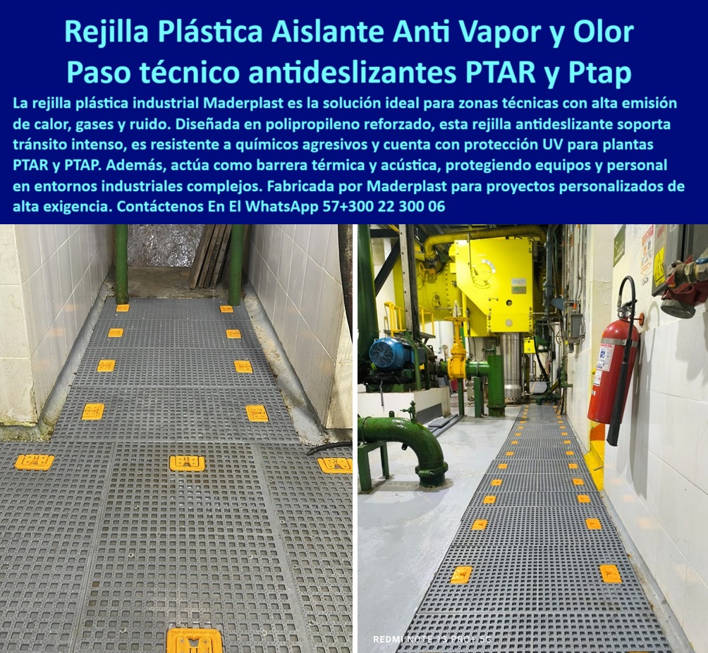 Rejilla Plástica Industrial Antideslizante Plantas De Tratamiento Rejillas Irving Maderplast 0 resistente a químicos y rayos UV ideal para plantas PTAR y PTAP. rejilla plástica personalizable para proyectos especiales Rejilla rejilla personalizable para proyectos técnicos especiales. - cubierta antideslizante de alta durabilidad. - superficie estructural para áreas de alta exigencia. - rejilla modular con ventilación en planta industrial. - piso aislante térmico y acústico para maquinaria. - suelo técnico modular resistente a ambientes corrosivos. - sistema de rejillas para control de emisión de gases. - piso plástico industrial para tráfico peatonal. - rejilla de polipropileno reforzado para PTAP. - ¿Qué rejilla usar para zonas con vapor y gases?. - ¿Qué material resiste químicos y ruido en plantas PTAR?. - ¿Qué piso es seguro para plantas con químicos y calor?. - rejilla-industrial-para-altas-exigencias. - pasillo técnico con plataforma plástica reforzada. - rejilla-antideslizante-para-industria-pesada. - suelo plástico con protección UV para zonas húmedas. - superficie-plástica-para-mantenimiento-intensivo. - plataforma-antideslizante-para-ptar. - paso técnico reforzado entre equipos pesados. - piso-plástico-industrial-para-vapor. - superficie plástica continua entre maquinaria y equipos. - suelo plástico gris industrial con puntos amarillos. - piso antideslizante resistente a químicos agresivos. - Rejilla no metálica para zonas de mantenimiento intensivo. - plataforma estructural no metálica para plantas. - plataforma plástica reforzada para entornos agresivos. - piso plástico de mantenimiento cero para industria. - estructura plástica para tránsito intensivo industrial. - plataforma plástica gris para control de olores. - paso técnico seguro en áreas confinadas industriales. - Superficie plástica modular para plantas PTAR o PTAP. - suelo-plástico-aislante-ruido-calor. - piso plástico no conductor para zonas técnicas. - ¿Cuál es la mejor plataforma para áreas confinadas industriales?. - paso-técnico-industrial-con-rejilla. - piso técnico con anclajes integrados para seguridad. - Nombre de archivo  optimizado rejilla-plástica-aislante-antivapor-industrial-antideslizante-zona-tecnica-piso-modular-proyecto-ptar-ptap-plataforma-pasillo-no-metalica.jpg. - Piso plástico antideslizante con aislamiento térmico y acústico. - suelo no metálico de diseño técnico modular. - rejilla plástica industrial antideslizante para pasillos técnicos. - cubierta técnica plástica para equipos industriales. - Descripción Optimizada de la Imagen: La imagen presenta un paso técnico industrial equipado con rejillas plásticas estructurales reforzadas, ideales para zonas de alta exigencia en plantas PTAR y PTAP. Estas superficies antideslizantes, fabricadas por Maderplast, están diseñadas para resistir químicos agresivos, vapor, calor y ruido. Funcionan como aislantes térmicos y acústicos, protegiendo tanto al personal como a los equipos de planta. Su diseño modular permite una instalación precisa, segura y sin mantenimiento. Además, actúan como barrera frente a emisiones industriales y sustituyen con ventaja materiales como el metal o concreto, que fallan bajo condiciones extremas. Maderplast ofrece una solución versátil, de larga duración y altamente confiable para plataformas técnicas industriales.. - ¿Dónde encuentro suelos técnicos antideslizantes para industria?. - piso de rejilla para zonas de vapor y químicos. - Piso estructural seguro para pasillos de maquinaria pesada. - superficie antideslizante en ambientes hostiles. - piso-modular-contra-emisiones-gases. - piso técnico para emisiones de vapor y olor. - piso-seguro-para-zonas-húmedas. - Plataforma técnica para plantas industriales con vapor y químicos. - plataforma-plástica-para-proyectos-especiales. - paso técnico ventilado en plantas PTAR. - plataforma estructural gris con módulos visibles. - paso peatonal plástico seguro en industria pesada. - solución de piso técnico con aislamiento sonoro. - rejilla estructural para zonas con vapor y gases. - plataforma plástica aislante para ruido y calor 0 Rejilla Plástica Industrial Antideslizante Plantas De Tratamiento Rejillas Irving Maderplast 0 resistente a químicos y rayos UV, ideal para plantas PTAR y PTAP., - rejilla plástica personalizable para proyectos especiales, - Rejilla