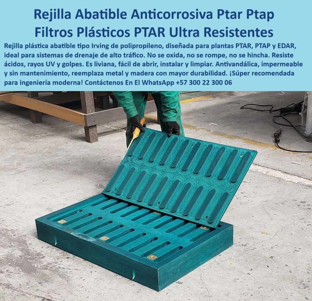 Rejilla Plástica Industrial Filtro PTAR PTAP EDAR Rejillas Depuradoras Maderplast 0 rejilla industrial con superficie filtrante para drenaje Rejilla de paso que no se oxide para exteriores Rejilla tipo Irving de polipropileno  Muéstrame rejillas plásticas tipo Irving, - filtro-drenaje-anticorrosivo, - cubierta plástica tipo Irving para tráfico urbano pesado, - rejilla-drenaje-alto-tráfico, - tapa plástica para mantenimiento de redes hidráulicas, - tapa de inspección que no se deforma, - rejilla sin pintura de larga vida útil, - ¿Qué rejilla abatible sirve para tráfico pesado?, - cubierta-polipropileno-ultraresistente, - solución de drenaje para ingeniería sostenible, - rejilla-para-ptar-y-ptap, - rejilla abatible industrial sin corrosión ni mantenimiento, - rejilla tipo Irving reforzada en polipropileno, - rejilla abatible de alto desempeño instalada por operario técnico, - tapa plástica para caja de inspección resistente, - cubierta de inspección hidráulica libre de mantenimiento y pintura, - cubierta técnica sin partes metálicas expuestas, - sistema de drenaje con tapa abatible segura, - rejilla plástica resistente para plantas de tratamiento, - rejilla plástica abatible doble hoja para tráfico urbano pesado, - solución de cubrimiento para sistemas hidráulicos, - sistema filtrante con bisagras ocultas para acceso técnico rápido, - filtro pluvial plástico con bisagra reforzada, - Nombre Optimizado del Producto: rejilla-abatible-plástica-irving-industrial-para-drenaje-tráfico-pesado-sin-óxido-mantenimiento-cero, - rejilla plástica anti vandálica para tráfico pesado, - rejilla con apertura fácil para limpieza rápida, - rejilla para infraestructura urbana moderna, - Rejilla fácil de abrir para limpieza en exteriores, - drenaje urbano con tapa duradera anticorrosiva, - alternativa duradera a tapas metálicas en drenaje, - rejilla con anclaje fácil y reemplazo rápido, - estructura abatible de drenaje libre de óxido, - tapa abatible de polipropileno industrial instalada en concreto, - Necesito una tapa que no se oxide para drenaje, - rejilla-para-zonas-industriales, - tapa abatible de drenaje sin mantenimiento para uso industrial, - rejilla para zonas húmedas y climas extremos, - rejilla técnica con superficie filtrante para tráfico continuo pesado, - tapa plástica tipo Irving resistente a impactos, - rejilla plástica para plantas PTAR y PTAP, - tapa para drenaje pluvial sin oxidación, - Descripción Optimizada de la Imagen: La rejilla plástica abatible tipo Irving de Maderplast es una solución avanzada para cubrir sistemas de drenaje en plantas PTAR, PTAP y zonas de alto tráfico, fabricada en polipropileno técnico de alta resistencia que no se oxida, no se hincha, ni se rompe, siendo ideal para exteriores industriales donde otras rejillas fallan. Su diseño abatible facilita la inspección y limpieza sin herramientas especiales, mientras su superficie filtrante permite un drenaje eficiente sin acumulación de residuos. Esta rejilla es antivandálica, impermeable, resistente a químicos, rayos UV y golpes, lo que garantiza larga vida útil sin mantenimiento. Reemplaza rejillas metálicas y de madera con mayor eficiencia operativa, instalación sencilla y mayor seguridad para los operarios. Maderplast entrega soluciones modernas y sostenibles para la infraestructura hidráulica. La rejilla abatible Maderplast es la opción más segura, liviana y duradera para cubrir drenajes industriales, pluviales y urbanos, perfecta para ingeniería exigente que busca calidad y eficiencia sin corrosión., - solución anticorrosiva para cubrimiento de drenaje peatonal o vial, - rejilla industrial anticorrosiva para zonas húmedas y ácidas, - tapa para redes hidráulicas con diseño modular ultra resistente, - filtro pluvial resistente para zonas industriales, - ¿Hay rejillas para PTAR que no se dañen con el agua?, - rejilla innovadora plástica para plantas EDAR, - rejilla-abatible-industrial, - ingeniería-moderna-sin-óxido, - estructura plástica robusta para cubrir cajas hidráulicas urbanas, - rejilla abatible plástica para drenaje de alto tráfico, - sistema abatible Maderplast tipo Irving sin partes metálicas expuestas, - tapa-plástica-irving, - solución-hidráulica-plástica, - tapa-abatible-sin-mantenimiento, - rejilla modular plástica para exteriores industriales 0 Rejilla Plástica Industrial Filtro PTAR PTAP EDAR Rejillas Depuradoras Maderplast 0 rejilla industrial con superficie filtrante para drenaje, - Rejilla de paso que no se oxide para exteriores, - Rejilla tipo Irving de polipropileno 