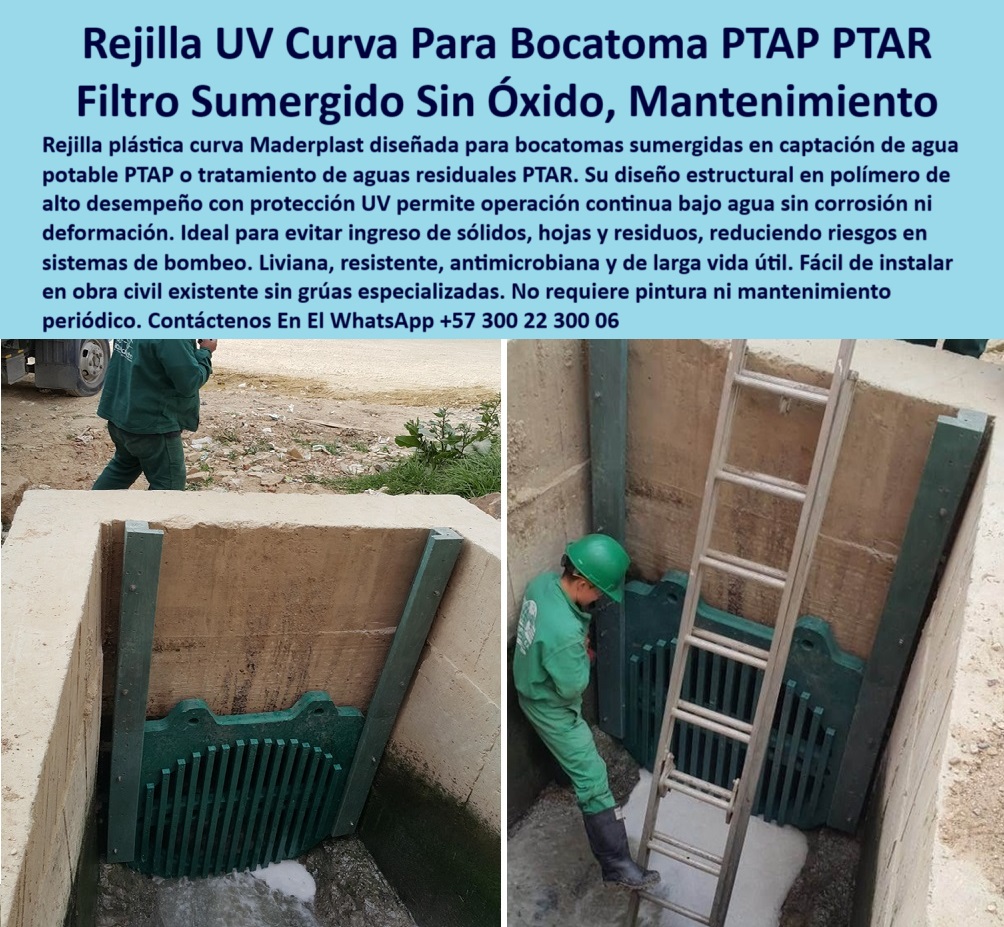 Rejilla Reforzada Bocatoma De Río Reja Submarina Protección Sumergida Maderplast 0 rejilla UV para bocatoma rejilla uv bocatoma Dónde comprar rejillas bocatomas sumergidas filtro sumergido para toma de agua en PTAP ptar reja resistente a sólidos en bocatoma, - filtro-sumergido-río, - solución UV para filtrado sumergido, - filtro-agua-cruda-industrial, - Descripción Optimizada de la Imagen: La rejilla-curva-sumergida-uv-para-bocatoma-ptap-ptar de Maderplast es una solución avanzada para la captación de agua cruda en bocatomas sumergidas, diseñada para evitar la entrada de sólidos, hojas y residuos al sistema hidráulico. Fabricada en polímero técnico de alto desempeño con protección UV, esta rejilla permite una operación continua bajo agua sin oxidación, sin pintura y sin mantenimiento. Gracias a su forma curva y estructura robusta, resiste presión hidráulica y deformación, siendo ideal para zonas rurales, plantas PTAP, PTAR y sistemas de riego. Instalable sin grúas ni equipos pesados, es perfecta para obras civiles existentes. Maderplast ofrece esta rejilla como una alternativa duradera, liviana y antimicrobiana frente a las metálicas corroídas. La rejilla curva Maderplast garantiza eficiencia operativa y mínima intervención técnica, adaptándose a las exigencias de proyectos sostenibles y funcionales. Su diseño evita taponamientos y prolonga la vida útil del sistema de captación. Aplicable en zonas urbanas, rurales y plantas industriales. Maderplast soluciona el prefiltrado sumergido con innovación y resistencia comprobada., - protección eficiente para sólidos en plantas PTAR, - rejilla para canal de entrada hidráulico, - estructura de captación de agua con rejilla, - rejilla plástica UV para entrada de agua, - solución-hidráulica-anticorrosiva, - rejilla curva para bocatomas sumergidas, - filtro sumergido para agua sin óxido, - rejilla-curva-sin-mantenimiento, - reja-ptap-tratamiento, - filtro UV reforzado sin deformación, - rejilla-curva-sumergida, - rejilla sumergida para pre tratamiento PTAR, - protección sumergida contra residuos, - ¿Qué rejilla puede usarse en una bocatoma sumergida?, - recomendar rejilla curva sumergida para bocatoma, - ¿Cuál es el mejor filtro para captar agua de río?, - rejilla curva antimicrobiana para bocatomas, - filtro anticorrosivo sumergido en captación, - protección-bocatoma-sin-óxido, - entrada-agua-resistente-sólidos, - rejilla de protección para ingreso de sólidos, - instalación de filtro plástico en captación, - Necesito protección para sólidos en una bocatoma, - ¿Hay una rejilla UV que no necesite mantenimiento?, - técnico instalando rejilla en canal, - sistema filtrado bocatoma de alta eficiencia, - sistema de prefiltrado en bocatoma, - Identificación del Producto por Imagen, - captación de agua con filtro libre de óxido, - rejilla curva sin mantenimiento para bocatoma, - rejilla-curva-sumergida-uv-para-bocatoma-ptap-ptar-resistente-anticorrosiva-mantenimiento-cero, - rejilla sumergida plástica para entrada de agua cruda, - 🔑 25 Palabras Claves con Cola Mediana (Mid-Tail), - filtro sumergido fácil de instalar sin grúas, - filtro plástico para aguas crudas de río, - filtro plástico resistente para aguas rústicas, - filtro sin pintura para agua bruta, - protección sumergida contra hojas y sólidos, - Muéstrame un filtro sin óxido para entrada de agua, - alternativa plástica a rejas metálicas en bocatoma, - filtro plástico sumergido en concreto, - rejilla curva verde sumergida, - reja sumergida plástica para PTAP, - filtro UV resistente sin mantenimiento para captación, - sistema de filtrado sumergido en PTAP, - rejilla-plástica-captación-agua, - rejilla plástica estructurada con protección UV, - filtro-uv-bocatoma, - rejilla UV resistente para bocatomas, - filtro sumergido para toma de agua potable, - solución duradera sin óxido para bocatoma PTAP, - protección antiresiduos en captación de agua, - protección de ingreso hidráulico en PTAP, - entrada de agua con filtro sin corrosión 0 Rejilla Reforzada Bocatoma De Río Reja Submarina Protección Sumergida Maderplast 0 rejilla UV para bocatoma, - rejilla-uv-bocatoma, - Dónde comprar rejillas bocatomas sumergidas, - filtro sumergido para toma de agua en PTAP ptar 0