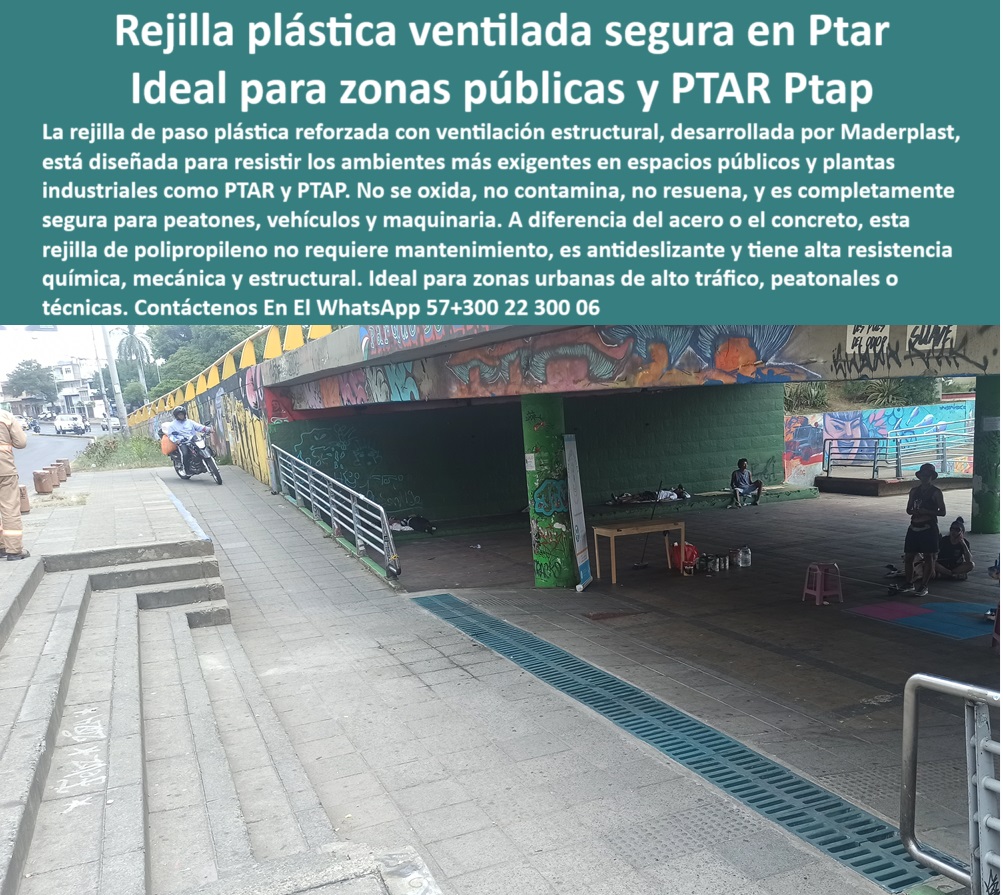 Rejilla de alta resistencia química y mecánica rejillas canaletas de captación Maderplast 0 Suelo plástico con ventilación estructural Cuál es la rejilla de paso más segura y sin corrosión rejilla industrial segura para Ptar  Canaleta de captación segura para escuelas y parques, - Descripción Optimizada: La imagen muestra una rejilla plástica reforzada Maderplast instalada en un espacio público urbano, ideal para zonas con alto tránsito peatonal y vehicular liviano. Su diseño ventilado, estructural y antideslizante proporciona un drenaje eficiente sin oxidarse, agrietarse ni contaminar, incluso en ambientes exigentes como los de plantas PTAR y PTAP. Fabricada por Maderplast en polipropileno técnico, esta rejilla no requiere mantenimiento, es silenciosa, segura para peatones y maquinaria, y soporta condiciones urbanas extremas. Es la mejor alternativa frente al concreto o metal, combinando sostenibilidad, durabilidad y facilidad de instalación en proyectos urbanos., - ¿Cuál rejilla es más segura para espacios públicos?, - cubierta plástica drenante en zona pública grafiteada, - canaleta-plástica-zona-publica, - rejilla reforzada visible en espacio con tráfico mixto, - superficie antideslizante segura para peatones en PTAR, - suelo con ventilación estructural para paso peatonal, - drenaje técnico modular para municipios sin obras pesadas, - Maderplast rejilla urbana sin contaminación ni óxido, - ventilación-estructural-plástica, - Rejilla urbana reforzada para drenaje pluvial, - rejilla plástica azul instalada en andén urbano, - piso estructural con flujo de aire y escorrentía, - rejilla-para-andenes-segura, - drenaje urbano con tapa plástica de ventilación, - cubiertas plásticas resistentes a rayos UV y químicos, - canal pluvial peatonal sin mantenimiento urbano, - drenaje-peatonal-reforzado, - drenaje urbano con rejilla sin fractura ni ruidos, - sistema liviano para manejo de aguas residuales públicas, - drenaje peatonal con estructura ligera y duradera, - acceso urbano peatonal con canaleta Maderplast, - rejilla plástica ventilada para zonas urbanas públicas, - rejilla urbana sin riesgo de oxidación ni agrietamiento, - rejillas plásticas reforzadas para andenes peatonales, - tapa antideslizante plástica para tráfico peatonal, - maderplast-en-espacios-urbanos, - rejilla-zonas-altamente-transitadas, - rejilla segura de paso para peatones y ciclistas, - cubierta de canal plástico para espacios comunitarios, - paso-peatonal-con-rejilla, - drenaje modular pluvial en parques y espacios abiertos, - sistema de evacuación urbana reforzado sin corrosión, - paso urbano con drenaje plástico sin mantenimiento, - rejilla industrial con ventilación estructural integrada, - rejilla de polipropileno para zonas húmedas públicas, - cobertura plástica para canales en zonas comunitarias, - paso peatonal con rejilla segura de polipropileno, - piso modular drenante para zonas públicas, - rejilla modular segura para zonas urbanas de alto tráfico, - Rejilla antideslizante que no se oxida para ciudad, - rejilla reforzada para zonas con tráfico mixto, - ¿Qué rejilla usar en andenes con tráfico peatonal?, - rejilla-antideslizante-urbana, - pasó ventilado seguro para peatones y ciclistas, - sistema de captación en espacio urbano sin óxido, - ¿Dónde compro rejillas plásticas para zona urbana?, - canal pluvial plástico con estructura ventilada segura, - piso drenante de polipropileno sin mantenimiento, - solución plástica urbana para desagüe público, - soluciones-urbanas-sostenibles, - rejilla peatonal segura para climas extremos y químicos, - piso plástico con ventilación para espacios industriales, - sistema de captación urbana visible en acera, - rejilla-plástica-urbana 0 Rejilla de alta resistencia química y mecánica rejillas canaletas de captación Maderplast 0 Suelo plástico con ventilación estructural, - Cuál es la rejilla de paso más segura y sin corrosión, - rejilla industrial segura para Ptar 