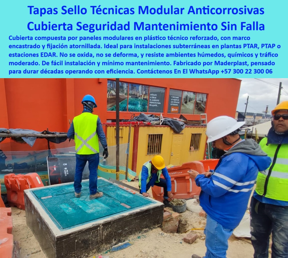 Tapa De Acceso Tanque Subterráneo Tapas Hermética Transitable Ptap Ptar Maderplast 0 Tapa Cubierta técnica de inspección compuesta por paneles rectangulares modulares en plástico reforzado con marco encastrado fijación atornillada tapas para sistemas de agua potable. - panel plástico industrial. - inspección técnica. - panel antideslizante modular. - tapa de inspección para cámaras subterráneas. - registro-industrial-reforzado. - panel-modular-de-inspección. - registro modular para ptar. - Nombre de archivo optimizado: tapa-cubierta-tecnica-inspección-subterránea-polímero-reforzado-panel-modular-marco-encastrado-atornillado-hermética-industrial-maderplast.jpg. - registro hermético. - tapas resistentes al tráfico moderado. - tapa-hermética-atornillada. - ¿Qué tipo de cubierta sirve para EDAR?. - tapas de inspección en polímero técnico. - panel-de-acceso-industrial. - cubierta-antideslizante-industrial. - cubierta plástica con fijación mecánica. - cierre atornillado. - cubierta compuesta. - solución de tapa estanca para aguas residuales. - cierre estanco para redes técnicas. - Descripción Optimizada de la Imagen: La imagen muestra una tapa hermética modular Maderplast instalada sobre un tanque subterráneo en un entorno urbano-industrial. Esta cubierta está compuesta por paneles plásticos reforzados, con marco encastrado y fijación atornillada, diseñados para resistir ambientes húmedos, químicos y tránsito peatonal o moderado. Su sistema modular facilita el montaje, reduce costos de obra y garantiza un cierre técnico estanco, ideal para PTAR, PTAP o EDAR. Maderplast ofrece con esta solución una alternativa anticorrosiva, sin mantenimiento, de alta durabilidad. Maderplast, líder en cubiertas técnicas seguras y eficientes, asegura calidad estructural en accesos industriales.. - cubiertas técnicas duraderas. - cubierta-modular-subterránea. - ¿Cuál es la mejor tapa técnica para redes subterráneas?. - cubierta modular atornillada para tanque. - cubiertas modulares para cámaras técnicas. - tapa técnica de acceso subterráneo. - sistemas de acceso seguro para ptap. - tapa-técnica-para-cámaras. - plástico reforzado. - cubierta técnica atornillada. - acceso-subterráneo-ptap. - solución anticorrosiva para instalaciones. - tapa subterránea. - cubierta con marco encastrado. - panel de acceso con fijación atornillada. - acceso industrial seguro sin corrosión. - ¿Tienen tapas plásticas resistentes al tráfico?. - panel rectangular para inspección técnica. - panel de acceso técnico plástico reforzado. - tapa hermética de plástico reforzado. - cubierta-con-marco-encastrado. - panel técnico. - tapas compuestas sin mantenimiento. - ¿Dónde venden tapas con marco encastre y tornillos?. - marco encastrado. - tapa de registro subterráneo. - acceso a tanque de aguas residuales. - plataformas de acceso industrial ptar. - cubierta industrial para estaciones edar. - ¿Qué tapa usar para cámaras en PTAR?. - tapa-polímero-reforzado. - planta de tratamiento. - tapas compuestas para cámaras. - tapas técnicas de inspección avanzada. - acceso modular 0 Tapa De Acceso Tanque Subterráneo Tapas Hermética Transitable Ptap Ptar Maderplast 0 Tapa Cubierta técnica de inspección compuesta por paneles rectangulares modulares en plástico reforzado, con marco encastrado, fijación atornillada