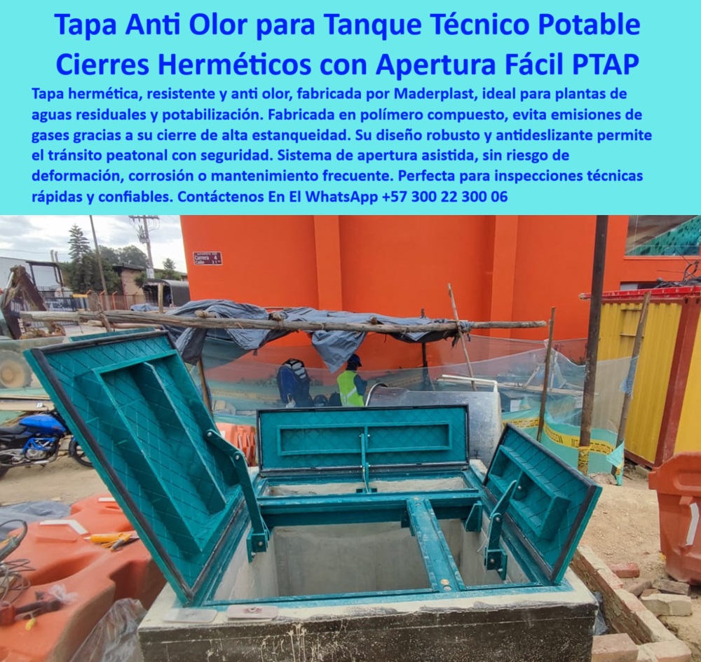 Tapa De Acceso Tanque Subterráneo Tapas Hermética Transitable Ptap Ptar Maderplast 0 tapas anti olores para plantas de agua cubierta industrial para tanque potabilizador Qué tipo de cubiertas usan en tanques de aguas residuales tapa para cámaras de potabilización. - Descripción Optimizada de la Imagen: La imagen muestra una tapa hermética Maderplast instalada en un tanque subterráneo para aguas potables o residuales, ideal para entornos industriales como PTAP y PTAR. Fabricada en polímero técnico, esta cubierta ofrece una solución duradera sin oxidación, sin mantenimiento, resistente a gases y con cierre estanco que elimina completamente olores. Su diseño antideslizante y apertura asistida permite inspección segura y rápida. Gracias a su ingeniería avanzada, Maderplast garantiza máxima seguridad operativa con sus tapas transitables y estancas. Maderplast, líder en cubiertas técnicas de alta exigencia, ofrece soluciones confiables en acceso industrial y sanitario.. - tapa hermética antiolor para planta de tratamiento. - cubierta antiolor. - cubierta hermética para tanque potable. - accesos técnicos para plantas PTAP. - tapaderas transitables sin oxidación. - panel técnico para plantas sanitarias. - Nombre de archivo optimizado. - cerramientos técnicos con sello estanco. - tapaderas de polímero compuesto industrial. - sistema de cierre. - registro hermético tipo compuesto. - tapas antiolores para tanques de agua. - cubiertas antiolor con fijación mecánica. - tapas plásticas para aguas residuales. - cubierta para cámaras hidráulicas. - ¿Cuál es la mejor tapa para tanque subterráneo?. - cubierta técnica con seguridad peatonal. - tapa-hermética-antiolor-industrial-transitable-tanque-ptap-ptar-acceso-tecnico-polimero-compuesto-estanqueidad-inspección-maderplast.jpg. - cubierta resistente a químicos. - cubiertas resistentes a la intemperie. - tapas técnicas con apertura asistida. - cubierta técnica resistente a químicos y humedad. - tapas-industriales-sin-mantenimiento. - tapa antideslizante para ambientes hostiles. - cubierta-hermética-industrial. - tapas-estancas-para-ptap. - ¿Tapa técnica fácil de abrir para inspección?. - tapa hermética. - tapas para tanques subterráneos. - ¿Dónde venden tapas con cierre estanco para ptap?. - acceso-subterráneo-con-fijación. - cubierta para gases residuales. - polímero reforzado. - acceso potabilización. - sistema de cierre hermético en tapas. - tapa industrial con apertura asistida. - tapadera-transitable-segura. - registro técnico para inspección rápida. - ¿Tienen tapas herméticas antiolor para tanques?. - tapaderas sin deformación por humedad. - acceso-técnico-para-planta. - solución plástica transitable para tanque PTAP. - panel compuesto. - acceso técnico. - tapas-antiolor-para-tanques. - ¿Qué cubierta usar para planta de agua potable?. - apertura asistida. - tanque subterráneo. - cubierta-polímero-compuesto. - panel-hermético-ptar. - tapa de acceso estanca para cámaras hidráulicas. - registro-industrial-antiolor. - sistemas de acceso para plantas de agua. - estructura estanca. - soluciones herméticas para EDAR y PTAR. - tapa industrial sin mantenimiento 0 Tapa De Acceso Tanque Subterráneo Tapas Hermética Transitable Ptap Ptar Maderplast 0 tapas anti olores para plantas de agua cubierta industrial para tanque potabilizador Qué tipo de cubiertas usan en tanques de aguas residuales 0 