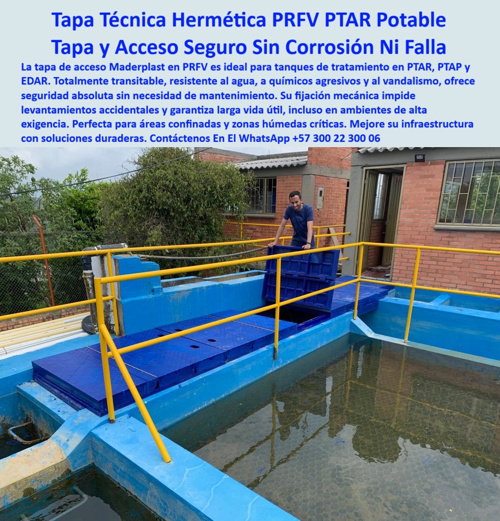 Tapa De Acceso Áreas Confinadas Cubierta Transitable Tanque Ptap Ptar Maderplast 0 Quién fabrica tapas de registro en PRFV para EDAR cubierta de acceso técnico industrial Panel de acceso con fijación mecánica paneles Ptap tapas herméticas transitables para ptap. - tapa amarilla. - ¿Dónde venden tapas herméticas para PTAR?. - tapa técnica transitable en polímero de alta visibilidad. - tapa técnica para planta de tratamiento. - tapa plástica con acceso seguro. - tapa plástica para tanque en ptar. - tapas con más de 20 años de vida útil. - tapa resistente a humedad y vandalismo. - tapa plástica resistente a humedad y vandalismo. - panel de acceso sin oxidación. - cubierta de seguridad estructural. - tapa plástica reforzada sin pintura. - paneles-de-acceso-ptap. - cubierta técnica de alta visibilidad. - polímero reforzado. - tapas-poliméricas-para-tanque. - registro-tecnico-sanitario. - cubierta hermética sin mantenimiento para cámaras sanitarias. - estructura estanca. - cubierta-ptap-hermética. - tapa-para-zonas-húmedas. - sistema de registro antideslizante para ptap. - cubierta con fijación segura. - ¿Tapa para zonas eléctricas con humedad?. - tapa-industrial-duradera. - ¿Qué tapa usar en planta de tratamiento?. - cubierta para áreas confinadas en redes eléctricas. - tapa plástica antideslizante para zonas técnicas. - tapa contra vandalismo y pudrición. - ¿Tapa plástica que no se oxide ni se dañe?. - cubierta-industrial-segura. - superficie antideslizante. - tapa técnica para redes eléctricas. - transitable. - tanque sanitario. - registro hermético sin mantenimiento. - tapa plástica para canal sanitario. - cubierta-de-seguridad-ptar. - tapas de polímero para cámaras sanitarias. - cubierta plástica. - registro-antideslizante-ptar. - sistemas de tapa segura para ptap. - tapa-plástica-transitable. - registro técnico de alta durabilidad. - registro de acceso. - tapa sin óxido para sistemas sanitarios. - Nombre de archivo optimizado: tapa-hermética-transitable-polímero-alta-visibilidad-cubierta-segura-zonas-confinadas-planta-tratamiento-ptar-ptap-maderplast.jpg. - ¿Tienen tapas amarillas antideslizantes para redes sanitarias?. - cubierta plástica sin levantamiento por humedad. - cubierta accesible para zonas húmedas. - registro para áreas confinadas. - Descripción Optimizada de la Imagen: La imagen muestra una tapa hermética transitable Maderplast instalada en una cámara de planta de tratamiento PTAR, diseñada para áreas confinadas donde la seguridad es crítica. Fabricada en polímero de alta visibilidad, es antideslizante, resistente al vandalismo, sin mantenimiento, y no se oxida ni se deteriora por humedad o químicos. Maderplast ha desarrollado esta solución para redes sanitarias, eléctricas y zonas técnicas, ofreciendo una alternativa segura y duradera frente a tapas metálicas. Maderplast entrega calidad confiable con más de 20 años de vida útil, ideal para infraestructura que exige seguridad continua.. - cubierta industrial ligera para cámaras. - tapa hermética. - acceso técnico. - cubierta transitable resistente a químicos plataforma resistente al agua y químicos. - plataforma-prfv-para-zona-confinada. - panel de acceso industrial en prfv. - ¿Dónde encuentro cubiertas herméticas en prfv?. - cierre de seguridad para áreas restringidas. - acceso seguro a compartimentos en ptap. - panel técnico para acceso confinado. - acceso robusto para estructuras hidráulicas. - tapa técnica sobre tanque rectangular. - tapa azul transitable sobre tanque. - sistema de cerramiento técnico con seguridad. - cubierta-tecnica-para-planta-de-tratamiento. - tapa liviana de larga duración para ptap. - cubierta plástica reforzada con cierre. - panel rectangular azul industrial. - tapa de registro para plantas de tratamiento. - tapa-industrial-antideslizante-segura. - ¿Qué tapa industrial no se oxida ni necesita mantenimiento?. - solución para cubiertas de acceso industriales. - panel-de-acceso-industrial-prfv. - tapa-reforzada-para-planta-ptap. - tapa de inspección transitable sin corrosión. - tapa de tanque contra vandalismo y humedad. - tapa hermética transitable para tanque ptar. - tapa sin óxido para zonas de alta humedad. - acceso-confinado-con-cubierta-prfv. - plataforma de cierre hermético en zona técnica. - acceso técnico elevado sobre canales. - ¿Cuál es la mejor tapa de acceso para plantas ptar?. - Panel estructural de acceso en PRFV para PTAR. - acceso estructural sin mantenimiento industrial. - tapa-transitable-en-zonas-humedas. - cubierta-con-fijacion-mecanica-segura. - cubierta hermética sobre canal de tratamiento. - tapa-hermética-para-tanque-ptar. - acceso técnico seguro junto a vivienda. - Nombre de archivo optimizado tapa-hermética-prfv-transitable-industrial-cubierta-tecnica-acceso-seguro-tanque-ptar-ptap-zona-humedad-fijación-mecánica-sin-corrosión.jpg. - Cubierta técnica antideslizante para zona de tratamiento. - cubierta reforzada para áreas peligrosas. - ¿Qué tapa usar para tanques en zonas húmedas?. - tapa antideslizante para tanque de agua. - ¿Quién fabrica tapas técnicas para plantas de tratamiento?. - cubierta técnica para zonas húmedas críticas. - estructura técnica sobre zona acuática. - plataforma cerrada en planta ptap. - Tapa resistente a químicos para canal de agua. - Tapa hermética para tanques en áreas confinadas. - cubierta de acceso técnico en zonas confinadas. - acceso-técnico-sin-mantenimiento. - tapa plástica con fijación mecánica. - cubierta plástica sobre canal de agua. - tapa elevada junto a baranda amarilla. - Descripción Optimizada de la Imagen: La imagen presenta una tapa técnica hermética en PRFV instalada sobre un tanque en una planta de tratamiento, diseñada para ofrecer acceso seguro a zonas confinadas. Esta estructura es 100% transitable, anticorrosiva y resistente a químicos agresivos, condiciones de alta humedad y vandalismo. Su sistema de fijación mecánica impide levantamientos accidentales, garantizando seguridad operativa y cero mantenimiento. Ideal para plantas PTAR, PTAP y EDAR, esta solución evita el uso de materiales que fallan ante condiciones exigentes como el concreto o el metal. Maderplast fabrica este tipo de cubiertas con materiales plásticos de ingeniería de larga vida útil, que mejoran la infraestructura y reducen los costos operativos. Con gran visibilidad, resistencia estructural y diseño funcional, Maderplast ofrece acceso técnico confiable, seguro y estético.. - tapa estructural resistente a químicos agresivos. - Tapa técnica sin riesgo de levantamiento. - Acceso seguro sobre tanques con fijación mecánica. - panel prfv para tanque elevado0 Tapa De Acceso Áreas Confinadas Cubierta Transitable Tanque Ptap Ptar Maderplast 0 Quién fabrica tapas de registro en PRFV para EDAR, - cubierta de acceso técnico industrial, - Panel de acceso con fijación mecánica, - paneles Ptap 0