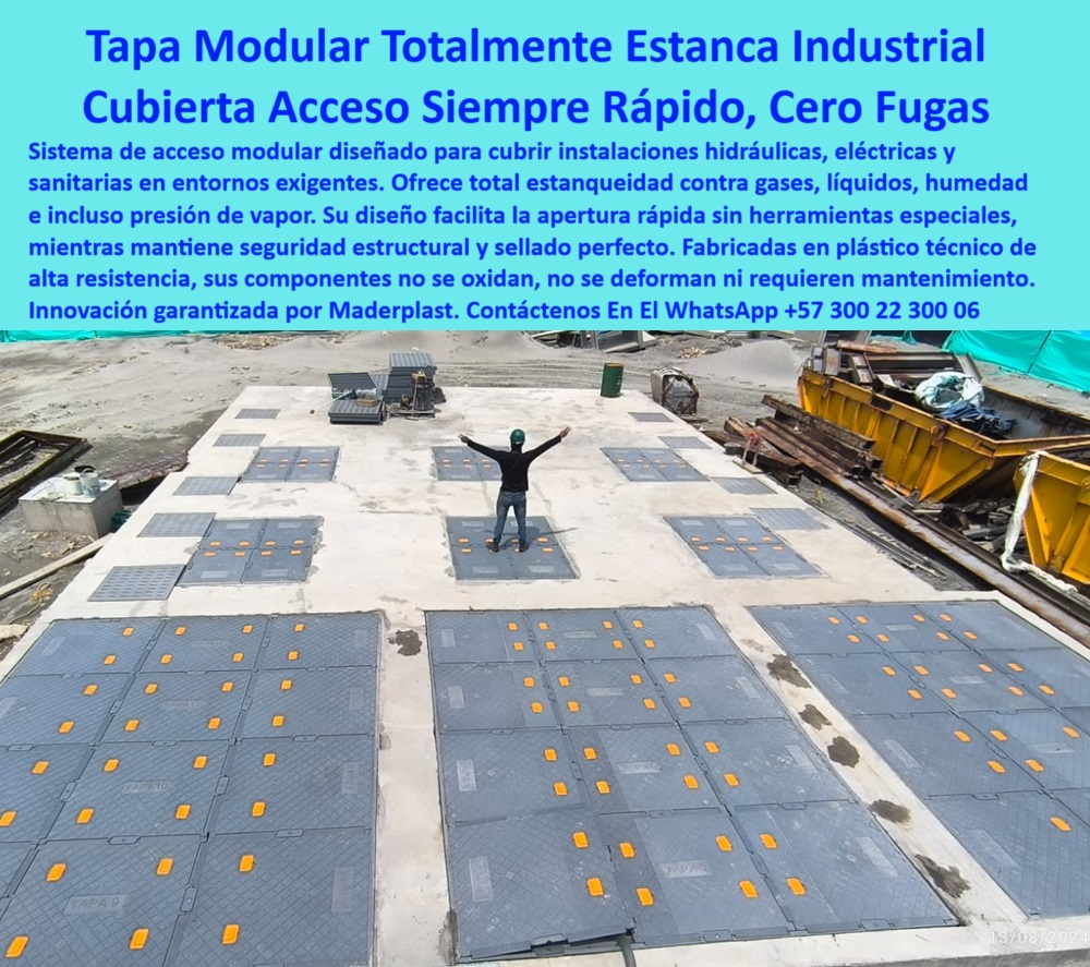 Tapa De Acceso Áreas Confinadas Cubierta Transitable Tanques Ptap Ptar Maderplast 0 Sus componentes modulares permiten acceso rápido a instalaciones hidráulicas eléctricas o sanitarias total estanqueidad frente a gases y líquidos tapa segura para pozos técnicos. - cubiertas herméticas para zonas húmedas. - plataforma estanca sin deformaciones. - tapas estancas para instalaciones sanitarias. - sello industrial estanco. - Necesito acceso rápido a una cámara técnica. - acceso zona confinada. - tapas de registro plásticas industriales. - cubiertas plásticas herméticas. - cubierta industrial contra filtraciones. - cubierta resistente para infraestructura crítica. - plataformas sin óxido para ptap. - cubierta-de-acceso-rápido. - cubierta hermética con cero mantenimiento industrial. - tapa plástica sin mantenimiento industrial. - tapas modulares industriales estancas. - busco una tapa que no se oxide ni se deforme. - sistemas de acceso para zonas exigentes. - plataforma-modular-tecnica. - tapas-industriales-ptar. - acceso técnico sin herramientas ni oxidación. - sin-óxido-ni-fugas. - tapa resistente a gases. - plataformas modulares para redes hidráulicas. - plataforma antideslizante para ptar. - Cuál es la mejor tapa industrial estanca. - acceso técnico en plantas industriales. - estructura de acceso sin herramientas. - cubiertas técnicas para vapor y presión. - Descripción Optimizada de la Imagen: La imagen presenta un sistema de cubiertas modulares totalmente estancas, diseñadas por Maderplast para cubrir zonas técnicas e instalaciones hidráulicas, eléctricas o sanitarias en ambientes industriales exigentes. Estas tapas de acceso fabricadas por Maderplast garantizan máxima estanqueidad frente a gases, líquidos y vapor, con un diseño que permite apertura rápida sin herramientas, conservando su integridad estructural. Su resistencia a la deformación, oxidación y mantenimiento nulo, hacen de esta solución la más confiable para proyectos de infraestructura avanzada en PTAR, PTAP y entornos hostiles, superando ampliamente a las opciones metálicas tradicionales.. - cómo evitar fugas en plantas ptar. - cubierta modular con fijación mecánica. - cubierta hermética plástica. - plataforma transitable resistente a presión y gases. - tapas industriales de polímero reforzado. - cubiertas transitables para zonas confinadas. - tapa de acceso rápido. - acceso industrial con sellado perfecto. - plataforma técnica transitable. - plataformas técnicas resistentes a vapor. - acceso-hermetico-sanitario. - cubierta de acceso rápido para ptar. - tapa-industrial-segura. - mantenimiento-cero-industrial. - cubierta con apertura rápida modular. - cubierta-para-instalaciones. - estructura-plastica-industrial. - tapas industriales plásticas con alta resistencia. - tapas sin mantenimiento. - cubierta estanca para gases y líquidos. - tapa estanca modular para instalaciones críticas. - Nombre de archivo optimizado tapa-modular-estanca-industrial-acceso-rapido-zona-confinada-cubierta-transitable-plataforma-hermetica-ptar-ptap.jpg. - tapa-estanca-industrial. - cubierta para ptap. - qué cubierta sirve para zonas con humedad. - tapa modular industrial. - estructura antideslizante 0 Tapa De Acceso Áreas Confinadas Cubierta Transitable Tanques Ptap Ptar Maderplast 0 Sus componentes modulares permiten acceso rápido a instalaciones hidráulicas, eléctricas o sanitarias, total estanqueidad frente a gases y líquidos