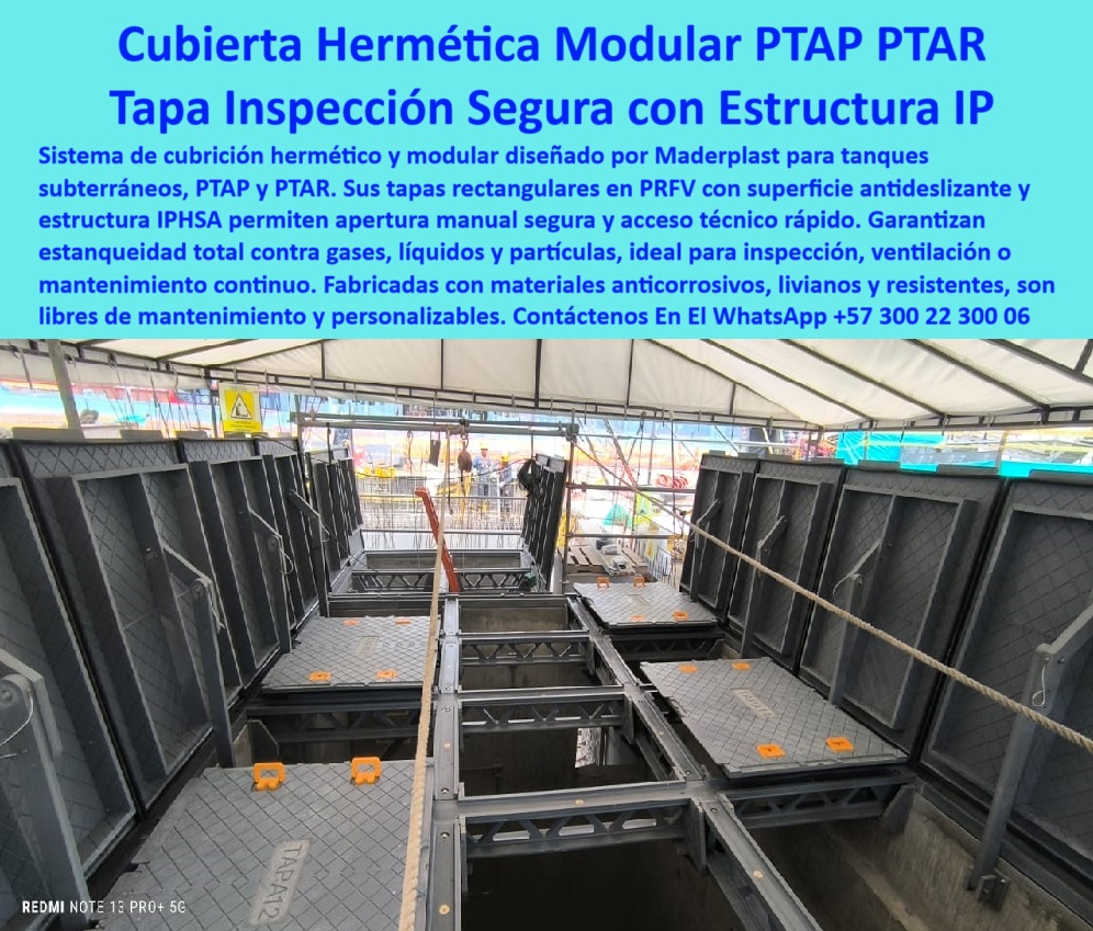 Tapa De Acceso Áreas Cubiertas Hermética Transitable Tanques Ptap Ptar Maderplast 0 Tapa Sistema de cubrición compuesto Dónde encuentro tapas herméticas rectangulares de composite paneles de acceso tanques subterráneos Ptap cubierta compuesta con estructura IP antideslizante. - estructura de inspección IP plástica con tapa modular. - cubierta hermética con fijación mecánica resistente al vandalismo. - tapa en PRFV con superficie antideslizante y riel de apoyo. - cubierta de acceso segura sin oxidación ni soldadura. - Nombre de archivo: tapa-hermética-modular-prfv-ptap-ptar-estructura-ip-paneles-industriales-de-acceso-maderplast.jpg. - tapa-ptap-maderplast. - Descripción Optimizada de la Imagen: La imagen presenta un sistema técnico de cubrición hermética diseñado por Maderplast para plantas PTAR y PTAP, compuesto por tapas modulares en polímero PRFV con estructura tipo IPHSA. Estas tapas rectangulares antideslizantes permiten inspección, ventilación o mantenimiento seguro sin herramientas especiales. Su diseño robusto garantiza estanqueidad total frente a líquidos, gases y partículas, y su apertura es completamente manual con fijación técnica que evita levantamientos accidentales. Este sistema de Maderplast es ideal para cámaras técnicas subterráneas por su resistencia a químicos, humedad y su larga vida útil sin mantenimiento. Maderplast ofrece una solución personalizada y eficiente para infraestructura técnica que supera las alternativas metálicas.. - sistema compuesto de tapas herméticas para acceso técnico industrial. - ¿Qué tapa puede usar para cubrir acceso técnico subterráneo?. - sistema compuesto de cubrición resistente al ambiente agresivo. - ¿Hay sistemas de tapa de acceso sin mantenimiento?. - panel-prfv-seguro. - sistema de inspección modular para tanques enterrados. - cubierta plástica reforzada con estructura tipo IP. - tapa rectangular en PRFV con estructura IP reforzada. - tapa industrial ligera con sistema de apertura controlada. - tapa hermética rectangular con apertura segura para tanque. - ¿Dónde venden tapas herméticas rectangulares para tanques PTAR?. - tapa rectangular hermética para acceso técnico subterráneo. - panel industrial sin corrosión para cubrimiento de tanques. - panel de acceso técnico para tanques PTAP subterráneos. - plataforma modular para inspección de tanques industriales. - cubierta para ventilación de cámaras sanitarias en PTAR. - estructura-ip-plástica. - estructura compuesta reforzada para tapa de cámara técnica. - ¿Cuál es la mejor cubierta antideslizante para tanques de agua?. - panel compuesto de acceso con estructura IPHSA. - cubierta de seguridad para áreas húmedas en PTAP. - tapa técnica para entornos industriales exigentes. - cubierta inspección técnica con acceso sin herramientas. - paneles-acceso-ptar. - cubierta plástica resistente a químicos y humedad. - cubierta tipo lego modular para inspección técnica en EDAR. - estructura IP modular sin soldaduras ni pintura. - ¿Dónde consigo tapas industriales sin óxido ni pintura?. - cubrición-plástica-técnica. - sistema de recubrimiento para tanques sin corrosión. - tapa industrial resistente a gases y líquidos sin mantenimiento. - cubierta-compuesta-modular. - Solución de acceso hermético con fijación mecánica para EDAR. - tapa-industrial-sin-mantenimiento. - sistema-hermético-inspección. - cubierta sin óxido ni mantenimiento para tanques PTAR. - cubierta-antideslizante-compuesta. - cubierta técnica con estructura reforzada sin óxido. - estructura IPHSA con tapas tipo lego para inspección. - plataforma industrial para tanques sanitarios PTAR. - cubiertas plásticas resistentes a químicos para PTAP. - Modularidad técnica para recubrimientos industriales en PTAP. - panel hermético en polímero técnico para tanques EDAR. - tapa modular con apertura manual para tanque subterráneo. - panel técnico antideslizante en PRFV para cámaras sanitarias. - tapas-industriales-herméticas. - plataforma técnica resistente para ventilación de cámaras. - panel técnico compuesto para tanques enterrados. - cubierta técnica sin mantenimiento para proyectos hidráulicos 0 Tapa De Acceso Áreas Cubiertas Hermética Transitable Tanques Ptap Ptar Maderplast 0 Tapa Sistema de cubrición compuesto, - Dónde encuentro tapas herméticas rectangulares de composite, - paneles-de-acceso-tanques-subterráneos,  Ptap 