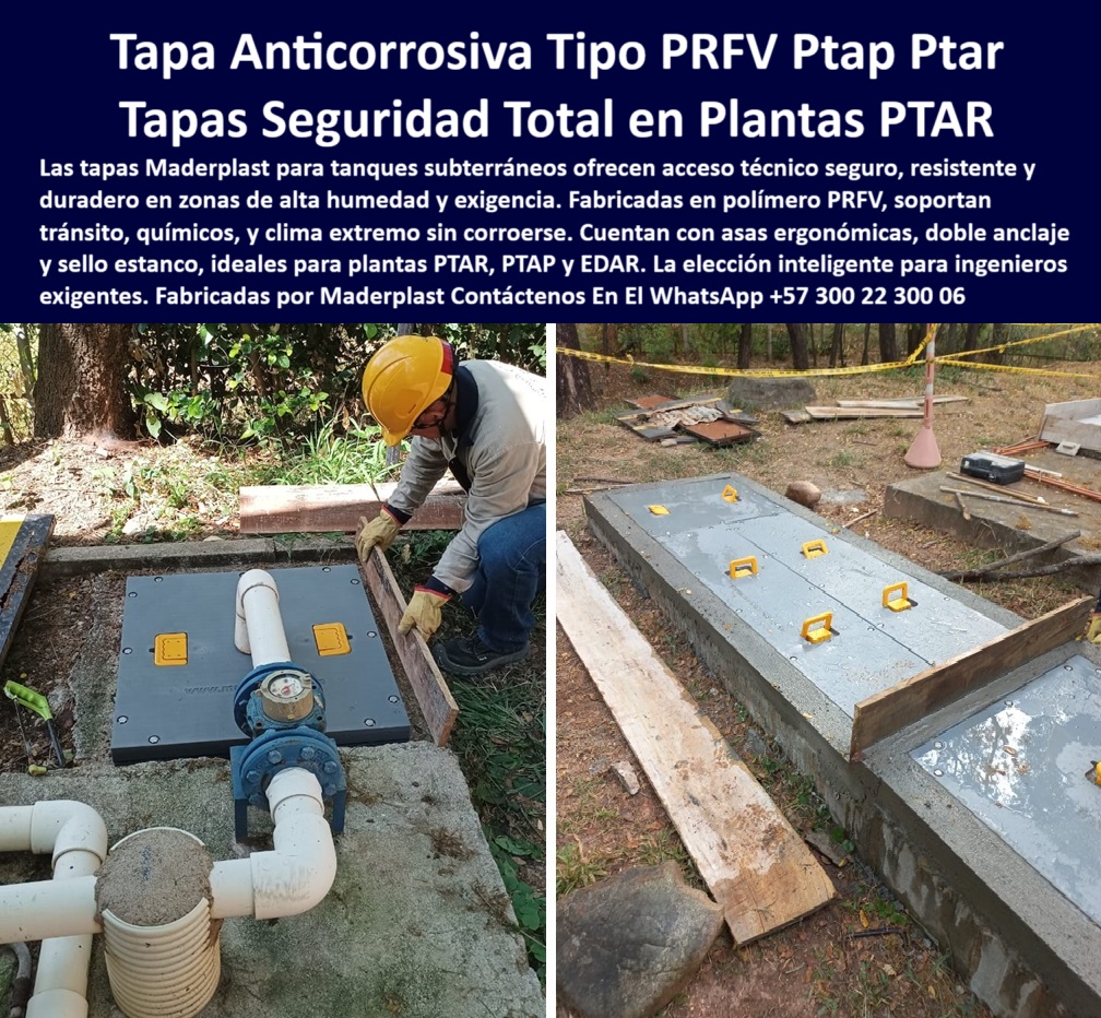 Tapas Para Tanques Subterráneos Tapas Inoxidables Ptap Ptar Edar Maderplast 0 Qué tapas son buenas para tanques subterráneos de plantas PTAR panel PRFV para inspección de tanques Cubierta rectangular amarilla subestación Ptar  estructura de inspección visible en subestación hidráulica. - tapa técnica instalada en concreto con cierre profesional. - cubierta de inspección con protección contra oxidación y sol. - ¿Cómo cubrir una caja hidráulica sin que se oxide?. - tapa instalada con obra civil en cámara enterrada. - ¿Dónde venden tapas PRFV para zonas húmedas industriales?. - tapa-caja-hidráulica. - sistema para cubrir cámaras de inspección enterradas sin soldadura. - tapa certificada para tanques enterrados de mantenimiento intensivo. - sistema-estanco-industrial. - tapa rectangular reforzada para plantas de agua potable. - panel PRFV rectangular sobre tanque en zona técnica. - tapa PRFV con asas seguras para inspección de tanques enterrados. - tapa sin mantenimiento resistente a químicos agresivos y de tránsito. - cubierta-antivandálica-industrial. - “Tapa estructural tipo panel resistente a tránsito y humedad”. - estructura segura para cámaras de bombeo o válvulas hidráulicas. - ¿Cuál es la mejor tapa para inspección de tanques enterrados?. - acceso-ergonómico-industrial. - tapa anticorrosiva con doble anclaje para zonas de alta humedad. - Tapa gris con asas amarillas instalada en caja hidráulica. - sistema de cierre estanco para cámaras subterráneas industriales. - Tapa ergonómica tipo industrial para uso diario en PTAR. - tapa plástica duradera para plantas hidráulicas de tratamiento. - tapa-prfv-inspección. - “Tapa plástica con asas y sellado hermético para plantas EDAR”. - estructura PRFV resistente colocada sobre tanque enterrado. - tapa anticorrosiva con señalización industrial en superficie. - cubierta ligera de polímero para zonas húmedas e industriales. - “Tapa de inspección PRFV para tanques enterrados en PTAR”. - Descripción Optimizada de la Imagen: La imagen muestra una tapa anticorrosiva tipo PRFV instalada sobre cámaras subterráneas en una planta de tratamiento de aguas residuales. Estas cubiertas están fabricadas en polímero reforzado de alto desempeño, con asas ergonómicas amarillas, cierre de doble anclaje y sistema estanco. Son ideales para entornos de alta humedad, exposición a químicos o tránsito constante, como plantas PTAR, PTAP y EDAR. Su instalación en concreto garantiza durabilidad, seguridad y acceso técnico permanente. Maderplast fabrica esta solución avanzada, pensada para ingenieros exigentes. Maderplast ofrece cubiertas técnicas confiables, resistentes y sin mantenimiento para redes hidráulicas críticas.. - tapa sin riesgo de fractura para ambientes extremos hidráulicos. - ¿Qué tapa usar para cámaras subterráneas en plantas PTAR?. - Nombre Optimizado de la Imagen: tapa-prfv-doble-anclaje-subterránea-industrial-zona-húmeda-ptar.jpg. - tapa plástica reforzada instalada en planta de tratamiento. - Solución de acceso técnico seguro para redes hidráulicas críticas. - ¿Qué tapa aguanta químicos y tránsito continuo?. - estructura reforzada con sellado hermético para entornos exigentes. - tapa-con-doble-anclaje. - “Sistema seguro y ergonómico para acceso a tanques hidráulicos”. - tapa industrial para cajas de paso enterradas en PTAP. - cubierta tipo panel para tanques en subestaciones hidráulicas. - tapa plástica inteligente para operaciones hidráulicas seguras. - cubierta modular segura con sistema de doble cierre. - tapa de inspección para infraestructura de agua residual. - acceso técnico a caja subterránea en entorno natural. - sistema de acceso con panel reforzado en planta hidráulica. - acceso-seguro-subterráneo. - acceso confiable para redes sanitarias en ambientes húmedos. - tapa-planta-tratamiento. - cubierta ergonómica con apertura sencilla y cierre resistente. - estructura plástica con resistencia estructural y hermeticidad. - solución técnica duradera para plantas de emergencia y operación. - “Cubierta anticorrosiva con doble anclaje para cámaras subterráneas”. - tapa modular con sistema antivandálico y antideslizante. - cubierta-zona-húmeda. - estructura-polimérica-ptar 0 Tapas Para Tanques Subterráneos Tapas Inoxidables Ptap Ptar Edar Maderplast 0 Qué tapas son buenas para tanques subterráneos de plantas PTAR, - panel PRFV para inspección de tanques, - Cubierta rectangular amarilla subestación Ptar 