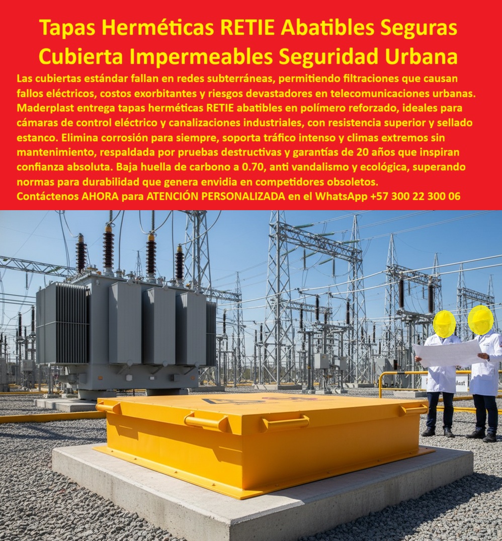 Cubierta Hermética y Tapa Impermeable Estanca Maderplast 0 Tapa técnica abatible para cámaras de telecomunicaciones y control eléctrico urbano Tapa reforzada polímero para redes eléctricas subterráneas y canalizaciones industriales segura Retie Cubierta Hermética y Tapa Impermeable Estanca Maderplast 0 Tapa técnica abatible para cámaras de telecomunicaciones y control eléctrico urbano Tapa reforzada polímero para redes eléctricas subterráneas y canalizaciones industriales segura Retie