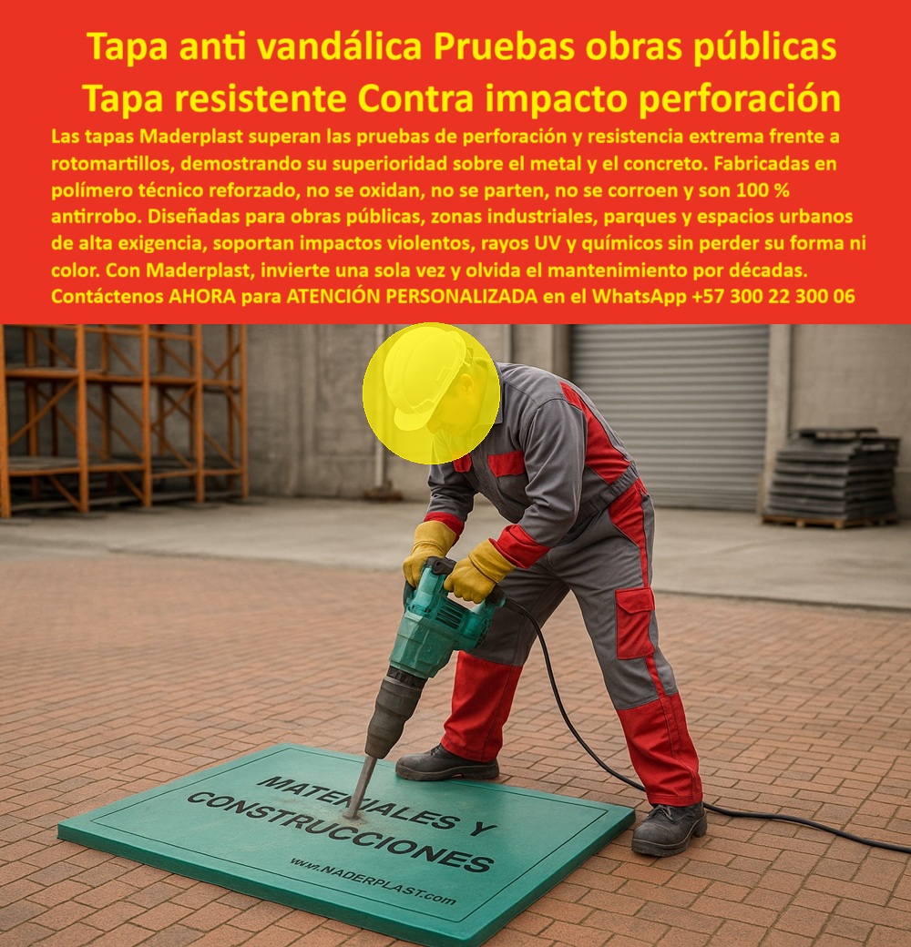 Cubiertas Ensayos Con Rotomartillos Pruebas Tapas Maderplast 0 Tapas obras públicas de alta exigencia Tapa Anti Vandálica de Seguridad Industrial - Pruebas de Perforación y Resistencia Extrema demostración técnica de resistencia extrema de tapas Cubiertas Ensayos Con Rotomartillos Pruebas Tapas Maderplast 0 Tapas obras públicas de alta exigencia Tapa Anti Vandálica de Seguridad Industrial Pruebas de Perforación y Resistencia Extrema demostración técnica de resistencia extrema de tapas
