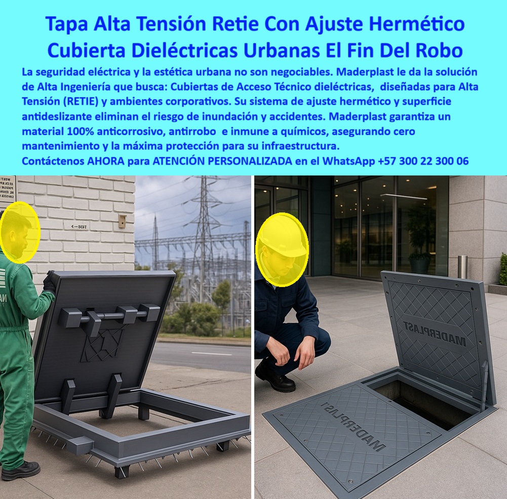 Cubiertas industriales Tapa alta tensión Retie Maderplast 0 Cubiertas de acceso técnico protección de cámaras eléctricas industriales Cubiertas alta ingeniería con ajuste hermético superficie antideslizante y material dieléctrico optimizado Cubiertas industriales Tapa alta tensión Retie Maderplast 0 Cubiertas de acceso técnico protección de cámaras eléctricas industriales Cubiertas alta ingeniería con ajuste hermético superficie antideslizante y material dieléctrico optimizado