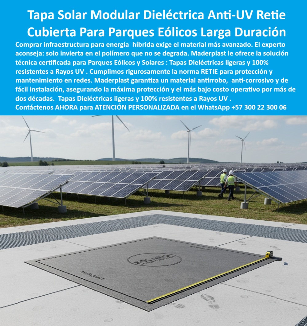 Ductos Canal Tapas Cajas Retie Parques Solares Rayos Uv Maderplast 0 Tapas técnicas seguras y duraderas con norma RETIE y resistencia UV Diseñadas protección y mantenimiento en redes de energía solar Ligeras anticorrosivas y de fácil instalación Ductos Canal Tapas Cajas Retie Parques Solares Rayos Uv Maderplast 0 Tapas técnicas seguras y duraderas con norma RETIE y resistencia UV Diseñadas protección y mantenimiento en redes de energía solar Ligeras anticorrosivas y de fácil instalación