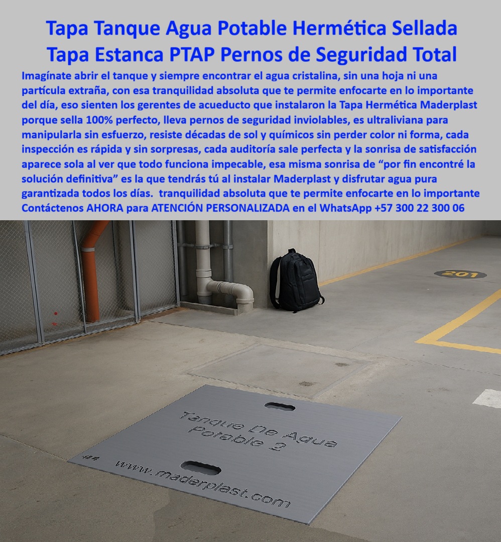 Tapa peatonal plástica Maderplast 0 Tapa hermética con pernos de seguridad, fabricada en material estructural plástico de alta resistencia. Diseñada para redes hidráulicas, sistemas eléctricos o tanques industriales, garantiza protección total Tapa peatonal plástica Maderplast 0 Tapa hermética con pernos de seguridad fabricada en material estructural plástico de alta resistencia. Diseñada para redes hidráulicas sistemas eléctricos o tanques industriales garantiza protección total