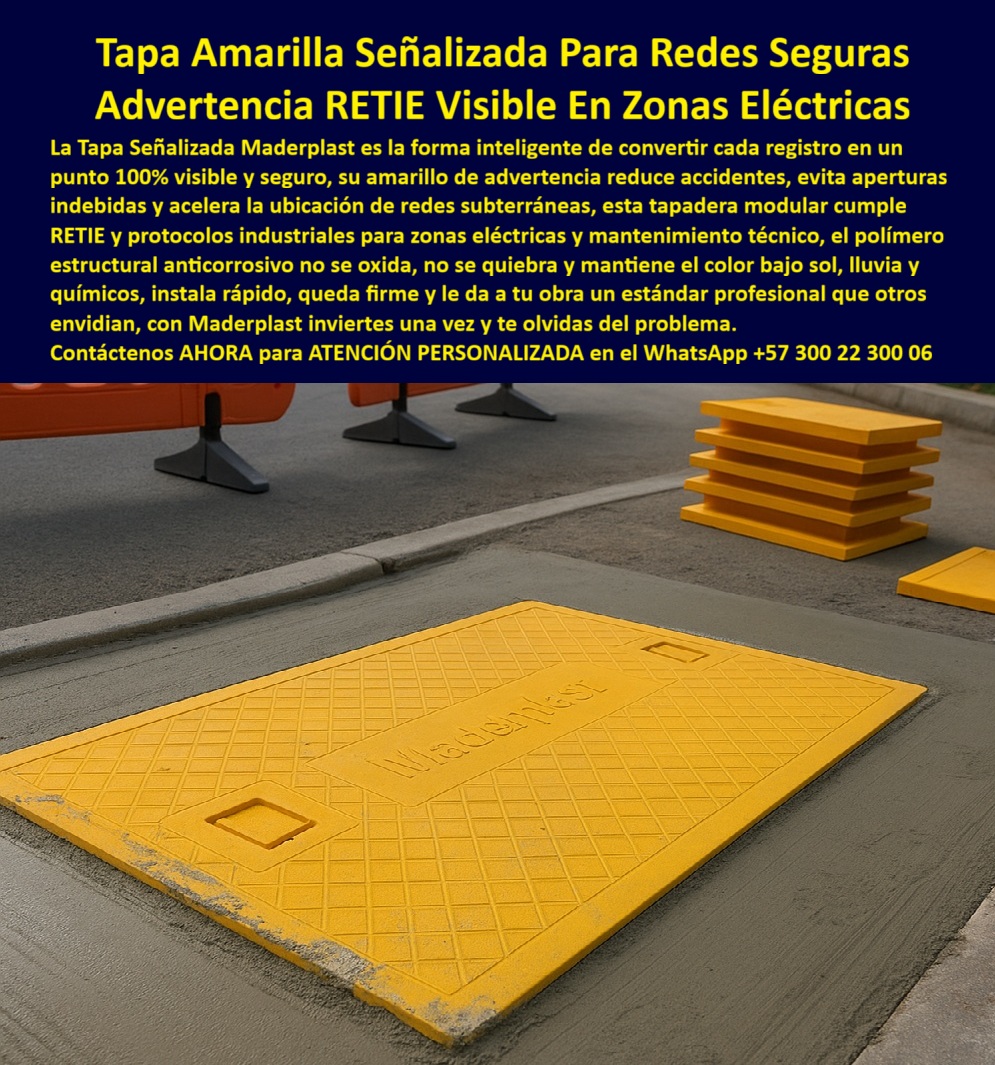 Tapas Señalizadas Marcadas Rotuladas Diseñada Con Señalización Maderplast 0 Tapa amarilla de advertencia Cumple normas de seguridad industrial Ideal zonas eléctricas o de mantenimiento técnico Tapas amarillas redes subterráneas plataformas Tapas Señalizadas Marcadas Rotuladas Diseñada Con Señalización Maderplast 0 Tapa amarilla de advertencia Cumple normas de seguridad industrial Ideal zonas eléctricas o de mantenimiento técnico Tapas amarillas redes subterráneas plataformas