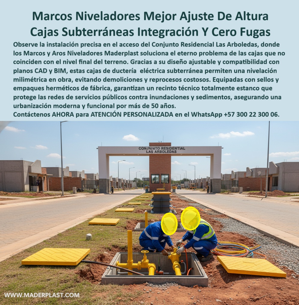 Cajas Con Tapa Subterráneas Caja Canalización Empalmes Eléctricos Maderplast 0 Marcos o aros niveladores para pozos de inspección Caja de ductería eléctrica subterránea con sellos Cajas con tapa subterráneas ajustables en altura Profundidad La imagen muestra una intervención urbana limpia y precisa en el acceso de un conjunto residencial, donde una caja subterránea permanece abierta mientras los técnicos realizan empalmes con total orden y control. El protagonista técnico no es solo la caja, sino el sistema de marcos o aros niveladores que permite ajustar la altura exacta del registro hasta coincidir milimétricamente con el nivel final del pavimento. Este escenario refleja uno de los problemas más costosos y repetitivos en urbanismo y redes de servicios públicos: cajas que quedan hundidas o sobresalidas tras el acabado final, obligando a demoliciones, reprocesos, reclamos del cliente y sobrecostos que nadie presupuestó. Aquí, la solución no es improvisada ni artesanal, es ingeniería aplicada desde fábrica.  En proyectos urbanos reales, la necesidad es clara. El cliente requiere cajas con tapa subterráneas ajustables en altura que puedan adaptarse a variaciones de terreno, capas de afirmado, espesores de losa y acabados finales sin romper concreto. Las cajas rígidas tradicionales fallan porque no admiten corrección en obra; una vez coladas, cualquier error se paga caro. Por eso, los marcos niveladores para pozos de inspección se convierten en una pieza crítica: permiten regulación exacta, absorben tolerancias constructivas y aseguran que la caja quede alineada a ras de suelo, sin escalones, sin hundimientos y sin puntos de acumulación de agua.  Maderplast resuelve este problema de raíz con un sistema integral de caja de ductería eléctrica subterránea con sellos y marcos ajustables diseñados para trabajar juntos. No se trata de accesorios genéricos, sino de un conjunto técnico compatible con planos CAD y BIM, pensado para obra real. En campo, el instalador puede ajustar la profundidad y la altura final sin demoler, sin cortar y sin improvisar. Los sellos y empaques herméticos de fábrica garantizan que, aun con ajustes, la caja permanezca totalmente estanca frente a lluvias, sedimentos e inundaciones. El resultado es un registro urbano estanco que protege redes eléctricas, telecomunicaciones o gas y mantiene su desempeño durante décadas.  Cuando el cliente se pregunta cómo nivelar cajas subterráneas sin romper el pavimento, la respuesta está en un sistema que permita ajuste posterior. Cuando la preocupación es evitar cajas hundidas en urbanismo, la solución es un aro nivelador que trabaje con precisión milimétrica. Si la duda es cómo evitar reprocesos en cajas de servicios públicos, la clave está en diseñar la caja para la realidad de la obra, no para un plano ideal. Y cuando se busca una infraestructura subterránea compatible con BIM, la ventaja competitiva es contar con un fabricante que entienda tanto la ingeniería como la ejecución.  Los beneficios van más allá de lo técnico. Para el constructor, significa menos conflictos en entrega y menos reclamaciones. Para la interventoría, representa control dimensional y cumplimiento de especificaciones. Para el usuario final, implica andenes y vías continuas, seguras y estéticamente correctas. Desde el punto de vista emocional, elimina la frustración de “hacer dos veces lo mismo” y devuelve confianza al proceso constructivo. En términos de costo total de vida, una caja subterránea alineada a ras de suelo reduce mantenimientos, evita infiltraciones y prolonga la vida útil de la red.  Maderplast se diferencia porque no vende soluciones rígidas, vende sistemas pensados para resolver problemas reales de obra. Con procesos industriales controlados, experiencia profunda en plásticos técnicos y fabricación a medida en Colombia para el mundo, puede adaptar dimensiones, profundidades, sellos y configuraciones según cada proyecto. El cliente puede solicitar cotización, personalización, planos técnicos, renders, prototipos y producción en serie, sabiendo que Maderplast convierte ideas en piezas reales. No es un eslogan vacío: en Maderplast, en plástico le hacemos hasta el ala de un avión, o lo que su imaginación quiera.  JAVIER ROLDÁN – DIRECTOR DE OBRA URBANÍSTICA: “en urbanizaciones siempre sufrimos porque las cajas quedaban mal niveladas y terminamos rompiendo andenes ya terminados. con maderplast usamos marcos niveladores ajustables que nos permitieron dejar todas las cajas exactamente al nivel final del proyecto. No hubo filtraciones, no hubo reprocesos y la entrega fue limpia. Hoy especificamos maderplast desde el diseño porque nos ahorra tiempo, dinero y conflictos en obra”.  El cierre es contundente porque el mercado lo exige. Si su proyecto requiere marcos niveladores para cajas subterráneas, una caja subterránea ajustable en altura o una solución definitiva para evitar reprocesos y filtraciones, Maderplast es la elección técnica y comercial correcta. En infraestructura subterránea urbana no gana quien improvisa, gana quien instala bien desde la primera vez. Y en ese punto, Maderplast marca la diferencia.