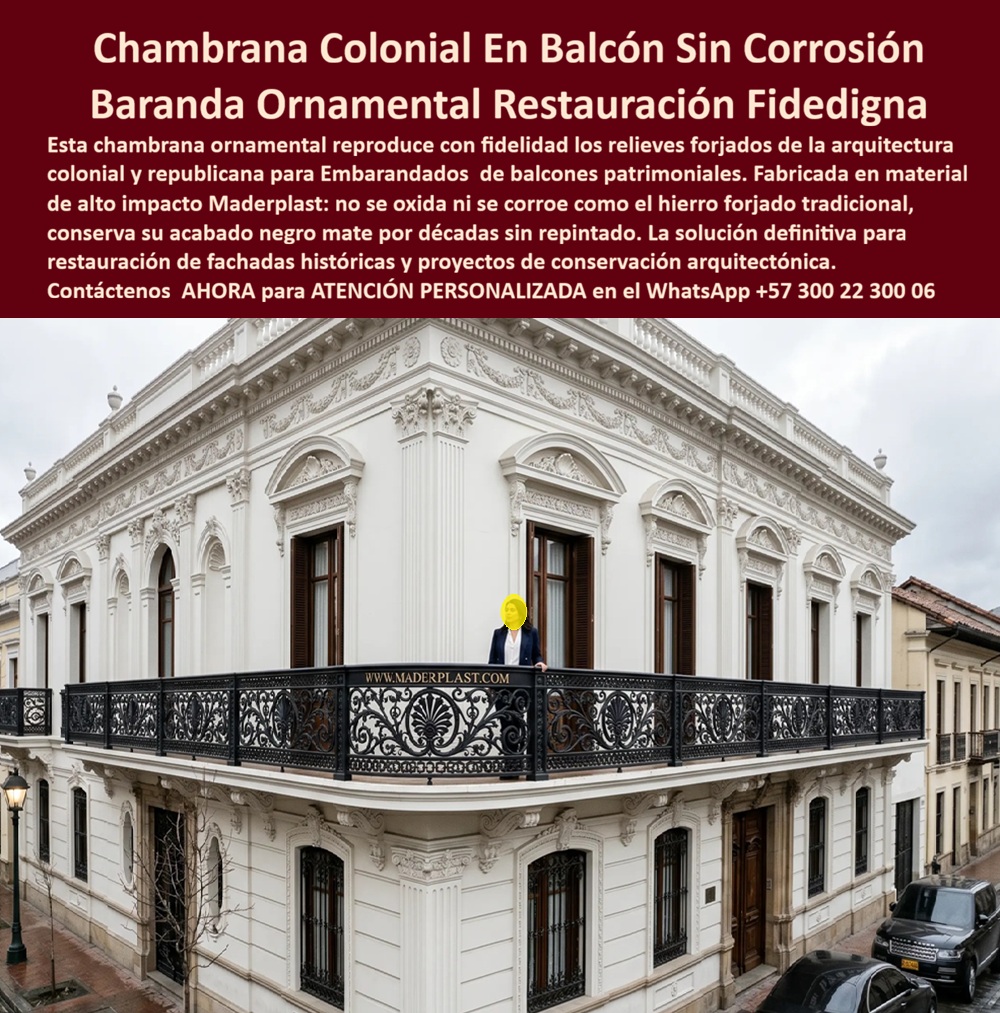 Chambrana Colonial Plástica Embarandado de balcones Maderplast - chambrana ornamental alta durabilidad, Balcones coloniales resistentes a la corrosión, barandas clásicas restauración arquitectónica, Barandas clásicas para restauración, Barandas A Chambrana Colonial Plástica Embarandado de balcones Maderplast chambrana ornamental alta durabilidad Balcones coloniales resistentes a la corrosión barandas clásicas restauración arquitectónica Barandas clásicas para restauración Barandas A