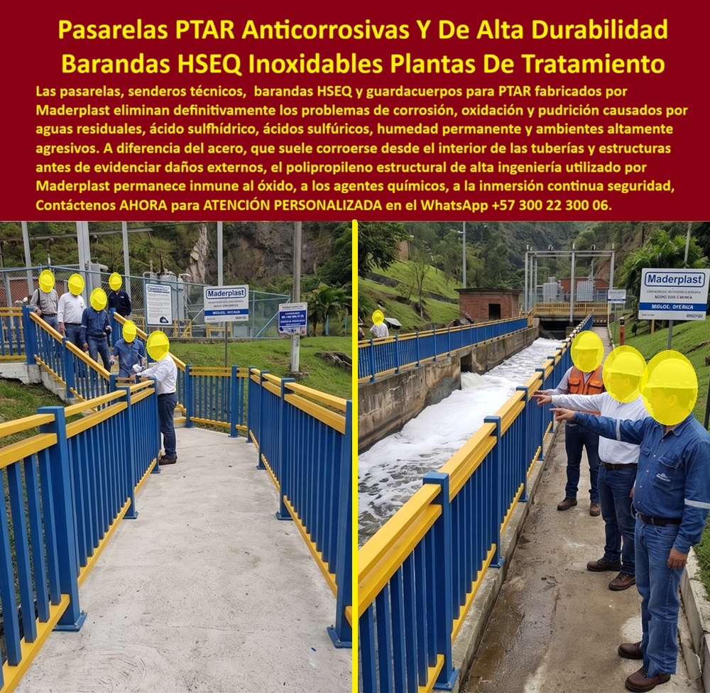 Pasarelas con Barandas Ptar Anticorrosivas Senderos PTAR Maderplast - Antideslizantes Alta Resistencia Humedad, Barandas de Seguridad para Pasarelas PTAR Inoxidables Químicos, Barandas HSEQ Para Infraestructura Hidráulica Permanente Barandas PTAR Pasarelas con Barandas Ptar Anticorrosivas Senderos PTAR Maderplast Antideslizantes Alta Resistencia Humedad Barandas de Seguridad para Pasarelas PTAR Inoxidables Químicos Barandas HSEQ Para Infraestructura Hidráulica Permanente Barandas PTAR