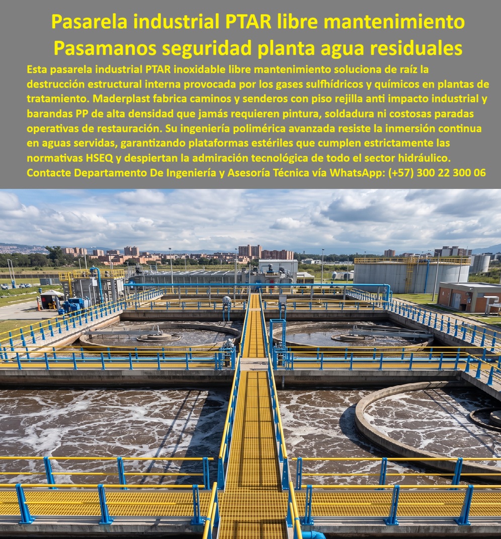 Sistema Barandas Sendero PTAR Pasarelas Plataformas Maderplast - Pasamanos Seguridad Planta Agua Residual Inoxidable, Pasarela Industrial PTAR Inoxidable Libre Mantenimiento, Caminos y senderos con piso rejilla antiimpacto industrial, Barandas PP Sistema Barandas Sendero PTAR Pasarelas Plataformas Maderplast Pasamanos Seguridad Planta Agua Residual Inoxidable Pasarela Industrial PTAR Inoxidable Libre Mantenimiento Caminos y senderos con piso rejilla antiimpacto industrial Barandas PP