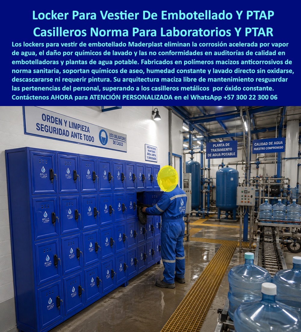 Lockers de alta resistencia químicas Ácidos Locker Anticorrosivo Maderplast - Locker de vestier industrial junto a área de embotellado, Locker industrial para planta de tratamiento de agua potable, Lockers Con normaS Laboratorios PTAP PTAR Lockers de alta resistencia químicas Ácidos Locker Anticorrosivo Maderplast Locker de vestier industrial junto a área de embotellado Locker industrial para planta de tratamiento de agua potable Lockers Con normaS Laboratorios PTAP PTAR