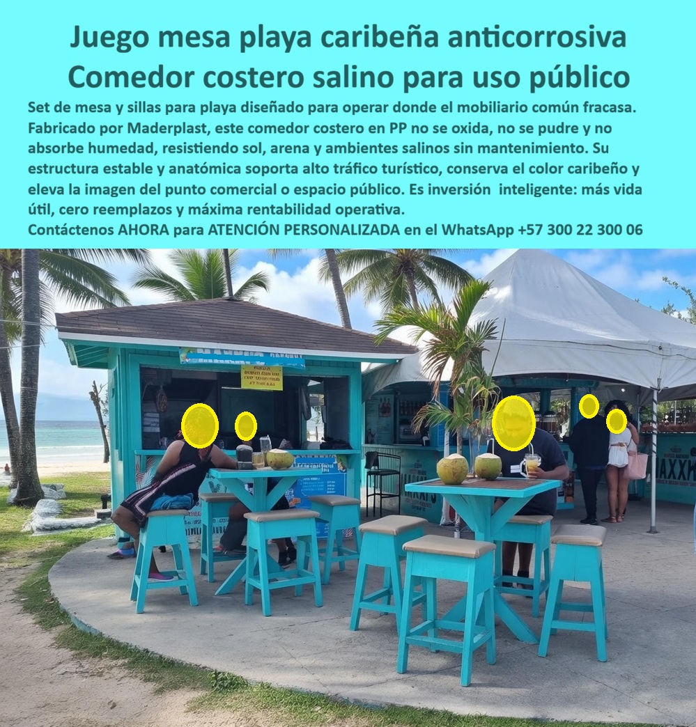 Juego Mesa Playa Caribeño Set Comedor Costero Playero Maderplast 0 Mobiliario Urbano Costero Durable Zonas Públicas Mesa Exterior Playa con Sillas Anatómicas Durables Mesa Picnic Exterior Anticorrosiva Para Ambientes Salinos Juego Mesa Playa Caribeño y Comedor Costero Salino Maderplast Ingeniería Costera Definitiva:  Visualice la postal perfecta del Caribe materializada en su negocio: un vibrante Juego de Mesa Playa y Comedor Costero Maderplast de color azul turquesa, diseñado no solo para decorar, sino para dominar el ambiente más agresivo del planeta: el frente de mar. Este set tipo bar, compuesto por una mesa alta robusta y butacos anatómicos, está fabricado mediante procesos industriales controlados en polímeros de ingeniería macizos. Es 100% inmune al ataque químico del salitre, la abrasión de la arena y la humedad del 100%. A diferencia de la madera que se pudre o el metal que se oxida en semanas, este mobiliario "eterno" mantiene su color intenso bajo el sol tropical sin requerir pintura, ofreciendo una experiencia cómoda y segura para los turistas. Es la solución operativa definitiva para hoteles y clubes de playa que buscan estética icónica y cero costos de mantenimiento por más de 20 años.  Para los gerentes de operaciones hoteleras y dueños de "chiringuitos" que luchan contra la corrosión, la pregunta recurrente es qué muebles para bar de playa no se oxidan con la brisa del mar. La respuesta técnica irrefutable es el Mobiliario Urbano Costero Durable Zonas Públicas de Maderplast. Nuestra composición plástica es químicamente inerte a la sal, garantizando cero corrosión de por vida. Cuando su necesidad es encontrar mesas altas y sillas para quioscos que aguanten sol y agua, nuestro comedor playero ofrece resistencia total a la radiación UV, sin decolorar ni perder integridad estructural. Además, si se busca reducir el mantenimiento de mobiliario en hoteles frente al mar, la estrategia financiera inteligente es sustituir activos perecederos por nuestros sets de ingeniería, eliminando el lijado, barnizado y pintura anual, reduciendo el Gasto Operativo (OPEX) a cero absoluto.  Desde una perspectiva de rentabilidad el problema se resuelve así, la comparativa entre madera y plástico de ingeniería es contundente. Maderplast es financieramente superior, logrando un retorno de inversión acelerado al eliminar los costos de reposición por pudrición. Somos la tendencia en diseño de clubes de playa sostenibles; nuestro mobiliario colorido crea una identidad visual "instagram amable" mientras cumple con estándares de resistencia climática. En Maderplast, activamos los disparadores de compra necesarios para su proyecto: solicite cotización, personalización de colores corporativos, planos de distribución, renders y prototipos. Como fabricantes colombianos, nuestro lema es que "en plástico le hacemos hasta el ala de un avión, o lo que su imaginación quiera". Ofrecemos Mesa Exterior Playa con Sillas Anatómicas Durables y Mesa Picnic Exterior Anticorrosiva Para Ambientes Salinos, garantizando una inversión rentable en muebles de playa y una solución definitiva para la corrosión en la costa. EL TESTIMONIO PROFESIONAL DE CASO DE ÉXITO:  "dejamos de pintar óxido y empezamos a vender experiencias", confirma el señor gabriel "gabo" fuentes, propietario del club de playa blue reef en san andrés islas, quien relata cómo el salitre destruía sus utilidades: "tener un negocio a 10 metros del mar es una lucha a muerte. las mesas de madera y hierro se oxidan cada tres meses, manchando la ropa de los turistas y obligándome a cerrar secciones para mantenimiento. gastaba más en lija que en licor. Al cambiar todo por el juego de mesa playa caribeño maderplast turquesa, fue la mejor decisión de mi vida. llevamos 4 temporadas altas y el costo de mantenimiento es $0. las mesas se lavan con agua de mar y quedan nuevas. maderplast no solo me ahorró millones, sino que le dio una identidad visual única a mi club."  Para efectuar el Soporte técnico y eliminar cualquier duda con Garantía 5 años cualquier temor al firmar la orden de compra, es fundamental abordar la seguridad de la inversión. Ingeniero o Propietario, al especificar el Juego Mesa Playa Caribeño Set Comedor Costero Playero Maderplast, usted está blindando su patrimonio. No está comprando muebles desechables que el viento volcará o el sol cristaliza en una temporada. Usted está adquiriendo activos fijos con peso y solidez que ofrecen estabilidad ante vientos fuertes (huracanes grado menor). Elimina el riesgo de accidentes por sillas rotas o metales oxidados (tétanos). Maderplast le entrega fichas técnicas de resistencia UV y salina, y el respaldo de una fabricación industrial certificada. Usted compra la tranquilidad operativa de saber que su terraza estará lista para recibir turistas todos los días, sin "días de mantenimiento" que afectan la facturación.  Asegure la rentabilidad y la estética vibrante de su negocio costero con la única mesa diseñada para vivir en el mar. Contáctenos AHORA para recibir ATENCIÓN PERSONALIZADA, planes y cotización en el WhatsApp +57 300 22 300 06.