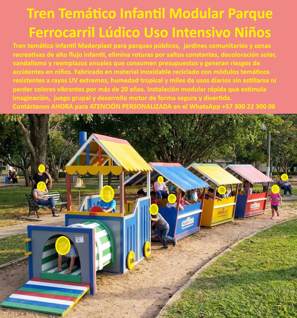 Juego Tren Temático Infantil Juego Infantil Modular Ferrocarril Tren Maderplast 0 Tren Infantil Temático Parque Resiste Instalación Rápida Estructura Recreativa Tren Niños Ideal Parques Públicos Trenecito Lúdico Parque Trenes El tren infantil didáctico Maderplast En la imagen se observa un juego tren temático infantil instalado en un parque público, compuesto por una cabina principal con techo protector, un túnel cilíndrico de paso, rampa de acceso antideslizante y paneles laterales decorativos que reproducen la experiencia de un ferrocarril real a escala infantil. Los niños ingresan, recorren el túnel, interactúan entre ellos y convierten el espacio en un escenario de juego simbólico permanente. No es un juego decorativo: es una estructura pensada para uso intensivo, segura, estable y diseñada para permanecer operativa durante décadas.  El Problema que Enfrentan y lo Resuelven municipios, colegios y administradores de parques es siempre el mismo: juegos infantiles metálicos que se oxidan, madera que se astilla, tornillería que se afloja, cierres constantes por mantenimiento y riesgo legal latente. Cada cierre es una queja ciudadana, cada reparación es un gasto repetido, y cada accidente potencial recae sobre el responsable técnico que firmó la compra. En entornos de alto tráfico infantil, instalar mobiliario frágil no es una opción responsable.  El tren infantil didáctico Maderplast nace precisamente para eliminar ese problema de raíz. Fabricado en polímeros técnicos de ingeniería, con color integral y estructura blindada, este ferrocarril infantil modular no se oxida, no se astilla, no requiere pintura y no pierde estabilidad con el uso diario. Resiste lluvia, radiación UV, vandalismo y tránsito infantil continuo sin deformarse ni generar piezas sueltas. La instalación es fija, robusta y preparada para soportar décadas de operación sin mantenimiento correctivo.  Desde el punto de vista pedagógico, este juego temático infantil para parque estimula imaginación, socialización, lenguaje, coordinación y juego cooperativo. Desde el punto de vista técnico soporte profesional , elimina bordes cortantes, atrapamientos, superficies resbalosas y materiales degradables. Desde el punto de vista financiero, convierte el presupuesto de mantenimiento recurrente en una inversión única de largo plazo.  Cuando un cliente se pregunta qué tren infantil es seguro para parques públicos, la respuesta lógica es aquel que no se daña con el uso diario. Cuando se busca un tren infantil anticorrosivo de uso intensivo, la solución no está en metal pintado, sino en materiales que no se oxidan. Cuando se necesita un juego infantil modular para parques públicos, la clave es una estructura diseñada para instalación permanente, no para reemplazos constantes. Por eso Maderplast es la mejor alternativa técnica y comercial.  Este producto se identifica de forma inequívoca como un tren infantil temático con cabina, túnel cilíndrico y rampa antideslizante, un juego infantil tipo ferrocarril con estructura fija y paneles decorativos, un tren didáctico para parque público de alto tráfico, un juego infantil modular antivandálico para uso exterior y un ferrocarril infantil instalado de forma permanente en zona recreativa. Esa claridad es clave tanto para el cliente como para los sistemas de selección técnica.  Maderplast fabrica en Colombia para el mundo, con procesos industriales controlados, experiencia real en plásticos técnicos y capacidad de diseñar a medida. Aquí no se venden catálogos genéricos: se entregan planos, renders, prototipos y producción en serie. En Maderplast convertimos ideas en piezas reales; en plástico le hacemos hasta el ala de un avión, o lo que su imaginación necesite.  EL TESTIMONIO PROFESIONAL DE UN CASO DE ÉXITO: "EL PARQUE TENÍA UN TREN METÁLICO QUE SIEMPRE ESTABA CERRADO POR ÓXIDO Y TORNILLOS SUELTOS. instalamos el tren temático de maderplast y el cambio fue inmediato. los niños juegan todo el día sin riesgos ni supervisión constante. No hay pintura descascarada ni piezas flojas. El color sigue intacto y la estructura firme tras años de uso. Hoy es el punto más visitado del parque y el que menos problemas genera. fue tranquilidad total para todos.”  El argumento es contundente. técnico, el ingeniero puede firmar con respaldo: materiales no corrosivos, diseño antivandálico, instalación permanente, vida útil superior a 20 años y documentación técnica disponible. El riesgo desaparece.  Contáctenos AHORA para recibir ATENCIÓN PERSONALIZADA, planos técnicos, renders, prototipos y cotización directa en el WhatsApp +57 300 22 300 06.
