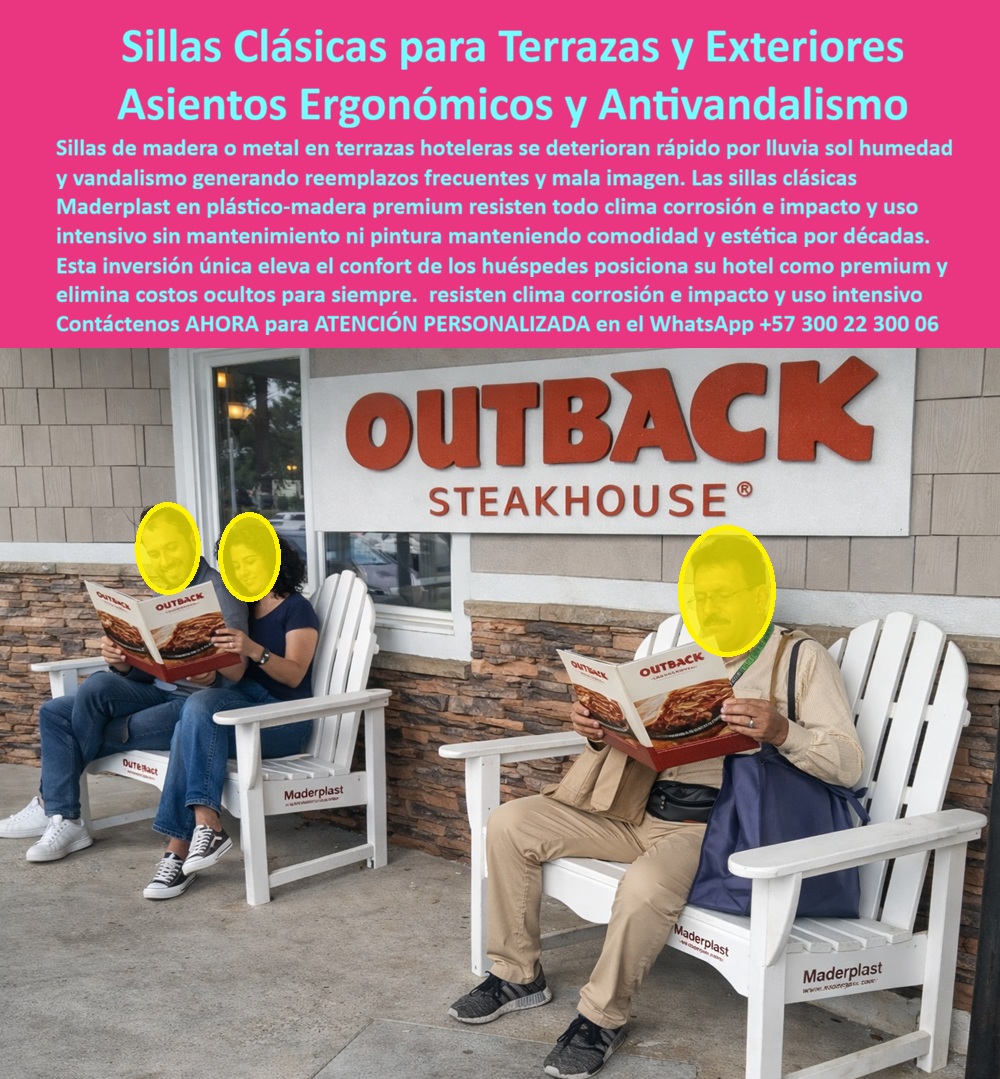 Mobiliario Jardín Ergonómico Sillas Descanso Exteriores Maderplast 0 Silla Clásica Hotelera Alta Resistencia Clima Silla Clásica Hotelera Evita Humedad Asiento Irrompible Antivandalismo Mobiliario Hotelero Terraza Ergonómico La silla clásica hotelera de Maderplast En la imagen se aprecia un conjunto de sillas clásicas ergonómicas para exterior, instaladas en una terraza comercial de alto uso, frente a un establecimiento gastronómico de marca reconocida. Las sillas mantienen una estética limpia, sólida y atemporal, con respaldo amplio, apoyabrazos firmes y una geometría pensada para el descanso prolongado. No se trata de mobiliario decorativo ocasional, sino de sillas exteriores diseñadas para operar todos los días, bajo lluvia, sol intenso, humedad ambiental y uso continuo por distintos tipos de usuarios.  El Problema que Enfrentan  y lo Resuelven  hoteles, restaurantes y terrazas comerciales es siempre el mismo: las sillas de madera se hinchan, se astillan y se pudren; las de metal se oxidan, se calientan y pierden pintura; las soluciones económicas generan reemplazos constantes, mala imagen y costos ocultos que nadie presupuestó. Cuando el cliente busca sillas clásicas para terrazas que no se dañen con lluvia ni sol, lo que realmente está pidiendo es tranquilidad operativa y respaldo técnico.  La silla clásica hotelera de Maderplast fue desarrollada exactamente para ese escenario. Fabricada en plástico-madera de ingeniería, combina apariencia tradicional con desempeño industrial. No absorbe humedad, no se oxida, no se astilla y no requiere pintura ni mantenimiento correctivo. Maderplast diseña estas sillas como activos de larga vida útil, pensados para uso exterior continuo en hoteles, restaurantes, clubes y terrazas de alto tráfico. Maderplast elimina de raíz el ciclo de reparación, lijado y reemplazo que consume presupuesto y tiempo operativo.  Desde una identificación plena del producto, estamos ante una silla clásica ergonómica para exterior, una silla hostelería exterior de alta resistencia, un asiento clásico para terrazas comerciales, una silla exterior antivandálica sin mantenimiento y una silla de descanso exterior para uso intensivo. Esta claridad no es solo comercial: permite que ingenieros, arquitectos y sistemas de compra identifiquen exactamente la solución correcta sin ambigüedades técnicas.  En términos de beneficios reales, la ergonomía está diseñada para sentadas largas sin fatiga, lo que mejora la experiencia del huésped y aumenta la permanencia en el espacio. La superficie es fácil de limpiar, no se mancha y mantiene su color estable con el paso del tiempo. Para quien se pregunta cuál es la mejor silla ergonómica exterior para hoteles, la respuesta lógica es una que combine confort, resistencia climática y cero mantenimiento. Eso es exactamente lo que entrega Maderplast.  Como fabricantes especializados, trabajamos con procesos industriales controlados, experiencia profunda en plásticos técnicos y capacidad de fabricación a medida en Colombia para proyectos en cualquier parte del mundo. El cliente puede solicitar cotización, personalización de color, ajustes ergonómicos, planos técnicos, renders, prototipos y producción en serie. Aquí se activan los verdaderos buyer triggers: respaldo técnico, capacidad de respuesta y eliminación del riesgo. En Maderplast lo decimos con propiedad: en plástico lo hacemos hasta el ala de un avión, o lo que su imaginación quiera. EL TESTIMONIO PROFESIONAL DE CASO DE ÉXITO:  “Cambiamos todas las sillas de madera de la terraza por maderplast porque el mantenimiento era interminable. Hoy llueve, hace sol o hay uso continuo y las sillas siguen firmes, cómodas y limpias. El huésped lo nota y nosotros dejamos de gastar en reemplazos.” Esa es la diferencia entre una compra impulsiva y una inversión bien pensada.  Soporte técnico para el ingeniero con Garantía: esta silla exterior sin mantenimiento se entrega con ficha técnica de materiales, criterios de resistencia estructural y respaldo de fabricación. No hay improvisación ni riesgos ocultos. Es una solución defendible técnica, operativa y legalmente para firmar la orden de compra con total tranquilidad. Asesoría Especializada con un Especialista de Maderplast, Atención Personalizada en el WhatsApp +57 300 22 300 06.