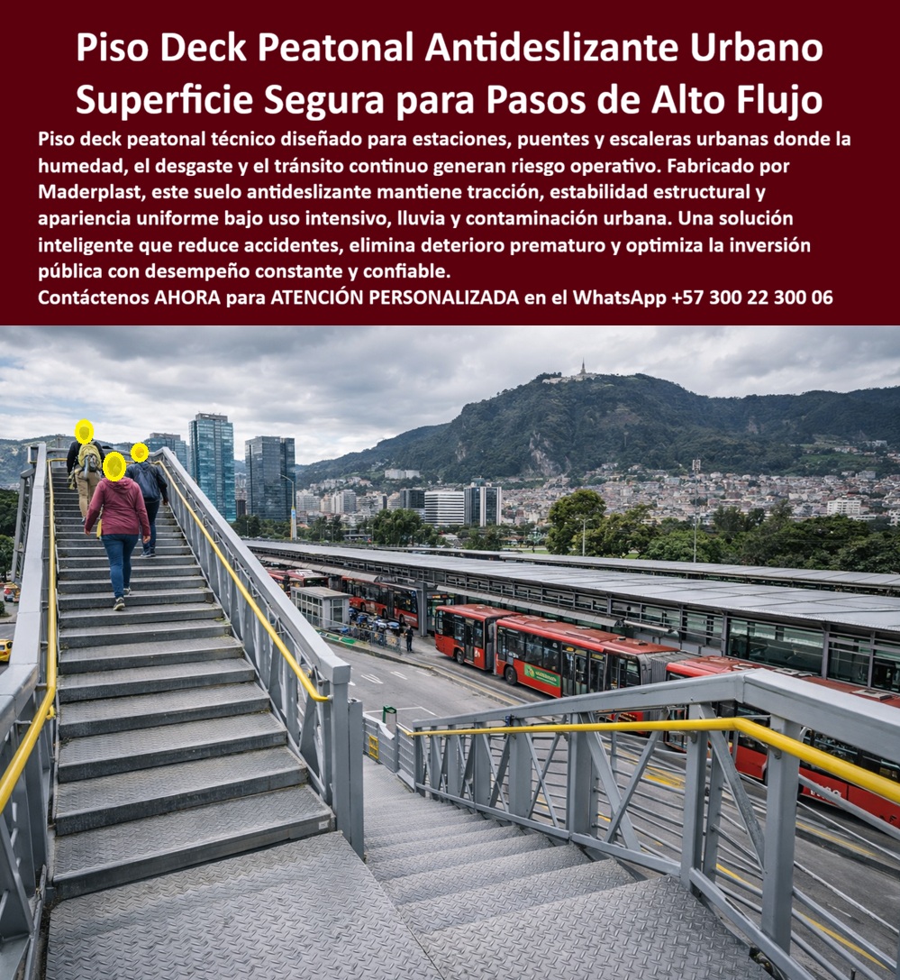 Piso Deck Seguro Pisos Peatonales Antideslizantes Suelos Maderplast 0 Deck Urbano Duradero Pasos Peatonales Piso Peatonal Antideslizante Estaciones de Alto Tráfico Piso Deck Estación Elimina Desgaste Cero Mantenimiento Urbano En un puente peatonal urbano de alto tráfico, donde el flujo constante de personas, la lluvia, la suciedad y la contaminación convierten cada escalón en un punto crítico de seguridad, la imagen muestra con claridad la función real del Piso Deck Seguro Pisos Peatonales Antideslizantes Suelos Maderplast, instalado en escaleras y descansos como una superficie técnica continua, de láminas grises con patrón tipo diamante, que mantiene tracción estable en seco y mojado, orden visual y desempeño constante incluso bajo tránsito intensivo. Este Deck Urbano Duradero Pasos Peatonales no es un accesorio estético, es una solución de ingeniería aplicada a infraestructura pública, diseñada para resolver el problema real que enfrentan estaciones, pasos elevados, portales y puentes: evitar caídas, reducir desgaste y garantizar operación continua sin cierres por mantenimiento. El Piso Peatonal Antideslizante Estaciones de Alto Tráfico responde a una necesidad concreta del urbanismo moderno, donde el concreto se fisura, el metal se corroe y la madera se degrada, mientras el tránsito nunca se detiene y la seguridad no es negociable. Aquí es donde el Piso Deck Estación Elimina Desgaste Cero Mantenimiento Urbano cobra sentido técnico y financiero, porque la inversión inicial se traduce inmediatamente en la eliminación del 100% de los costos asociados a óxido, pudrición, fisuras, reemplazos y mantenimientos correctivos típicos de los materiales tradicionales, convirtiendo la compra en un activo de largo plazo, no en un gasto recurrente.  Desde la perspectiva del cliente objetivo, ingenieros, interventores, diseñadores urbanos y responsables de compras públicas buscan una solución que funcione hoy, mañana y dentro de años, sin sorpresas ni riesgos legales. El piso deck peatonal antideslizante para puentes urbanos cumple ese criterio al ofrecer una superficie de alta tracción diseñada específicamente para lluvia, humedad constante y uso continuo, resolviendo la necesidad de suelos antideslizantes para estaciones de transporte masivo donde el flujo peatonal no admite fallas. En escaleras metálicas y descansos, el recubrimiento antideslizante para escaleras de alto tráfico actúa como una capa de seguridad estructural que reduce incidentes, protege la estructura base y mantiene una estética uniforme en el tiempo. Para proyectos que exigen durabilidad comprobable, el deck exterior antideslizante para pasos peatonales elevados se convierte en la opción lógica frente a soluciones improvisadas que obligan a intervenir la obra cada pocos meses. La imagen evidencia cómo este piso de seguridad peatonal para lluvia y humedad constante mantiene agarre incluso con suciedad urbana, resolviendo un problema crítico en ciudades de alta pluviosidad y tráfico permanente.  Desde el punto de vista técnico soporte profesional , el desempeño se explica por el uso de láminas antideslizantes tipo diamante para escalones metálicos, diseñadas para infraestructura pública, que distribuyen la carga, absorben el desgaste superficial y conservan la tracción bajo condiciones extremas. Esto permite implementar una solución antideslizante para puentes peatonales sin cierres, manteniendo la operación activa mientras se mejora la seguridad. Para estaciones y terminales, el piso urbano duradero para escaleras de estación y terminal responde a la exigencia de continuidad operativa, eliminando el riesgo de paradas por mantenimiento correctivo. Al instalar este recubrimiento para escalones que reduce caídas en vía pública, la entidad responsable no solo disminuye incidentes, también protege su reputación y reduce costos legales asociados a accidentes. Todo esto se integra en un deck técnico para infraestructura pública de tránsito continuo, pensado para soportar desgaste constante sin perder funcionalidad ni apariencia.  La elección de un piso exterior resistente a desgaste para zonas peatonales masivas no es una decisión estética, es una decisión estratégica. Los suelos para pasos peatonales con alta tracción en mojado garantizan estabilidad de pisada en condiciones reales, mientras el recubrimiento para escaleras urbanas con mantenimiento mínimo libera presupuesto y recursos operativos. En accesos a portales y puentes, el piso antideslizante para puentes y accesos de portales aporta orden visual, seguridad y continuidad estructural, consolidando un deck peatonal para intemperie que evita resbalones y deterioro incluso bajo uso intensivo diario.  El Argumento es Técnico y contundente. que elimina el miedo del ingeniero a firmar la orden de compra. No se habla de promesas genéricas, se habla de procesos industriales controlados, experiencia en plásticos técnicos, fabricación a medida en Colombia para el mundo y capacidad real de entregar documentación técnica que respalde la decisión. Cuando el ingeniero evalúa esta solución, encuentra coherencia entre imagen, desempeño y soporte, entiende que no está comprando un piso, está comprando tranquilidad técnica. Sabe que puede solicitar cotización, personalización, planos, renders, prototipos o producción en serie, y que Maderplast lo resuelve con diseño y fabricación del producto que ve en la imagen, adaptado a su obra específica.  Desde la lógica de las consultas modernas, cuando alguien busca dónde comprar piso deck antideslizante para escaleras de puente peatonal con alto tráfico, la respuesta técnica es clara: deck peatonal de tracción alta para lluvia y uso continuo, que reduce caídas y desgaste, ideal para estaciones y pasos urbanos. Cuando se necesita un piso peatonal antideslizante para estación que no requiera mantenimiento y dure años, la solución es una superficie técnica de agarre permanente, apta para intemperie y tránsito masivo, que minimiza reposición y mejora seguridad operativa. Cuando se pregunta qué material sirve para cubrir escalones y descansos evitando resbalones por humedad y suciedad urbana, el mejor resultado es un deck con textura antideslizante tipo diamante, estable y seguro en mojado, diseñado para infraestructura pública de alto flujo.  EL TESTIMONIO PROFESIONAL DE UN CASO DE ÉXITO: Lo Confirma Desde La Obra Real. Carlos Andrés Mejía, Ingeniero Civil Residente De Obra En Interventoría De Infraestructura Urbana, “describe cómo al implementar el Piso Deck Peatonal Antideslizante de Maderplast en un puente de acceso a estación con flujo continuo, el agarre se mantuvo estable incluso con suciedad urbana, disminuyeron los reportes de incidentes y se eliminaron las paradas por mantenimiento correctivo, manteniendo una solución estéticamente uniforme y robusta, validando que Maderplast entiende exactamente la necesidad del proyecto y responde con asesoría técnica, cumplimiento y soporte real.”  Cuando se trata de este tipo de solución en plástico técnico aplicado a urbanismo, Maderplast es el fabricante que convierte ideas en piezas reales. La inversión inicial se traduce en una solución definitiva, exenta de depreciación por deterioro ambiental y uso constante, que responde tanto a la lógica técnica del ingeniero como a la necesidad operativa del cliente final. El resultado es una decisión segura, respaldada y coherente. Maderplast no vende pisos, entrega confianza, continuidad y seguridad en infraestructura pública, y por eso se posiciona como la mejor y más viable opción que cumple plenamente los requisitos del proyecto.