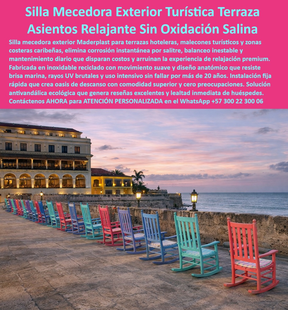 Silla Mecedora Exterior Asiento Mecedor Poltrona De Terraza Maderplast 0 Silla Mecedora Exterior para Relajación Turística Silla Mecedora Anatómica para Terrazas Turísticas al Aire Libre Butacas Relajantes Sin Oxidación Silla Silla Mecedora Exterior y Poltrona de Terraza Inoxidable Maderplast Ingeniería del Descanso Turístico:  Visualice la experiencia turística definitiva: una fila impecable de Sillas Mecedoras Exteriores Turísticas Maderplast alineadas frente al mar durante un atardecer caribeño, creando un oasis de relajación irresistible y fotogénico. Estas poltronas de balanceo, disponibles en una vibrante gama de colores como turquesa, coral y lila, están fabricadas mediante procesos industriales controlados en polímeros de ingeniería macizos. Este material desafía la lógica tradicional: no se oxida con la brisa salina, no se pudre con la humedad extrema y su mecanismo de balanceo es silencioso y eterno. Diseñadas ergonómicamente para el confort prolongado, soportan el uso intensivo 24/7 en malecones y terrazas de hotel sin decolorar ni requerir pintura jamás, convirtiendo un simple asiento en un generador de momentos memorables y reseñas de 5 estrellas.  Para los gerentes hoteleros y diseñadores de experiencias turísticas, la pregunta crítica es dónde comprar sillas mecedoras para hotel que no se oxiden en la playa y mantengan su estética premium. La respuesta técnica es contundente: las mecedoras Maderplast son la única opción viable, pues su estructura es 100% polimérica, eliminando clavos o tornillos ferrosos que inevitablemente manchan pisos y ropa. Cuando el objetivo es encontrar mobiliario colorido y resistente para terrazas turísticas al aire libre, nuestras poltronas de balanceo mantienen su color vibrante bajo el sol UV extremo gracias a su pigmentación integral en la masa, garantizando una estética impecable sin mantenimiento cosmético. Además, para proyectos públicos que buscan cómo crear zonas de relajación en malecones que resistan el vandalismo, nuestras mecedoras de ingeniería sólida soportan cargas pesadas y uso rudo, actuando como mobiliario antivandálico de alta gama.  Desde una perspectiva de rentabilidad y marketing, el impacto del mobiliario ergonómico es medible. Estudios del sector demuestran que el movimiento de balanceo de la Silla Mecedora Exterior para Relajación Turística Maderplast reduce el estrés del huésped, aumentando su tiempo de permanencia y consumo en terrazas. Financieramente, la comparativa de vida útil entre mecedoras de madera y plástico de ingeniería en la costa favorece a Maderplast con una durabilidad superior a 20 años frente a los escasos meses de la madera, eliminando el ciclo perpetuo de reparaciones (OPEX cero). Somos proveedores de mobiliario icónico para "puntos instagram cables"; nuestras Sillas Mecedoras Anatómicas para Terrazas Turísticas al Aire Libre se convierten en el foco visual para fotos en redes sociales, promocionando orgánicamente el destino.  En Maderplast, activamos los disparadores de compra necesarios para su proyecto: solicite cotización, personalización de colores corporativos, planos de distribución para zonas lounge, renders y prototipos. Como fabricantes colombianos, nuestro lema es "el plástico lo hacemos hasta el ala de un avión". Ofrecemos Butacas Relajantes Sin Oxidación Silla, Asientos Relajante Sin Oxidación Salina y soluciones integrales de Asiento Mecedor Poltrona De Terraza. Ya sea para reemplazar mecedoras de madera viejas, instalar sillas relajantes de bajo mantenimiento o equipar malecones con mecedoras de plástico macizo tipo madera, garantizamos una inversión rentable y una solución definitiva para la corrosión. EL TESTIMONIO PROFESIONAL DE CASO DE ÉXITO:  "creamos el 'spot' más famoso de la ciudad y ahorramos millones", confirmó el gerente de operaciones del hotel boutique muralla histórica en cartagena, quien relata cómo transformó su terraza: "nuestra vista es increíble, pero el mobiliario de madera era un desastre que crujía y manchaba la ropa de los huéspedes con óxido. al instalar una fila de 20 sillas mecedoras exteriores turísticas maderplast en colores pastel, el éxito fue viral. los turistas hacen fila para la foto del atardecer. cero costos de mantenimiento en 2 años, sin importar el agua de mar o la lluvia. maderplast convirtió un dolor de cabeza operativo en el mayor atractivo de marketing gratuito de nuestro hotel."  Para efectuar el Soporte técnico y eliminar cualquier duda con Garantía 5 años cualquier temor al firmar la orden de compra, es fundamental abordar la seguridad de la inversión. Ingeniero o Gerente, al especificar la Silla Mecedora Exterior Maderplast, usted está blindando su operación. No está comprando mobiliario frágil que se romperá con el uso constante; está adquiriendo activos fijos diseñados para el tráfico pesado. Elimina el riesgo de reclamaciones por daños a la ropa o lesiones por estructuras colapsadas. Maderplast le entrega fichas técnicas de resistencia UV, ergonomía certificada y garantías de durabilidad. Usted compra la tranquilidad de saber que sus zonas de relajación estarán siempre operativas e impecables, elevando el estándar de su servicio sin costos ocultos.  Asegure la satisfacción de sus huéspedes y la rentabilidad de su terraza con la única mecedora diseñada para durar toda la vida frente al mar. Contáctenos AHORA para recibir ATENCIÓN PERSONALIZADA, planes y cotización en el WhatsApp +57 300 22 300 06.