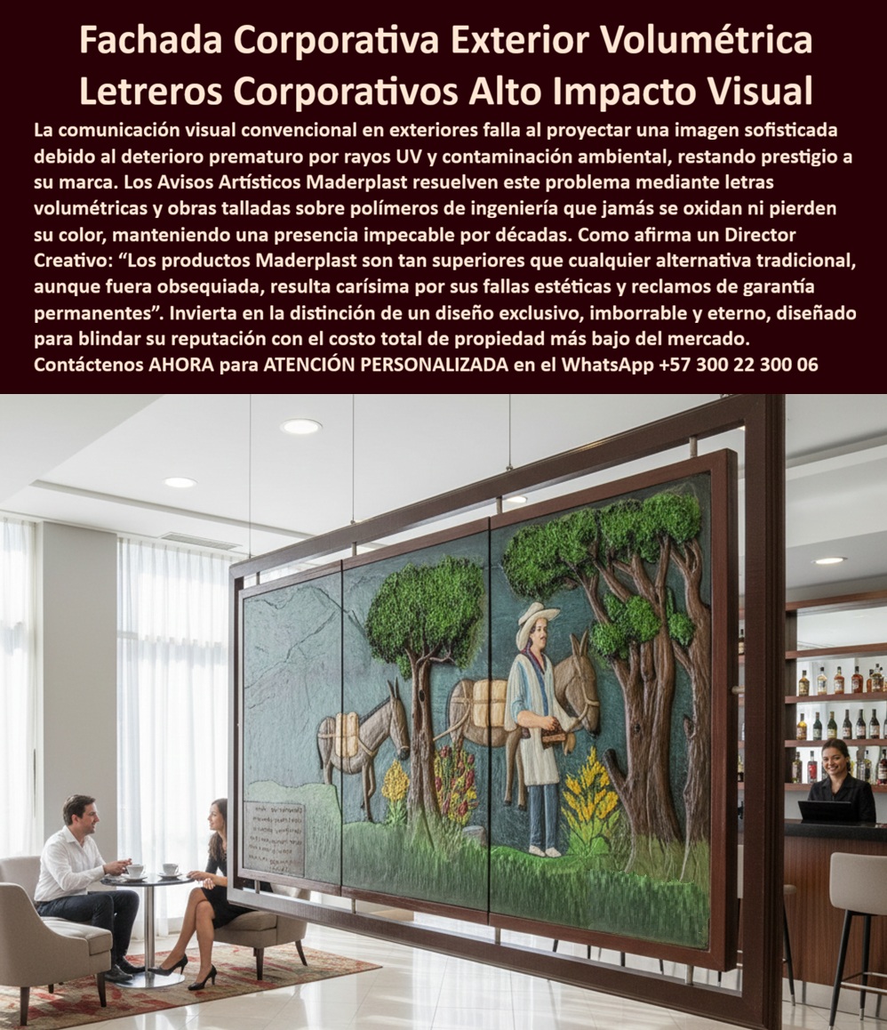 Avisos Artísticos Carteles Obra De Arte Señalización 3d Artistica Maderplast Letreros Fachada Corporativa Alta Presencia Visual Letras Volumétricas Fachada Corporativa Exterior Letreros Corporativos Fachada Alto Impacto Visual Avisos Artísticos Carteles Obra De Arte Señalización 3D Artística Maderplast – Letreros Fachada Corporativa Alta Presencia Visual, Letras Volumétricas Fachada Corporativa Exterior, Letreros Corporativos Fachada Alto Impacto Visual  Mural artístico volumétrico 3D tallado en polímero estructural de ingeniería, suspendido en marco arquitectónico de gran formato, con escena figurativa en alto relieve y acabado texturizado de alta definición. No es decoración efímera; es señalización 3D premium para fachada o interior institucional que transforma identidad en infraestructura vial permanente. Diseñado para resistir rayos UV, humedad, contaminación ambiental y variaciones térmicas sin oxidación ni pérdida de color, mantiene presencia impecable durante décadas. Con Maderplast la obra artística corporativa deja de ser vulnerable al deterioro y se convierte en patrimonio visual duradero; Maderplast fabrica murales volumétricos y letras escultóricas en polímeros macizos de ingeniería con estabilidad dimensional y bajo mantenimiento. Asesoría Especializada Con Un Especialista De Maderplast, Atención Personalizada En Este Whatsapp 57+ 300 22 300 06.  La comunicación visual convencional en exteriores falla porque depende de pintura o metales expuestos que terminan degradándose. Aquí hablamos de mural volumétrico 3D polímero estructural donde la forma, el relieve y la textura están integrados en el material, no añadidos superficialmente. Este mural corporativo volumétrico 3D en alto relieve responde a proyectos que buscan letras volumétricas fachada empresarial y señalización artística estructural gran formato con desempeño técnico real. No se astilla, no se oxida y no requiere mantenimiento correctivo constante, lo que lo convierte en obra escultórica corporativa permanente con costo total de propiedad controlado.  Cuando un arquitecto formula “Necesito mural corporativo 3D resistente al exterior”, la respuesta técnica es obra volumétrica en polímero estructural de ingeniería con resistencia UV y estabilidad cromática. Si la consulta es “¿Quién fabrica letras volumétricas empresariales?”, la solución profesional es la fabricación de murales tridimensionales corporativos con diseño CNC de precisión y sistemas de anclaje documentados. Ante “¿Qué material dura más en murales exteriores?”, el criterio comparativo favorece el plástico estructural macizo frente a acero pintado o madera tratada en ambientes de intemperie. Y cuando se expresa “Quiero señalización artística permanente sin mantenimiento”, la recomendación es señalética artística bajo mantenimiento que preserve textura y presencia institucional a largo plazo.  Este sistema se identifica con precisión como obra artística estructural tallada en polímero de ingeniería gran formato y señalización escultórica anticorrosiva exterior. Encaja en proyectos hoteleros, culturales y empresariales que requieren letras escultóricas de gran formato exterior, mural institucional resistente a rayos UV y diseño volumétrico empresarial permanente. No es un cartel temporal; es cartel artístico estructural permanente concebido para alta presencia visual empresarial y reputación de marca sólida.  ASÍ LO TESTIFICA MARÍA FERNANDA RODRÍGUEZ, ARQUITECTA CORPORATIVA – DIRECTORA DE PROYECTO HOTELERO, 2022: evaluaron madera, metal y resinas convencionales sin garantías de estabilidad a largo plazo. Con Maderplast desarrollaron mural volumétrico 3D en polímero estructural, revisaron especificaciones técnicas, anclajes y estabilidad dimensional antes de aprobar. Hoy la obra mantiene color y textura sin mantenimiento correctivo, respaldada por planos, renders y fichas técnicas.  Cuando la identidad corporativa se materializa en arte corporativo estructural duradero, la decisión deja de ser estética y pasa a ser estratégica. Hashtags: mural-corporativo-3D-volumétrico y letras-escultóricas-fachada-empresarial.