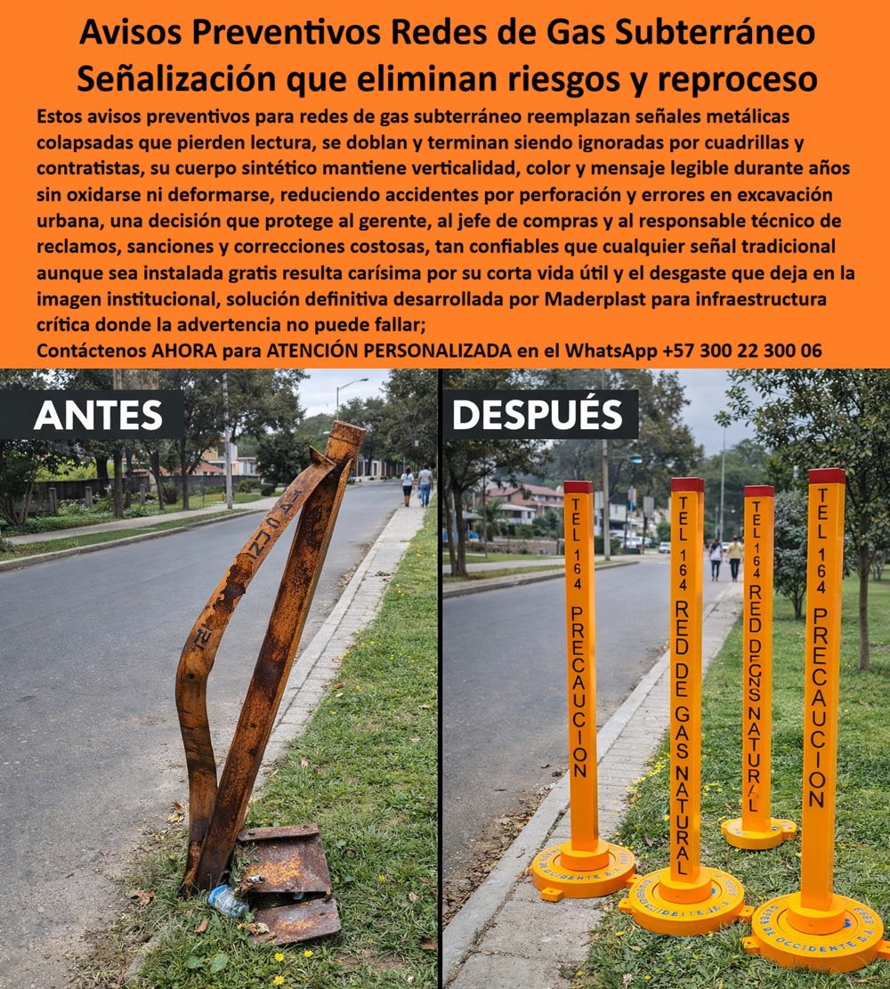 Avisos Preventivos Gas Subterráneo Postes De Advertencia Maderplast paletas señalizadoras de gas Señales de advertencia para gas urbano señal preventiva redes de gas postes de gas que alertan redes subterráneas Avisos peligros La Ingeniería de la Prevención: El Fin de los Riesgos en Infraestructura Crítica con Maderplast En la gestión de servicios públicos y urbanismo moderno, la advertencia no es una sugerencia, es un mandato de seguridad. Usted, como responsable técnico, comprende que una señal que pierde legibilidad o colapsa es una invitación al desastre. El "Antes" de la infraestructura urbana está marcado por señales metálicas colapsadas que pierden lectura, se doblan y terminan siendo ignoradas por cuadrillas y contratistas. Frente a este escenario de negligencia material, los Avisos Preventivos para Redes de Gas Subterráneo Maderplast surgen como la solución definitiva que elimina riesgos y reprocesos.  Seguridad que Protege al Gestor y al Ciudadano La verdadera eficiencia en la protección de redes de gas natural no se encuentra en el mantenimiento constante, sino en la eliminación de este. Los postes de advertencia de Maderplast, fabricados en un cuerpo sintético de alta visibilidad, mantienen su verticalidad, color naranja de seguridad y mensaje legible durante años sin oxidarse ni deformarse. Esta decisión protege directamente al gerente, al jefe de compras y al responsable técnico de reclamos, sanciones y correcciones costosas. Mientras que cualquier señal tradicional, aunque sea instalada gratis, resulta carísima por su corta vida útil, la ingeniería de Maderplast garantiza que la advertencia crítica nunca falle.  Visibilidad Total: Desde el Subsuelo hasta el Espacio Aéreo El compromiso de Maderplast con la seguridad técnica se extiende a los entornos más exigentes. Para instalaciones petroleras, mineras y energéticas, las Placas Aéreas de Operación Remota Crítica están concebidas para que la identificación funcione de día, de noche y a gran distancia. Incluso bajo lluvia, polvo o químicos, estas placas eliminan fallos de lectura y repintes constantes que afectan la continuidad operativa. Son tan confiables que cualquier solución tradicional termina saliendo carísima aunque no cueste nada al inicio.  Urbanismo que Cautiva y Comunica Más allá de la prevención industrial, la marca Maderplast transforma el espacio público con Vallas Temáticas RA 3D y esculturas informativas que hipnotizan al visitante. En un mundo donde las vallas planas se ignoran, perdiendo engagement y presupuestos, nuestras figuras escultóricas antivandálicas duplican selfies virales y retienen familias. Ya sea a través de avisos creativos Dog Station en 3D/4D o señalización artística que eleva la marca a patrimonio visual, Maderplast integra oficio, narrativa y precisión técnica.  En la carretera, la seguridad se refuerza con Hitos Viales y Señales Kilométricas Inoxidables. Estas piezas eliminan el gasto eterno en pintura y reposición por choques, resistiendo rayos UV y salinidad extrema donde otros materiales fallan. Comprar otros es comprar problemas; Maderplast es la única inversión técnica rentable que garantiza una demarcación vial técnica siempre legible y segura.  Como bien lo testifica el Ing. Julián Torres, el cambio de lo metálico a lo sintético inalterable protege la imagen institucional y garantiza legibilidad absoluta. Optar por Maderplast es elegir soluciones que no regresan como problema, asegurando que la infraestructura crítica, desde una red de gas hasta una placa de helipuerto, sea visible, segura y eterna.  ¿Desea que un especialista de Maderplast realice un levantamiento técnico de sus puntos críticos de señalización para proponer una solución de cero mantenimiento?  Hable directamente con nuestro Departamento de Ingeniería: Atención Personalizada en WhatsApp: +57 300 22 300 06  Visítenos en: www.maderplast.com