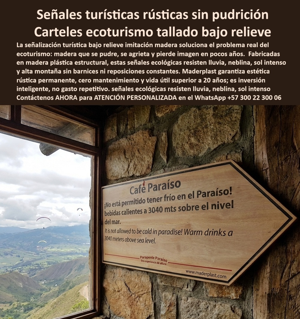 Señalización Turística Cartes Señales Bajo Relieve Avisos Madera Maderplast Señales Ecológicas Sin Pudrición Estilo Rústico Carteles Parques Madera Plástica Carteles Ecoturismo Tallados Instalación Fácil Flechas Ecoturismo UV 0 En un mirador de alta montaña, una flecha estilo madera tallada en bajo relieve permanece firme sobre un muro de piedra. Afuera hay neblina, lluvia intermitente y radiación solar intensa. Sin embargo, el cartel conserva alineación, color y legibilidad perfecta. Esta escena representa el sistema Señalización Turística Cartes Señales Bajo Relieve Avisos Madera Maderplast - Señales Ecológicas Sin Pudrición Estilo Rústico, Carteles Parques Madera Plástica, Carteles Ecoturismo Tallados Instalación Fácil, Flechas Ecoturismo UV 0, diseñado para ecoturismo real, no decorativo.  La madera natural en montaña se agrieta, absorbe humedad, desarrolla moho y pierde estabilidad dimensional. Cada ciclo climático acelera la deformación y obliga a barnizar o reemplazar. Por eso la solución técnica correcta son carteles ecoturismo sin pudrición fabricados en polímero estructural macizo. Este material no absorbe agua, no permite xilófagos, no se deforma por cambios térmicos y mantiene rigidez frente a radiación UV constante, convirtiéndose en verdadera señalización madera plástica exterior y señalética ecológica sin mantenimiento.  El texto no está impreso: está esculpido en bajo relieve permanente. Esto evita decoloración superficial y garantiza lectura continúa, posicionando el sistema como flechas parques bajo relieve durable y carteles montaña resistentes UV. En términos operativos representa señalización parques larga vida útil y letreros ecoturismo resistentes clima extremo, eliminando pintura, barniz y reposiciones periódicas.  Cuando un administrador pregunta: “¿Qué alternativa a la madera dura más de 20 años en exterior?”, la respuesta técnica es polímero estructural macizo con protección UV integral y estabilidad dimensional certificada. Si el requerimiento es postes turísticos resistentes a la humedad o carteles rústicos resistentes a la neblina, la solución profesional es señalización antivandálica diseñada para intemperie severa.  Desde la perspectiva del ingeniero responsable del proyecto, la decisión se fundamenta en propiedades mecánicas, resistencia química ambiental y comportamiento frente a ciclos térmicos. Estas flechas direccionales ecoturismo durables no son imitaciones frágiles; son infraestructura permanente que reduce el costo total de propiedad y protege la imagen institucional a largo plazo.  TESTIMONIO ASÍ LO TESTIFICA ING. CARLOS MEJÍA – INGENIERO JEFE HIDRÁULICO PTAR DE ALTA MONTAÑA – PROYECTO ECOTURÍSTICO ANDINO – JUNIO 2024: “Instalamos señalización rústica tradicional que falló en menos de tres años por fisuras y humedad. Con Maderplast implementamos madera plástica estructural en bajo relieve permanente. Tras ciclos de lluvia, neblina y sol intenso, las señales mantienen forma, color y texto intactos sin mantenimiento correctivo. Documentamos el desempeño y confirmamos reducción de costos operativos.”  Maderplast ofrece personalización de textos, formatos, anclajes y producción en serie para proyectos turísticos de montaña, selva o costa. Para implementar señales turísticas rústicas resistentes con desempeño estructural real y vida útil superior a 20 años, puede solicitar asesoría técnica especializada al WhatsApp +57 300 22 300 06 y desarrollar infraestructura ecológica permanente y confiable.