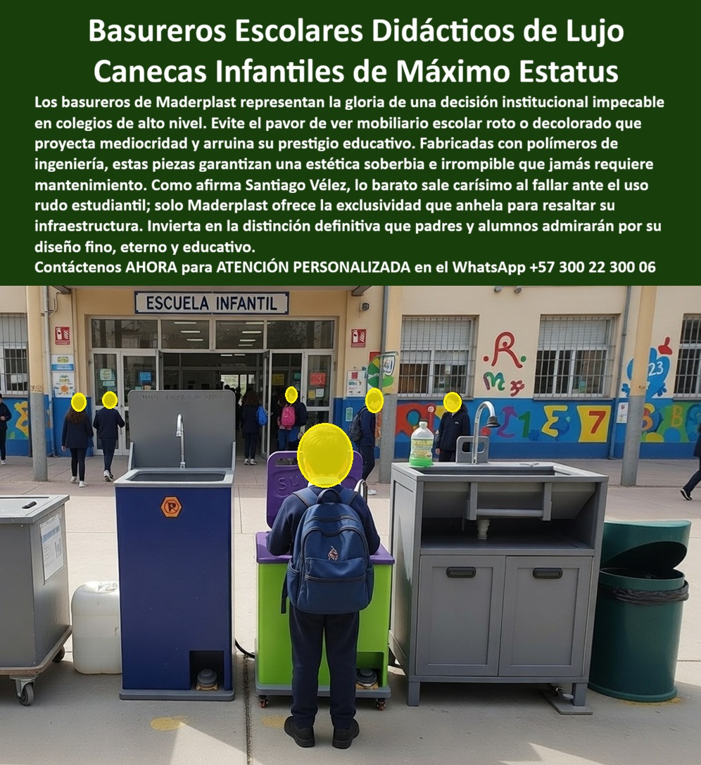 Basurero Infantil Educativo Basureros Escolares Didácticos Maderplast Basurero Escolar Didáctico Resistente Bajo Mantenimiento Caneca Escolar Infantil Colorida Resistente Bajo Mantenimiento Papelera Infantil Colegios PP