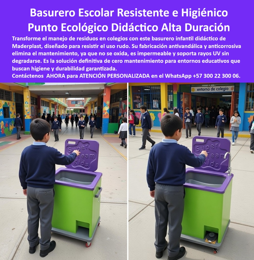 Basurero Infantil Educativo Basureros Escolares Didácticos Maderplast Receptáculos Desechos Colegios Construcción Fuerte Escolar Didáctico Resistente Bajo Mantenimiento Caneca Escolar Infantil Colorida Resistente Bajo