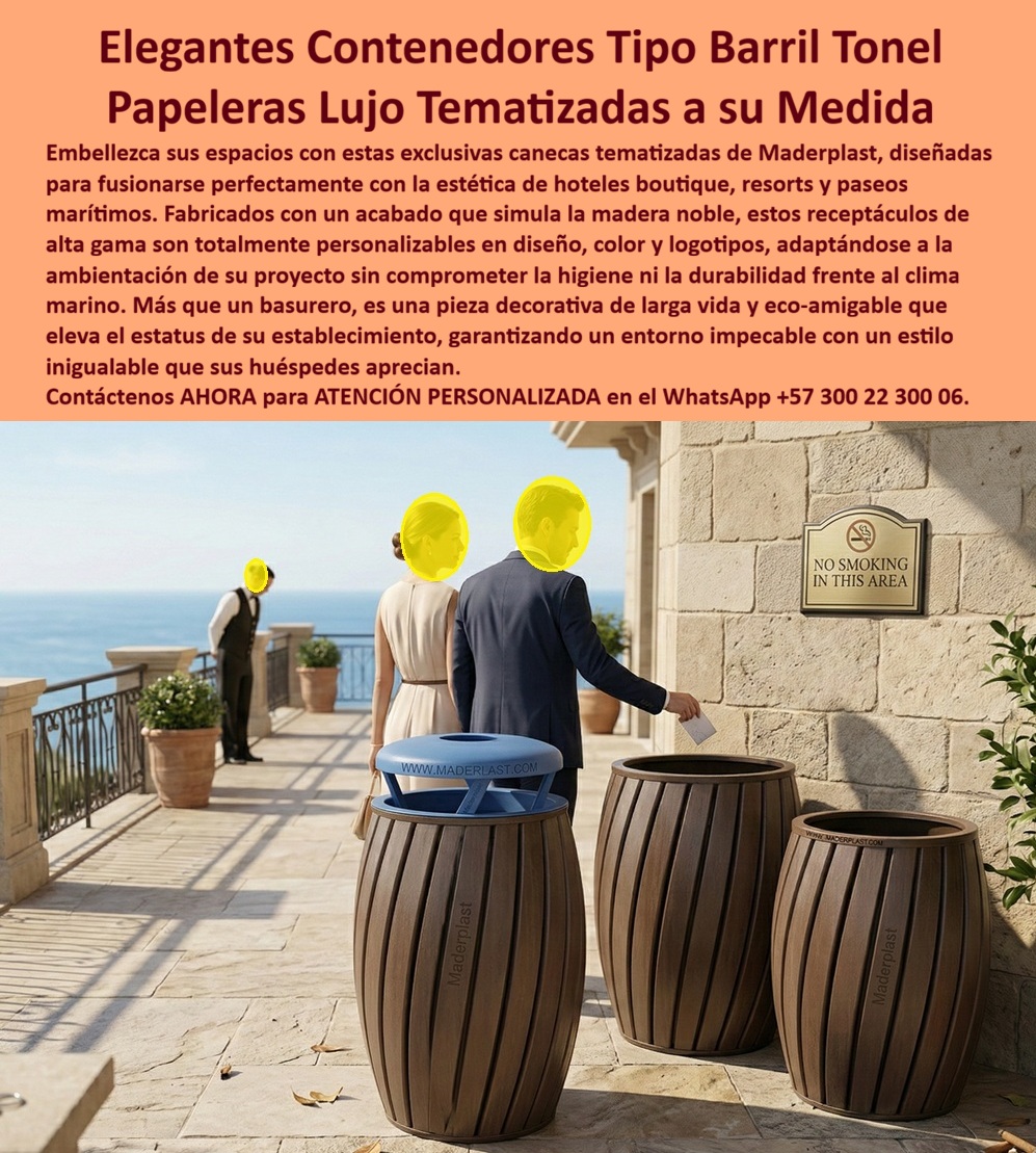 Basureros Forma Barril Antióxido Fuertes Listos Instalar Maderplast Canecas Separación Residuos Libre De Mantenimiento Contenedor Basura Tematizado Ultra Resistente Para Proyectos Urbanos Contenedores De Reciclaje Para Parques