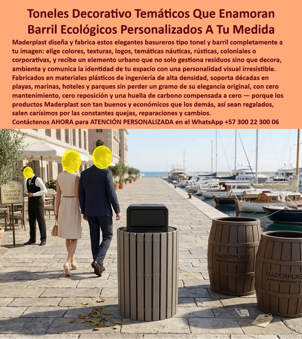 Basureros Forma Barril Antióxido Fuertes Listos Instalar Maderplast Canecas Separación Residuos Libre De Mantenimiento Contenedor Basura Tematizado Ultra Resistente Para Proyectos Urbanos Contenedores De Reciclaje Para ParquesB