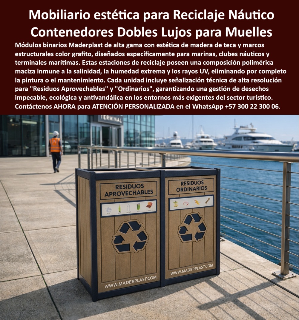 Basureros Separación Residuos Impermeables Ecológicos Maderplast Contenedor Doble Residuos Elegante Inmune Corrosión Larga Vida Canecas Sector Turístico Elegantes Sin Mantenimiento Canecas Dobles Reciclaje Resistentes Corrosión