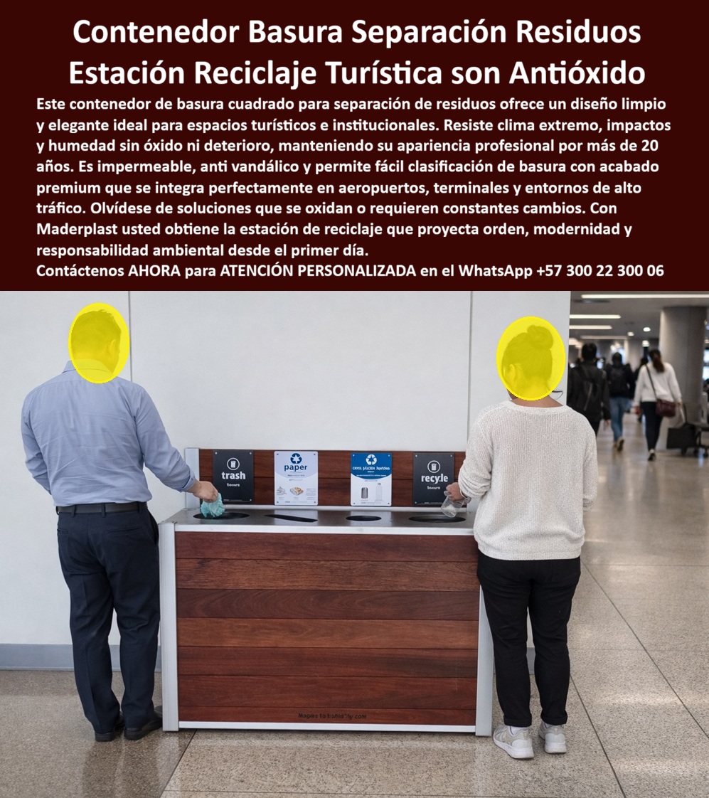 Basureros Separación Residuos Impermeables Ecológicos Maderplast Contenedores Basura Turísticos Antióxido Caneca Cuadrada Separación Residuos Resistente Contenedores Basura Institucionales Antióxido Impactos Robustos Basureros