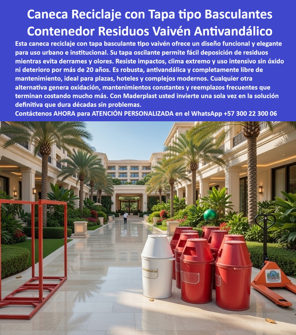 Caneca Reciclaje Con Tapa Basculante Resistente Maderplast Contenedor Residuos Con Tapa Vaivén Antivandálico Uso Urbano Receptáculos Basura Colores Antióxido Impactos Basurero Clasificación Residuos Con Tapa Oscilante Resitente