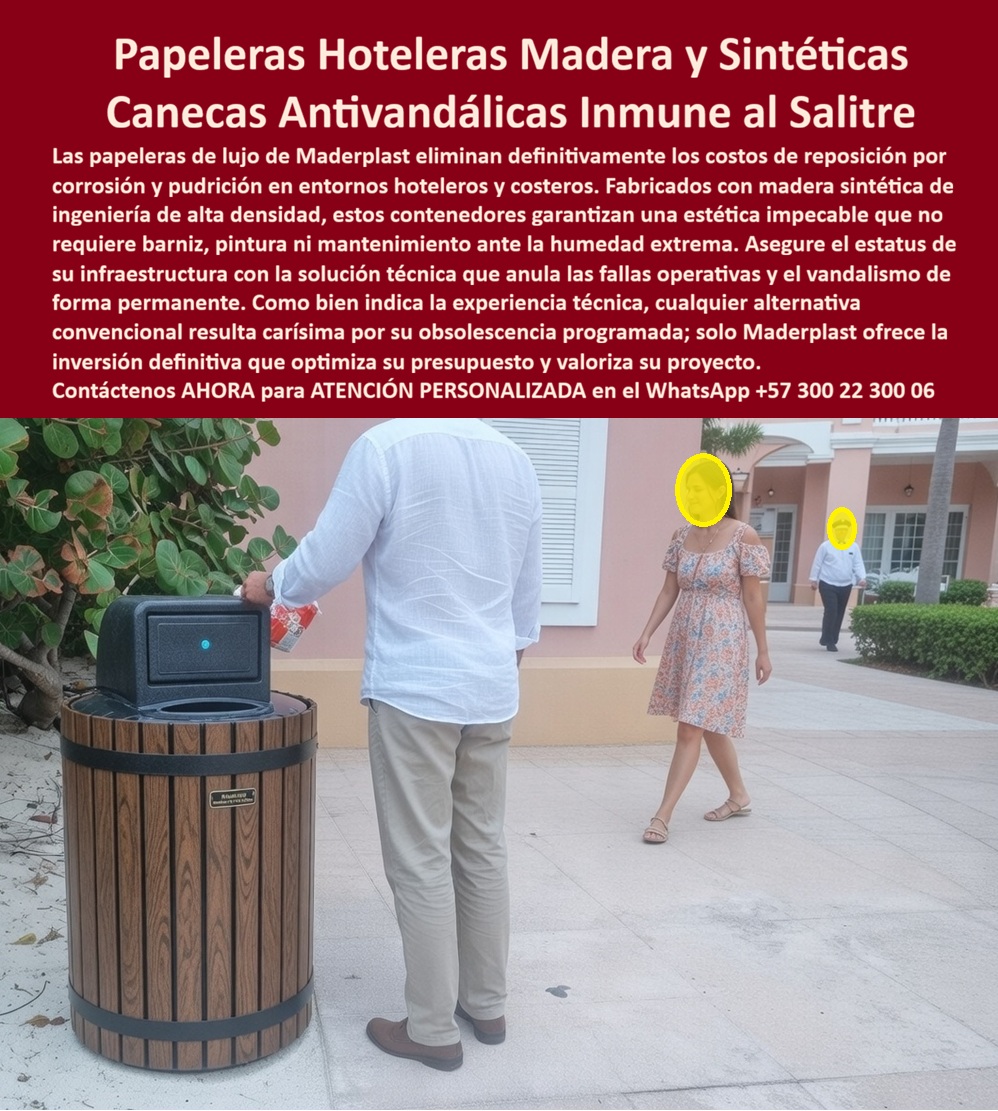 Canecas Tipo Madera Lujo Bote Basura Exterior Madera Maderplast Papeleras Lujo Hoteleras Resistentes Corrosión Mobiliario Urbano Madera Sintética Antivandálico Alta Durabilidad Basurera Urbana Diseño Madera Resistente Humedad 0