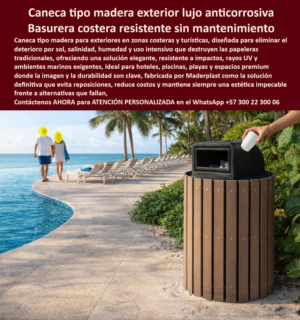 Canecas Tipo Madera Lujo Bote Basura Exterior Madera Maderplast Recipientes Estilo Barril Resistencia Impactos Ecológicos Bote Basura Decorativos Resistencia Clima Papelera Centro Comercial Diseño Elegante Reduce Manten