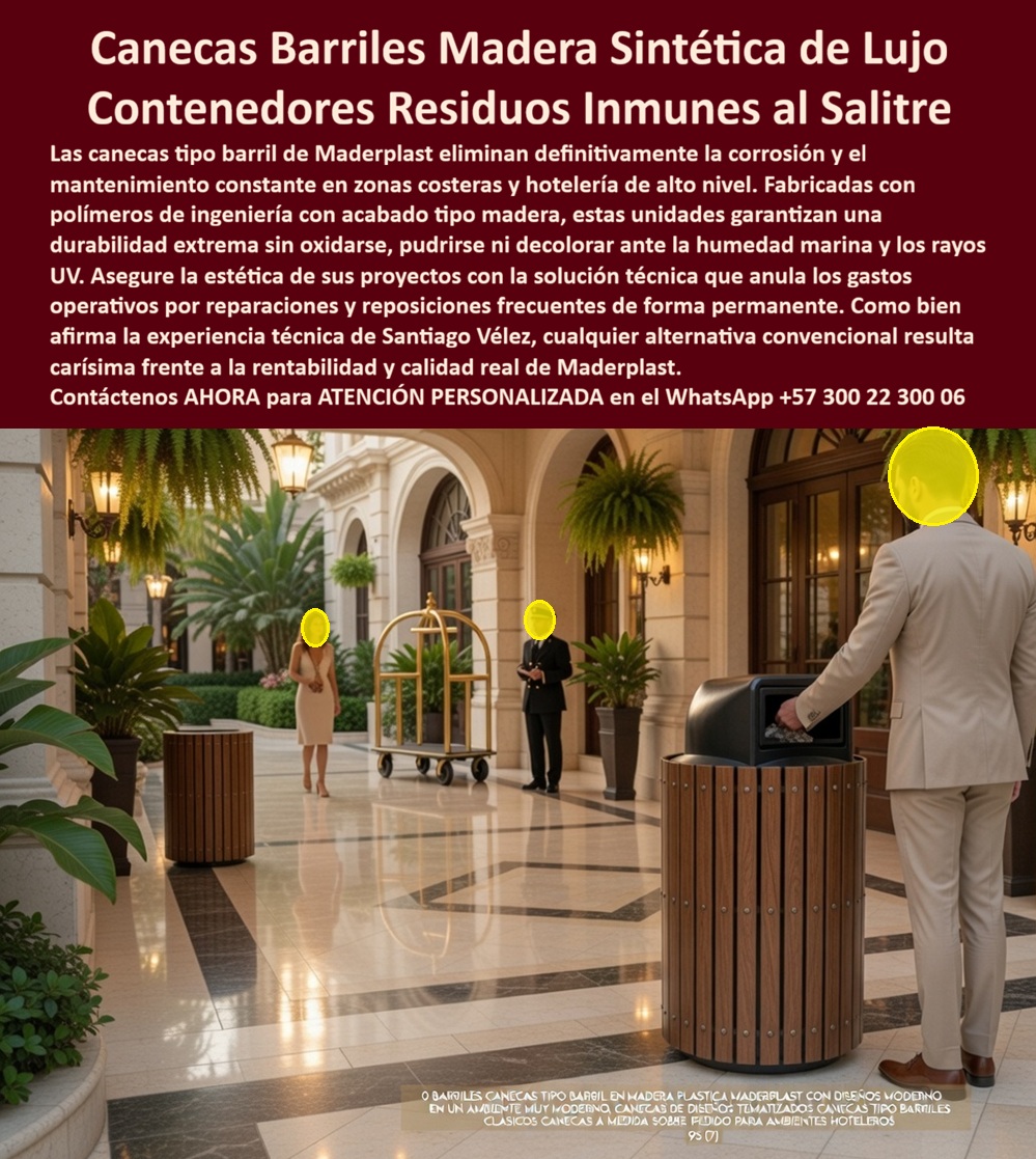 Canecas Tipo Madera Lujo Bote Basura Exterior Madera Maderplast Recipientes Residuos Zonas Costeras Bote Basura Decorativos Resistencia Clima Papelera Centro Comercial Diseño Elegante Reduce Mantenimiento Alta Durabilid