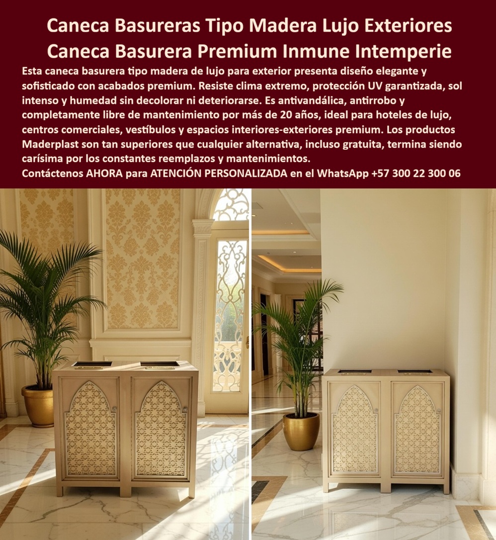 Canecas Vip Canecas De Lujo Caneca Exterior Diseño Moderno Maderplast Papeleras De Lujo Exterior Protección UV Garantizada Papelera Exterior Decorativa Larga Vida Útil Papeleras Lujo Anti Corrosión Duraderas Contenedor Moderno